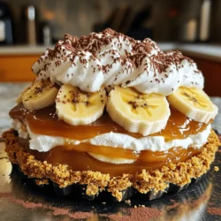 To make the easy banoffee pie, gather these ingredients: - 1 packet of digestive biscuits (approximately 250g) - 100g unsalted butter, melted - 1 can (400g) sweetened condensed milk - 3 ripe bananas, sliced - 300ml heavy cream - 2 tablespoons powdered sugar - 1 teaspoon vanilla extract - Grated dark chocolate or cocoa powder for garnish You can swap some ingredients if needed: - Use graham crackers instead of digestive biscuits for a different base. - Coconut oil can replace butter for a dairy-free option. - Try caramel sauce if you want a quicker version instead of making dulce de leche. - For a lighter cream, use whipped topping instead of heavy cream. Make sure you have these tools ready: - A food processor or rolling pin for crushing biscuits - A mixing bowl for combining ingredients - A 9-inch pie dish for the crust - A whisk or electric mixer for whipping cream - A pot for boiling the sweetened condensed milk Gathering these ingredients and tools makes the process smooth and fun. Enjoy making your easy banoffee pie! For the full recipe, check the detailed instructions. To start, you need to make the biscuit base. First, crush the digestive biscuits. You can use a food processor or a zip-lock bag with a rolling pin. Aim for fine crumbs. Next, mix the crushed biscuits with melted butter in a bowl. Make sure all crumbs get coated well. Now, press this mixture firmly into the bottom and sides of a 9-inch pie dish. This forms your crust. After that, put the pie dish in the fridge for about 30 minutes. This helps the crust to set nicely. Dulce de leche adds a rich flavor. To make it, take a can of sweetened condensed milk. Place it in a pot and cover it with water. Boil the can for about 2 hours. It’s important to keep the can submerged in water during cooking. Once the time is up, turn off the heat and let it cool. After it cools, you can open the can. You will find a smooth, caramel-like spread inside. Now comes the fun part: assembling your banoffee pie! Start by spreading the dulce de leche evenly over the biscuit crust. Make sure it covers the base well. Next, layer the sliced bananas on top of the dulce de leche. Don’t be shy; add enough bananas for a tasty bite! In another bowl, whip the heavy cream with powdered sugar and vanilla extract. Beat until you see soft peaks form. Carefully spread this whipped cream over the banana layer. Finally, you can garnish your pie with grated dark chocolate or a dusting of cocoa powder. This adds a lovely touch. Don’t forget to refrigerate your pie for at least 1 hour before serving. This helps all the flavors meld together. For the full recipe, check out the detailed instructions above! To make a great crust, use fresh digestive biscuits. They should be finely crushed for a smooth base. Mix the crumbs with melted butter well. Press the mixture firmly into the pie dish. This helps it hold together. Chill the crust for at least 30 minutes. Cooling helps it set, so it's sturdy when you add the layers. For fluffy whipped cream, start with cold cream. Use a chilled bowl for best results. Beat the cream on medium speed. Add powdered sugar and vanilla extract for taste. Whip until soft peaks form. Be careful not to overbeat, or it can turn into butter. Soft peaks mean the cream holds its shape but is still smooth. One mistake is not chilling the crust long enough. This can lead to a soggy base. Another mistake is overwhipping the cream, which can ruin its texture. Avoid using overly ripe bananas. They should be firm and sweet, not mushy. Finally, don’t forget to refrigerate the pie before serving. This helps meld the flavors beautifully. Check out the Full Recipe for more details on making this delight! {{image_2}} You can switch up the base for your banoffee pie. Try using graham crackers instead of digestive biscuits. Graham crackers add a sweet, slightly honeyed taste. If you need a gluten-free option, use gluten-free cookies. They work great and taste just as good. Just crush them like you would the biscuits. Want to add a twist? Mix in some peanut butter for a rich flavor. Spread it on the crust before adding the dulce de leche. For chocolate lovers, add cocoa powder to the whipped cream. You can also drizzle melted chocolate on top for extra indulgence. These flavors make your banoffee pie even more special! Make your pie look stunning. Use a piping bag to swirl the whipped cream on top. Add banana slices and chocolate shavings for a pop of color. You can also serve slices with a drizzle of caramel sauce. Presenting your pie well makes it even more tempting to eat. Enjoy this delightful dessert in style! To keep your leftover banoffee pie fresh, cover it tightly. You can use plastic wrap or a lid. This prevents the pie from drying out. Place it in the fridge. It should stay good for about three days. Make sure to keep it chilled until you are ready to enjoy it again. You can freeze banoffee pie, but it may change the texture. To freeze, slice the pie first. Wrap each slice in plastic wrap. Then, place the slices in a freezer bag. This way, you can take out one slice at a time. It will last up to two months in the freezer. When ready to eat, thaw it in the fridge overnight. For the best taste, eat the pie within three days of making it. The bananas will brown over time. If you freeze it, try to eat it within two months for the best flavor. Enjoying it fresh ensures you taste all the layers. Each layer blends well when you eat it soon after making it. For the full recipe, check the earlier section. Banoffee pie can last up to three days in the fridge. Make sure to cover it to keep it fresh. The bananas may darken, but the taste stays great. Yes, you can make banoffee pie a day ahead. Just keep it in the fridge. This helps the flavors mix well. It’s perfect for parties or gatherings! If you don’t have bananas, try using sliced strawberries or peaches. These fruits will give a fresh taste. You can also use apples for a crunchier texture. Yes, you can use low-fat cream, but the texture may change. It might not whip as well as heavy cream. Your pie will still taste good, just a bit different. The traditional recipe is not gluten-free because of the biscuits. To make it gluten-free, use gluten-free biscuits. It will still taste amazing! To keep bananas from browning, add a bit of lemon juice on top. This helps keep them fresh and bright. It also adds a nice tangy flavor. Freezing banoffee pie is not recommended. The cream and bananas do not freeze well. However, you can freeze the crust and dulce de leche separately. Banoffee pie pairs well with coffee or tea. You can also serve it with a scoop of vanilla ice cream. This adds a creamy touch to your dessert. For the complete recipe, check the section titled Full Recipe. It has all the steps and tips to create this delicious dessert! In this post, we explored the simple steps to make an easy banoffee pie. We covered the key ingredients and offered substitutions. You learned how to prepare the biscuit base and make dulce de leche. I shared tips for the perfect crust and whipped cream. We discussed variations and how to store leftovers. Banoffee pie is a fun, tasty treat you can customize. With these tips, you'll impress anyone who enjoys dessert. Now, grab your tools and start baking!