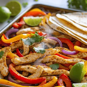 - 1 lb chicken breast, sliced into thin strips - 1 red bell pepper, sliced - 1 yellow bell pepper, sliced - 1 red onion, sliced - 3 cloves garlic, minced For these fajitas, I love using fresh chicken breast. It cooks quickly and stays juicy. The colors of the bell peppers make the dish pop. Red and yellow bell peppers add sweetness. The red onion brings a nice bite. Garlic gives a lovely aroma that fills the kitchen. - 2 tablespoons olive oil - 1 tablespoon chili powder - 1 teaspoon cumin - 1 teaspoon paprika - 1 teaspoon smoked paprika - Salt and pepper to taste The spice blend is key for flavor. Chili powder gives heat without being too spicy. Cumin adds warmth, while paprika brings a hint of smokiness. I like to mix these spices with olive oil. This helps the spices stick to the chicken and veggies. - 8 small flour or corn tortillas - Fresh cilantro, chopped (for garnish) - Lime wedges (for serving) Tortillas are the heart of fajitas. You can use corn or flour, based on your taste. Fresh cilantro adds brightness. Lime wedges bring a zesty kick when squeezed on top. When you serve these fajitas, don't forget the Full Recipe for all the steps! First, I preheat the oven to 400°F (200°C). This helps cook the fajitas evenly. In a large bowl, I combine the sliced chicken, red bell pepper, yellow bell pepper, red onion, and minced garlic. Mixing these fresh ingredients together adds great flavor. Next, I take a small bowl and whisk together the olive oil, chili powder, cumin, paprika, smoked paprika, salt, and pepper. This spice blend brings life to the dish. I pour this mixture over the chicken and veggies, tossing everything until it is evenly coated. Each piece should be covered well for the best taste. Now, I spread the chicken and vegetable mixture in a single layer on a large sheet pan. This allows them to cook evenly and get a nice roast. I bake everything in the preheated oven for 20 to 25 minutes. I check that the chicken reaches an internal temperature of 165°F (75°C) and that the veggies become tender and slightly roasted. While the fajitas bake, I warm the tortillas in a separate pan over medium heat for about 30 seconds per side. This makes them soft and ready to hold all that delicious filling. Once the fajitas are done, I remove the sheet pan from the oven to cool slightly. Then, I serve the sizzling fajita mixture on the warm tortillas. I like to garnish with fresh cilantro and lime wedges for some extra zing. You can find the full recipe in the earlier section. To ensure even cooking, spread the chicken and veggies in one layer on your sheet pan. This helps all the pieces cook at the same rate. When you crowd the pan, some ingredients may cook slower than others. To avoid soggy tortillas, warm them right before serving. You can heat them in a pan for about 30 seconds on each side. This makes them soft but not too wet. You can add more spices to kick up the flavor. Try adding cayenne pepper for heat or oregano for a fresh twist. Adjust the spice levels to your taste. Marinating your chicken can enhance flavor greatly. Mix the chicken with olive oil and spices, then let it sit for 30 minutes. This extra time allows the flavors to soak in. For garnishing, fresh cilantro adds a nice touch. Sprinkle it over the fajitas just before serving. Lime wedges on the side provide a fresh burst when squeezed. When serving, place the fajita mixture directly on warm tortillas. You can create a fajita station with toppings like cheese, salsa, or guacamole. This way, everyone can customize their meal. For the full recipe, check out the details above. {{image_2}} You can swap chicken for beef or shrimp. Both options bring a different taste. If you choose beef, use flank or sirloin. For shrimp, select large, raw shrimp. Both proteins cook quickly and stay juicy. If you prefer a vegetarian meal, try using firm tofu or tempeh. Both options add protein and soak up the flavors. You can also use beans, like black beans or pinto beans, for a hearty option. Adding more veggies makes fajitas even better. You can include zucchini, mushrooms, or corn. These veggies add color and flavor. Seasonal vegetables work well too. In summer, use fresh tomatoes and summer squash. In fall, add butternut squash or Brussels sprouts. Experiment, and find the mix you love. For gluten-free fajitas, use corn tortillas instead of flour ones. This simple swap keeps all the taste without gluten. If you're looking for low-carb options, skip the tortillas. Serve the fajita mix in a lettuce wrap instead. You get all the flavor with fewer carbs. Check out the Full Recipe for more ideas on how to make these dishes your own! To keep your fajitas fresh, place them in an airtight container. Let them cool first, then seal tightly. Store them in the fridge for up to four days. If you want to keep them longer, freezing works great too. Place the fajitas in freezer bags, press out the air, and seal well. They can last up to three months in the freezer. You can reheat fajitas in two main ways: microwave or oven. If you use the microwave, place the fajitas on a microwave-safe plate. Heat in short bursts, checking often to avoid overcooking. If you prefer the oven, preheat it to 350°F (175°C). Spread the fajitas on a baking sheet and heat for about 10-15 minutes. This method keeps them crispy and tasty. To keep the fajitas flavorful, add a splash of lime juice before reheating. This brightens up the dish and enhances the taste. Leftovers last about four days in the fridge. If you freeze them, they can stay good for three months. Always check for signs of spoilage. If the fajitas smell off or look discolored, it’s best to throw them away. When in doubt, trust your senses! For the full recipe, check out the original post. Yes, you can use frozen chicken for these fajitas. To ensure safety, thaw the chicken completely before cooking. The best way to thaw chicken is in the fridge overnight. If you're short on time, you can use the cold water method. Place the chicken in a sealed bag and submerge it in cold water. Change the water every 30 minutes until it's thawed. Avoid thawing chicken in hot water, as it can raise bacteria levels. Toppings enhance the flavor and add freshness to your fajitas. Here are some popular suggestions: - Shredded cheese - Sour cream - Guacamole - Salsa or pico de gallo - Sliced jalapeños - Avocado slices - Fresh lime juice - Shredded lettuce - Chopped tomatoes Feel free to mix and match your favorites. Each topping brings its own flair to the dish. To check if the chicken is cooked, use a meat thermometer. The internal temperature should reach 165°F (75°C). Insert the thermometer into the thickest part of the chicken. If you don't have a thermometer, cut into the chicken. The meat should be white and no longer pink. Juices should run clear. This ensures that your chicken is safe to eat and tender. This blog explained how to make tasty chicken fajitas. We covered ingredients like chicken, veggies, and spices. I shared step-by-step instructions for preparation and cooking. The tips help you perfect your dish and try fun variations. Storing and reheating ideas keep your leftovers great. In conclusion, making fajitas is easy and fun. Experiment with flavors and toppings to suit your taste. Enjoy your cooking adventure!