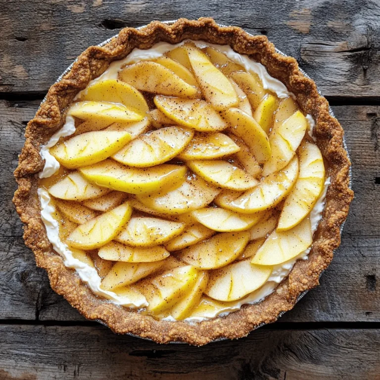 For a perfect crust, gather these items: - 2 ½ cups all-purpose flour - 1 teaspoon cinnamon - ½ teaspoon baking powder - 1 teaspoon salt - 1 cup unsalted butter, cold and cubed - ½ cup granulated sugar - 1 large egg The filling brings the pie to life. You will need: - 4 medium apples (Granny Smith or Honeycrisp), peeled, cored, and sliced - ½ cup brown sugar - 1 teaspoon ground cinnamon - 1 tablespoon lemon juice This layer adds a rich taste. Use these ingredients: - 8 ounces cream cheese, softened - ½ cup granulated sugar - 1 teaspoon vanilla extract - 1 large egg The topping gives a sweet crunch. You will need: - ¼ cup granulated sugar - 1 tablespoon cinnamon For the complete recipe, check the Full Recipe. This pie combines the sweet taste of apples with creamy cheese. You will love how it melts in your mouth! To start, grab a mixing bowl. Add 2 ½ cups of all-purpose flour, 1 teaspoon of cinnamon, ½ teaspoon of baking powder, and 1 teaspoon of salt. Mix these dry ingredients well. Next, take 1 cup of cold, cubed butter. Use a pastry cutter or your fingers to blend it into the flour mix. Keep mixing until it looks like coarse crumbs. Now, add ½ cup of granulated sugar and 1 large egg. Mix until everything is combined. Form the dough into a ball, wrap it in plastic, and chill it in the fridge for 30 minutes. While the dough chills, let's prepare the filling. Take 4 medium apples, like Granny Smith or Honeycrisp, and peel, core, and slice them. In a large bowl, toss the apples with ½ cup of brown sugar, 1 teaspoon of ground cinnamon, and 1 tablespoon of lemon juice. Let this sit for 10-15 minutes. This step helps the apples soak up the flavors. Now, it's time for the cream cheese layer. In a separate bowl, add 8 ounces of softened cream cheese. Mix this with ½ cup of granulated sugar, 1 teaspoon of vanilla extract, and 1 large egg. Beat these ingredients together until the mixture is smooth and creamy. This layer adds a rich taste to the pie. Preheat your oven to 350°F (175°C). Roll out about 2/3 of your chilled dough on a floured surface. Place it into a 9-inch pie pan. Spread the cream cheese mixture evenly over this crust. Next, layer the spiced apple filling over the cream cheese layer. This creates a yummy contrast of flavors. For the topping, roll out the remaining dough. You can cut it into strips for a lattice design or cover the pie completely. If you cover it fully, make slits for steam to escape. Trim and seal the edges. In a small bowl, mix ¼ cup of granulated sugar with 1 tablespoon of cinnamon. Sprinkle this mixture evenly over the crust for added flavor. Finally, place your pie in the oven. Bake it for 45-50 minutes or until the crust turns golden brown and the filling bubbles up. Once done, let the pie cool at room temperature for at least 30 minutes. This cooling time helps the filling set. For the best experience, serve it warm or at room temperature, maybe with a scoop of vanilla ice cream. Remember, you can find the full recipe for this delightful treat above! The crust is key for a great pie. Start with cold butter. This keeps the crust flaky. Use a pastry cutter or your fingers to mix. Stop when the mix looks like sand. Chill the dough for at least 30 minutes. This helps it hold shape when baked. Choose apples that are crisp and tart. Granny Smith and Honeycrisp work well. Peel and core each apple first. Then, slice them thinly. Thin slices cook faster and blend better with the filling. Toss the apples with brown sugar and cinnamon. This adds flavor and draws out juice. After baking, let the pie cool for 30 minutes. This helps the filling set. If you cut it too soon, it may spill. Serve warm or at room temperature. Pair it with vanilla ice cream for a tasty treat. You can also drizzle caramel on top for extra flavor. Check out the Full Recipe for more details! {{image_2}} You can switch out apples for other fruits. Pears add a sweet touch. Cherries bring a tart flavor. Peaches offer a juicy twist. Just make sure to adjust the sugar based on the fruit's sweetness. This keeps your pie balanced and tasty. Want a gluten-free crust? Use a mix of almond flour and coconut flour. You can also use a store-bought gluten-free pie crust. Just follow the package directions. This way, everyone can enjoy this pie without worry. To make this pie vegan, swap cream cheese for a plant-based option. Look for brands that use nuts or soy. You can also blend silken tofu with a bit of lemon juice and sugar. This gives a creamy texture that works well here. For more ways to enjoy this recipe, check the Full Recipe. After enjoying your snickerdoodle cream cheese apple pie, let it cool completely. Cover it with plastic wrap or foil. This keeps the pie fresh and tasty for up to 3 days in the fridge. Make sure to store it in an airtight container to lock in flavors. If you want to save some for later, freezing is a great option. Slice the pie into pieces. Wrap each piece tightly in plastic wrap, then place them in a freezer bag. This way, you can enjoy a slice whenever you want! The pie will stay good for up to 3 months in the freezer. Just remember to label the bag with the date. To enjoy your pie warm, preheat your oven to 350°F (175°C). Place the pie or slices on a baking sheet. Cover with foil to prevent burning. Heat for about 15-20 minutes. If you want it warm and gooey, you can also use the microwave. Heat a slice for 30-45 seconds, but keep an eye on it. Enjoy your snickerdoodle cream cheese apple pie again with these easy steps! For the full recipe, check out the complete guide. Yes, you can use store-bought crust. It saves time and still tastes good. Just follow the package instructions for baking. If you want a homemade taste, try making your own crust. Granny Smith and Honeycrisp apples work best for this pie. These apples offer a nice balance of sweet and tart flavors. They hold their shape well when baked, giving you a great texture. This pie lasts about 3 to 4 days in the fridge. Keep it covered to maintain freshness. If you notice any changes in smell or texture, it’s best to toss it. Yes, you can make this pie in advance. It tastes great after resting in the fridge. Just bake the pie, let it cool, and then store it covered. You can also freeze it for up to 3 months. Serve the pie warm or at room temperature. A scoop of vanilla ice cream pairs nicely. You can sprinkle some cinnamon on top or drizzle caramel for extra flavor. For a fun touch, try adding whipped cream! In this blog post, we covered the essential ingredients for the crust, filling, and toppings of the Snickerdoodle Cream Cheese Apple Pie. I shared clear steps to make each part of the pie, from crust to baking. You now have tips for a better crust and storage info to keep it fresh. Exploring variations lets you customize your pie easily. This recipe is fun and tasty, perfect for gatherings. Enjoy making this pie and sharing it with friends and family for sweet smiles.