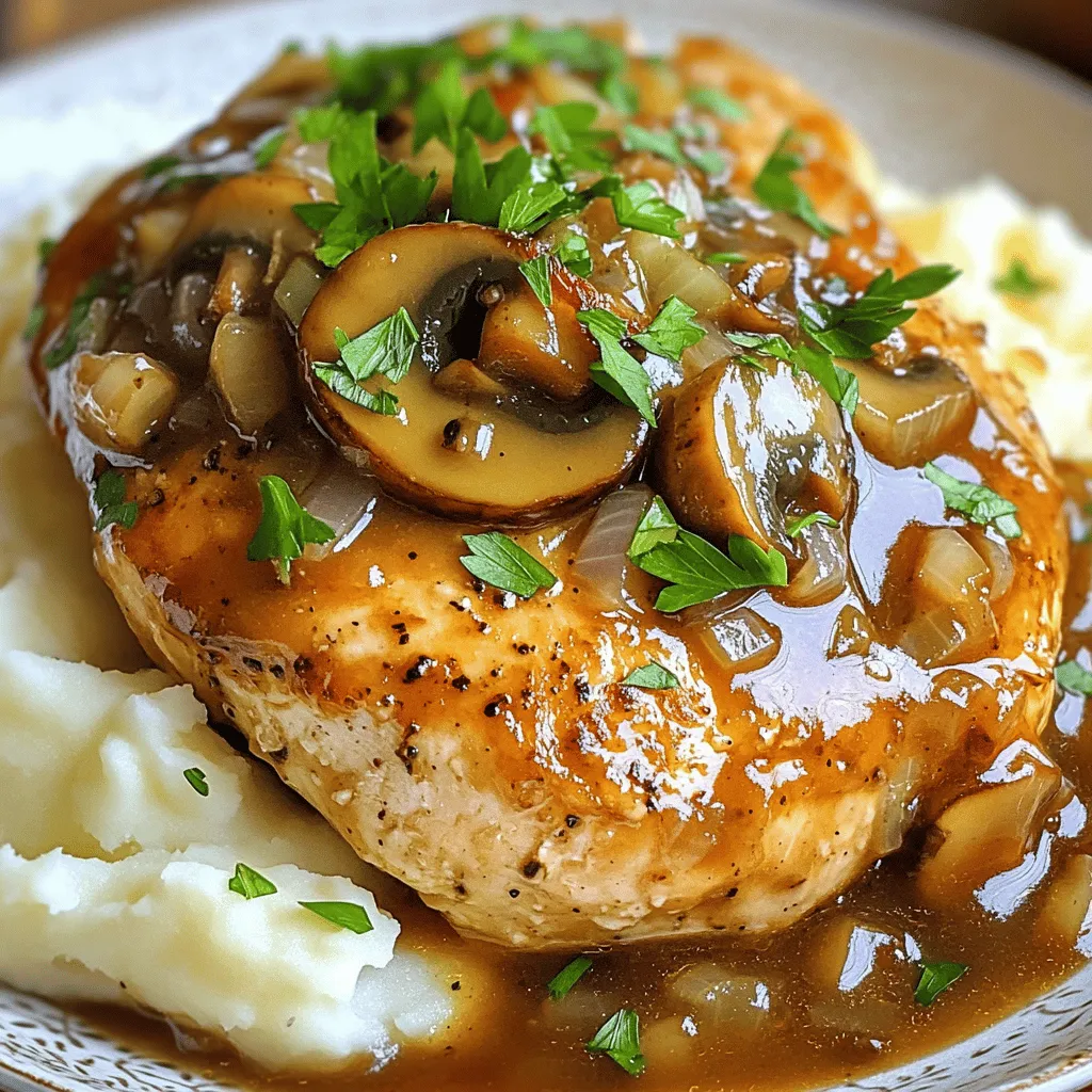 - 4 boneless, skinless chicken breasts - 2 cups mushrooms, sliced (shiitake and cremini for depth) - 1 medium onion, finely chopped - 2 cloves garlic, minced