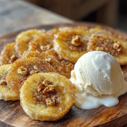 For this fried banana with brown sugar recipe, you need a few simple ingredients. Here’s the list: - Ripe bananas - Brown sugar and cinnamon mixture - Batter ingredients: all-purpose flour, cornstarch, baking powder, salt, water - Oil for frying (vegetable or coconut oil) - Optional garnishes: chopped nuts, ice cream, or whipped cream Using ripe bananas is key. They add natural sweetness and a soft texture. The brown sugar and cinnamon mixture gives a warm flavor that pairs perfectly with the bananas. The batter, made from flour and cornstarch, gives a crispy coat. Oil is essential for frying to achieve that golden crunch. Finally, optional garnishes can elevate your dish. You can serve it with nuts for crunch, or ice cream for creaminess. This recipe is all about balance. The sweetness of the bananas, the crunch of the batter, and the warm spice create a delightful treat. If you want the full recipe, follow the link to the Fried Banana Bliss with Brown Sugar. Start by slicing the bananas. Use ripe bananas for the best taste. Cut them diagonally into thick slices. This shape gives more surface area for frying. Next, mix the brown sugar and cinnamon. In a small bowl, combine 1/2 cup of brown sugar with 1/4 teaspoon of cinnamon. Stir well and set this aside. This mix will add a sweet touch to the fried bananas. Now, it’s time to make the batter. In a mixing bowl, combine the dry ingredients. You need 1/2 cup of all-purpose flour, 1/2 cup of cornstarch, 1/2 teaspoon of baking powder, and 1/2 teaspoon of salt. Whisk these together until mixed evenly. Add water to the dry mix gradually. You will use about 1 cup, but adjust as needed. The batter should be thick enough to coat the banana slices but not too runny. Aim for a smooth consistency. Heat about 1 inch of oil in a deep skillet. Use vegetable or coconut oil for frying. Turn the heat to medium and wait until the oil reaches 350°F (175°C). Once the oil is hot, dip each banana slice into the batter. Make sure each piece is well coated. Gently place the coated bananas in the hot oil. Fry them in batches to avoid crowding. Cook the bananas for about 2-3 minutes on each side. You want them to be golden brown and crispy. Use a slotted spoon to remove them from the oil. Drain them on paper towels to get rid of extra oil. While they are still warm, sprinkle the brown sugar and cinnamon mixture over the fried bananas. For a treat, serve them with ice cream or whipped cream. Adding chopped nuts can give a nice crunch, too. This recipe is simple and fun to make, and it offers a delightful treat for any time! For the complete details, refer to the Full Recipe. The right batter makes all the difference. A thick batter coats the bananas well. If it's too thin, it won't stick. Start with half a cup of water. Mix in more if needed to get the right thickness. Aim for a smooth, creamy texture. Frying temperature is key for crispiness. Heat your oil to 350°F (175°C). You can test it by dropping a small amount of batter in. If it sizzles and rises, it's ready. If it's too hot, the outside burns before the inside cooks. If it's too cool, the bananas absorb oil, becoming soggy. Spices add extra flair to your fried bananas. A pinch of nutmeg or a drop of vanilla extract can elevate the taste. You can also sprinkle a little salt for balance. Serving suggestions can enhance your snack. Pair these fried bananas with ice cream or whipped cream. The cold creaminess contrasts the warm, crispy bananas. Chopped nuts, like walnuts or pecans, add crunch and flavor. For the full recipe, check the section above. {{image_2}} You can make fried bananas even more fun. Try adding spices like nutmeg or vanilla. These spices give the dish a warm twist. You can also mix in chocolate or peanut butter. Chocolate adds richness, while peanut butter gives a nutty flavor. Both choices make your snack extra special. Fried bananas pair well with many sides. You might enjoy them with a scoop of vanilla ice cream. Whipped cream also works great for a sweet touch. Another idea is to serve them with yogurt for a tangy contrast. You can get creative with how you plate them. Try stacking the fried bananas and drizzling chocolate sauce on top. Or, add chopped nuts for a crunchy bite. No matter how you serve them, they will be a hit! If you want to see the full process of making this dish, check out the Full Recipe. To store your fried bananas with brown sugar, let them cool first. Cooling helps keep them from getting soggy. Once they are cool, wrap them tightly in plastic wrap. You can also use aluminum foil. This keeps air out, which helps maintain their texture. For best results, use a container with a tight lid. A glass or plastic container works well. Make sure it is dry before putting the bananas inside. This will help avoid moisture buildup. When it’s time to enjoy your leftovers, reheating them properly is key. Use an oven or an air fryer for the best results. Preheat the oven to 350°F (175°C). Place the fried bananas on a baking sheet. Heat them for about 5-10 minutes. This helps them get crispy again. If using an air fryer, set it to 350°F (175°C). Cook for about 3-5 minutes. Check often to make sure they don’t burn. Avoid using the microwave, as it can make them soggy. Enjoy your delicious fried bananas just like they were fresh! To test the oil temperature for frying, use a thermometer. You want the oil at 350°F (175°C). If you don't have a thermometer, drop a small amount of batter into the oil. If it sizzles and rises, the oil is ready. Frying at the right temperature gives the bananas a nice golden crust. Yes, you can make this recipe gluten-free. Use gluten-free flour blends instead of all-purpose flour. Look for blends that contain rice flour, potato starch, and tapioca flour. These will help achieve a similar texture and taste in the batter. You can fry many other fruits. Try apples, peaches, or even pineapples. Each fruit may need slight adjustments. For example, use firmer apples for better frying. Adjust the frying time based on the fruit's thickness to ensure they cook evenly. In this blog post, we covered everything you need to fry ripe bananas. From gathering ingredients like brown sugar and spices to making the batter, frying techniques, and storage tips, I shared simple steps. You can also explore sweet and savory variations to keep things fun. Remember, the right batter consistency and frying temperature are key for great results. Enjoy experimenting with your fried bananas!