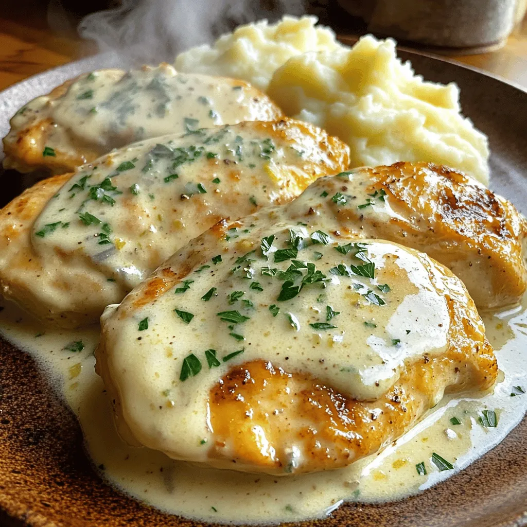 - 4 boneless, skinless chicken breasts - 4 tablespoons olive oil - 1 tablespoon butter - 6 cloves garlic, minced - 1 cup chicken broth - 1 cup heavy cream - 1 teaspoon Italian seasoning - 1 teaspoon paprika - Salt and pepper to taste - Fresh parsley, chopped (for garnish)