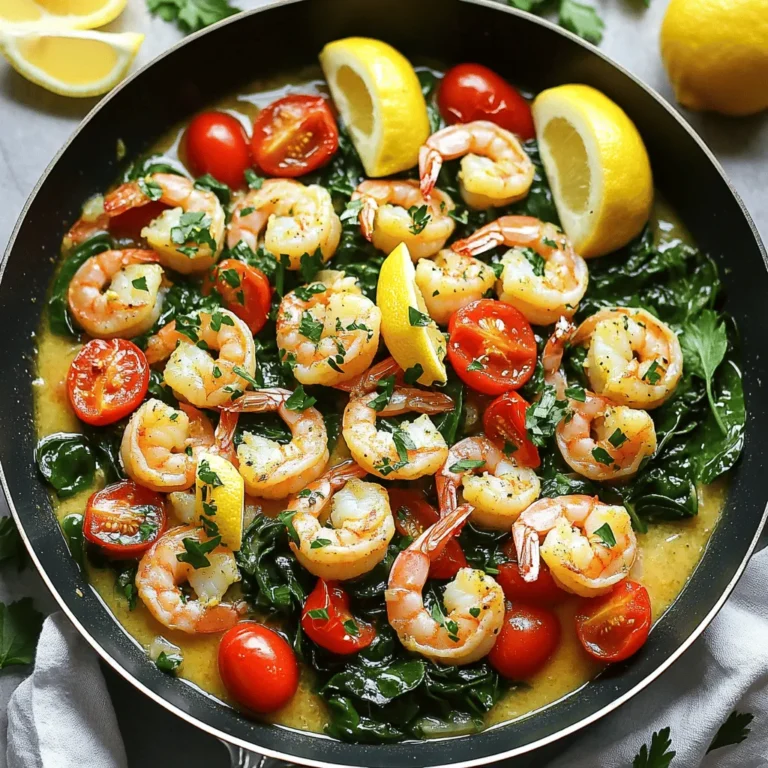 - 1 pound large shrimp, peeled and deveined - 3 tablespoons olive oil - 4 cloves garlic, minced - Zest and juice of 1 large lemon - 1 teaspoon red chili flakes - 1 teaspoon smoked paprika - 2 cups baby spinach - 1 cup cherry tomatoes, halved - Fresh parsley, chopped (for garnish) - Lemon wedges (for serving) When making One-Pan Lemon Garlic Shrimp, use fresh shrimp for the best taste. The garlic adds a strong aroma. Olive oil brings richness to the dish. Lemon adds brightness and balance. The red chili flakes provide a slight bite. Smoked paprika gives a warm depth. For veggies, the baby spinach wilts nicely. The cherry tomatoes burst with flavor. Fresh parsley adds a pop of color. Lemon wedges give you a zesty kick as you serve. Each ingredient plays a key role in the meal. Gather these items before you start cooking. You can find the full recipe [here](#). First, get your shrimp ready. If they are not already peeled and deveined, do that first. Next, pat the shrimp dry with paper towels. This step helps remove excess moisture. Dry shrimp will cook better and absorb more flavor. Now it’s time to heat the pan. In a large skillet, pour in the olive oil and set the heat to medium. Once the oil is warm, add the minced garlic. Sauté it for about 30 seconds. You want it to smell good but not burn. Next, add the shrimp to the skillet. Spread them out in a single layer. Sprinkle salt, pepper, smoked paprika, and red chili flakes on top. Cook the shrimp for 2 to 3 minutes until they start to turn pink. Then flip them over and cook for another 2 minutes. After the shrimp are almost done, pour in the lemon juice and add the lemon zest. Stir everything together. Toss the shrimp around for about a minute until they are fully cooked and coated in that tasty lemon garlic mixture. Now, we’ll add some color and nutrition. Toss in the baby spinach and halved cherry tomatoes. Cook for another 2 to 3 minutes. Stir occasionally until the spinach wilts and the tomatoes soften. Finally, take the pan off the heat. Taste the dish and adjust the seasoning if needed. Garnish with chopped parsley and serve with lemon wedges on the side. This adds a fresh burst of flavor. For the full recipe, check the details above. Enjoy your one-pan meal! When choosing shrimp, freshness matters a lot. You can pick between fresh and frozen shrimp. Fresh shrimp should smell like the ocean, not fishy. Look for firm, translucent flesh. If you go for frozen shrimp, choose ones that are flash-frozen. This keeps them fresh longer. Thaw frozen shrimp in the fridge overnight or under cold water. You can easily change the spice levels to fit your taste. If you like heat, add more red chili flakes. For a milder flavor, use less. Don't be shy to taste as you cook. This helps you find the right balance for your dish. You can also add other spices, like black pepper or lemon zest, for an extra kick. To keep shrimp tender, avoid overcooking them. Shrimp cook quickly, usually in just a few minutes. As soon as they turn pink and opaque, they’re done. If you cook them too long, they can become tough. Remember to remove them from heat right when they’re ready. This ensures a juicy, flavorful bite. {{image_2}} You can easily switch out shrimp for chicken or tofu. If using chicken, cut it into bite-sized pieces. Cook the chicken in the pan until it turns golden brown. This usually takes about 5-7 minutes. Then, follow the same steps for adding garlic, lemon, and veggies. For tofu, use firm or extra-firm types. Cut it into cubes and sauté until crispy on the outside. This will give you a nice texture and flavor. If you have dietary restrictions, you can make easy swaps. For a gluten-free option, check your spices and oils. Most are safe, but always read the labels. If you need dairy-free, skip the butter if used in other variations. You can also replace spinach with kale or Swiss chard. Both add great flavor and nutrients. Want to boost the taste? Add fresh herbs like basil or cilantro for a fresh kick. You can also toss in some capers for a briny flavor. If you like heat, try adding more chili flakes or a splash of hot sauce. Try lemon zest in the end for extra brightness. These simple changes can take your dish to a new level. Check out the Full Recipe for more tips and detailed steps. To keep your One-Pan Lemon Garlic Shrimp fresh, use airtight containers. Glass containers work well. They help keep the shrimp tasty and safe. Store the leftovers in the fridge for up to three days. Make sure to cool the dish to room temperature before sealing. When it's time to enjoy your leftovers, reheat them gently. Use a skillet over low heat. Add a splash of olive oil or a bit of water to avoid drying out the shrimp. Stir occasionally for even heating. This way, the shrimp keeps its nice texture and flavor. If you want to save some shrimp for later, freezing is a good option. Place the shrimp in a freezer-safe bag. Remove as much air as possible to prevent freezer burn. You can freeze it for up to three months. When ready to eat, thaw in the fridge overnight before reheating. It takes about 4-6 minutes to cook large shrimp. Cook them for 2-3 minutes on one side. Then flip and cook for another 2 minutes. You want them pink and firm. Yes, you can prep the shrimp and veggies ahead. Store them in the fridge for up to 24 hours. When ready to cook, follow the steps in the recipe. This dish tastes best when served fresh. You can serve this dish with various sides. Here are some great options: - Steamed rice or quinoa - Garlic bread - Mixed green salad - Roasted vegetables - Pasta with olive oil and herbs These sides will complement the flavors in the shrimp beautifully. Enjoy exploring your options! This blog post covered a simple yet tasty One-Pan Lemon Garlic Shrimp recipe. We explored the key ingredients, from fresh shrimp to vibrant veggies. I shared step-by-step instructions, tips for cooking perfectly, and ways to customize the dish. In final thoughts, this recipe is quick and adaptable for any meal. Enjoy every bite, and feel free to experiment to make it your own.