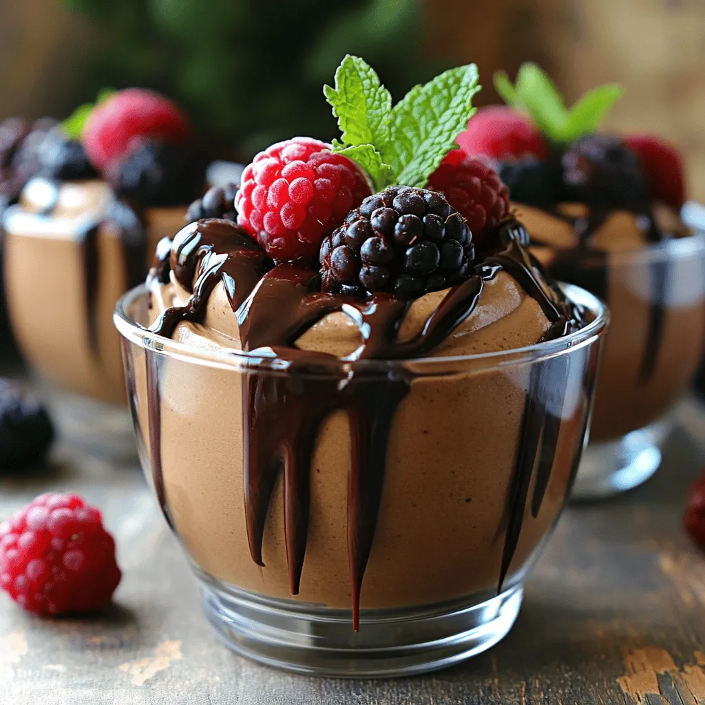 This dairy-free chocolate mousse is a rich and creamy treat. It uses simple ingredients to create a dessert that fits many diets. You can whip it up in just 15 minutes, then chill it for a few hours. The result is a light and fluffy mousse that tastes amazing. - 1 cup full-fat coconut milk (chilled overnight) - 1 cup dark dairy-free chocolate chips (or dairy-free chocolate, chopped) - 2 tablespoons maple syrup (adjust for sweetness) - 1 teaspoon vanilla extract - Pinch of sea salt - Fresh berries (for garnish) - Mint leaves (for garnish) If you want to switch things up, you can try some alternatives. Use almond milk instead of coconut milk for a lighter taste. For sweeteners, agave syrup or honey can work well too. If you need it nut-free, avoid almond milk and stick with coconut milk. You can also use different types of dairy-free chocolate, like semi-sweet or dark chocolate. Explore what fits your taste buds! Start by chilling a can of full-fat coconut milk overnight. This step is key. When you open the can, you will find a thick layer of cream on top. Scoop out this solid cream and place it in a mixing bowl. Leave the watery liquid behind. This creamy base gives the mousse its rich texture. Next, we will melt the dark dairy-free chocolate. You can use a microwave or a double boiler. If using a microwave, place the chocolate chips in a bowl. Heat the chocolate in 20-second bursts. Stir it often to avoid burning. If you choose the double boiler, heat water in a pot and place a bowl with chocolate on top. Stir until smooth and melted. Now it’s time to mix everything. Add maple syrup, vanilla extract, and a pinch of sea salt into the melted chocolate. Stir well to combine. Then, gently fold the chilled coconut cream into the chocolate mixture. Use a spatula for this step. Be careful not to deflate the cream. Mix until it is fully combined and smooth. This is where the magic happens! To get the best texture, use chilled coconut milk. This makes a thick cream. Scoop out the solid part only. Leave the watery part behind. This cream blends well with melted chocolate. Gently fold the cream into the chocolate. Avoid stirring too hard, or you will lose the air. The mousse should be light and fluffy. Taste is key when making mousse. Start with two tablespoons of maple syrup. You can add more if you like it sweeter. Remember, dark chocolate has its own sweetness. Adjust slowly to find your perfect balance. Always taste as you mix. This helps you get it just right. Serve the mousse in clear cups for a pretty look. Top each serving with fresh berries. Berries add a nice pop of color. A sprig of mint adds freshness. You can also drizzle some melted chocolate on top. For extra flair, use a spoon to create fun designs. Enjoy this simple and delicious treat with friends and family. For the full recipe, see above. {{image_2}} You can add different flavors to your mousse for fun. Try mixing in a tablespoon of strong coffee for a mocha twist. Coffee enhances the rich chocolate flavor. You can also add a pinch of cinnamon or nutmeg for warmth. These spices give the mousse a cozy, unique taste. Consider adding a splash of orange zest for a bright, citrusy kick. The options are endless! This mousse is already vegan-friendly, but you can tweak it further. Use agave syrup instead of maple syrup for a different sweetener. You can swap coconut milk with almond milk, cashew milk, or any nut milk. Just remember that nut milks may change the mousse's texture. For creaminess, add extra coconut cream or silken tofu. These choices keep it tasty and dairy-free! You can serve the mousse in many ways. Individual cups look great and are easy to share. Use small glass jars or dessert cups for a neat look. If you want something special, try a tart shell. Fill a pre-baked shell with the mousse for a stunning dessert. Top it with fresh berries and mint for color and flavor. Both styles will impress your guests! To keep your mousse fresh, store it in airtight containers. Use small jars or bowls for best results. Make sure the mousse is fully chilled before sealing. This helps keep the texture smooth. Avoid placing it near strong-smelling foods, as it may absorb those odors. You can freeze dairy-free chocolate mousse, but it may change texture. Scoop the mousse into freezer-safe containers. Leave some space at the top for expansion. Seal tightly and label with the date. When ready to eat, thaw it in the fridge overnight for the best results. Dairy-free chocolate mousse lasts about 3 to 5 days in the fridge. If stored properly, it remains tasty for a while. Check for changes in smell or texture before serving. If it looks or smells off, it’s best to toss it out. Enjoy your mousse while it’s fresh for the best flavor! Yes, you can easily make this mousse nut-free. The main ingredient is coconut milk, which is safe for those with nut allergies. Ensure your chocolate chips are also nut-free. Most dark chocolate brands are free from nuts, but always check labels. You can enjoy this treat without worry! To boost the chocolate flavor, use a higher percentage of cocoa in your chocolate chips. You can also add cocoa powder to the mixture. Start with one tablespoon, and mix it in after melting the chocolate. Taste as you go. This way, you can find the perfect level of chocolate that you love! This mousse pairs well with many flavors. Fresh berries like raspberries and strawberries add a nice tartness. Mint leaves give a refreshing touch. You can also serve it with coconut whipped cream for extra creaminess. If you enjoy crunch, try adding nuts or granola on top. These pairings enhance the dessert and make it even more enjoyable! This blog post covered how to make a delicious dairy-free chocolate mousse. We explored the ingredients you need, step-by-step instructions, and helpful tips. You learned about storage and variations, like flavor options and serving styles. Now you can create your own tasty mousse with ease. Remember to adjust sweetness to your taste. Enjoy your dessert, and share it with friends or family. Happy cooking!