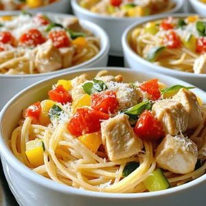 - Chicken and Spaghetti Components - 2 boneless, skinless chicken breasts, cubed - 8 ounces spaghetti