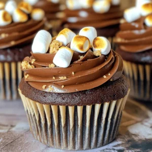 To make perfect s’mores cupcakes, gather these simple ingredients: - 1 cup all-purpose flour - 1/2 cup unsweetened cocoa powder - 1 teaspoon baking soda - 1/2 teaspoon salt - 1/2 cup unsalted butter, softened - 1 cup granulated sugar - 2 large eggs - 1 teaspoon vanilla extract - 1/2 cup whole milk - 1/2 cup mini marshmallows - 1/2 cup crushed graham crackers - 1 cup milk chocolate chips - 1 cup prepared chocolate frosting - Extra mini marshmallows for topping Each ingredient plays a key role. The flour gives the cupcakes structure. Cocoa powder adds rich chocolate flavor. Baking soda helps them rise, while salt balances the sweetness. Softened butter brings a creamy texture. Sugar sweetens the mix, and eggs add moisture and binding. Vanilla extract enhances the flavor. Whole milk ensures the batter stays moist. Mini marshmallows and crushed graham crackers bring that classic s’mores taste. Milk chocolate chips melt into gooey pockets of goodness. Finally, chocolate frosting and extra marshmallows create the delightful topping. For the full recipe, check the details above. 1. Preheat the oven and prepare the muffin tin. Set your oven to 350°F (175°C). Line a muffin tin with cupcake liners to make clean-up easy. 2. Mix dry ingredients in a separate bowl. In a medium bowl, whisk together 1 cup of all-purpose flour, 1/2 cup cocoa powder, 1 teaspoon baking soda, and 1/2 teaspoon salt. This mix adds flavor and texture to your cupcakes. 3. Cream together butter and sugar. In a large bowl, use an electric mixer to blend 1/2 cup softened butter with 1 cup granulated sugar. Mix until it looks light and fluffy, which takes about 2-3 minutes. 4. Add eggs and vanilla, mixing well. Beat in 2 large eggs, one at a time. Then add 1 teaspoon vanilla extract. Make sure everything is mixed well for a smooth batter. 5. Gradually combine dry and wet mixes. Slowly add your dry mixture to the wet mix. Alternate with 1/2 cup whole milk. Start and end with the dry mix. Mix just until combined; do not overmix. 6. Fold in marshmallows, graham crackers, and chocolate chips. Gently stir in 1/2 cup mini marshmallows, 1/2 cup crushed graham crackers, and 1 cup milk chocolate chips. This step creates that classic s'mores taste in each bite. 7. Fill liners and bake. Pour the batter into the cupcake liners, filling each about 2/3 full. Bake in your preheated oven for 18-20 minutes. The cupcakes are done when a toothpick comes out clean. 8. Cool before frosting. After baking, let the cupcakes cool in the pan for about 10 minutes. Then, transfer them to a wire rack to cool completely. 9. Torch the marshmallows (optional). Once cooled, frost the cupcakes with chocolate frosting. Top each with extra mini marshmallows. For a fun finish, use a kitchen torch to toast the marshmallows until golden brown and gooey. For the complete recipe, check out the [Full Recipe]. Enjoy your baking journey! - Use room temperature ingredients for better mixing. Cold butter or eggs can make it hard to blend. - Avoid overmixing the batter. Mix just until combined. This keeps the cupcakes light and fluffy. - Check for doneness with a toothpick. Insert it into the center. If it comes out clean, your cupcakes are ready. - For perfect frosting, aim for a creamy, spreadable texture. Beat the frosting until it feels light. - To toast marshmallows, use a kitchen torch or broiler. Keep an eye on them, so they don’t burn. - Add more chocolate or graham cracker crumbs for extra flavor. This makes each bite even better. - Use flavored extracts for variation. Try almond or orange for a fun twist. These tips will help you make the best Perfect S'mores Cupcakes. For the full recipe, check out the complete guide. {{image_2}} You can swap regular flour for gluten-free flour. This makes the cupcakes safe for those with gluten issues. Use a 1:1 gluten-free flour blend for best results. For a vegan option, replace the butter with vegan butter. You can use flax eggs instead of regular eggs. To make one flax egg, mix one tablespoon of ground flaxseed with two and a half tablespoons of water. Let it sit for five minutes to thicken. Want to switch things up? Try peanut butter s’mores cupcakes! Mix in half a cup of creamy peanut butter with the batter. This adds a rich, nutty taste that pairs well with chocolate. Another idea is to add nuts for a crunchy texture. Chopped pecans or walnuts work great. Just fold in half a cup before baking. This gives your cupcakes an extra layer of flavor and bite. Make your cupcakes look amazing with a chocolate drizzle. Melt some chocolate and drizzle it over the frosting. This adds a beautiful touch and extra sweetness. For fun cupcake toppers, use mini chocolate bars or even gummy bears. Skewering them on a toothpick makes them easy to place on top. This adds an element of surprise and fun to your treats. For the complete recipe, check out the [Full Recipe]. To keep your perfect s'mores cupcakes tasty, store them in an airtight container. This keeps them fresh. If you leave them uncovered, they can dry out quickly. You want to protect those fluffy marshmallows and rich chocolate. Place a piece of wax paper between layers to avoid sticking. You can freeze your cupcakes if you want to save some for later. For unfrosted cupcakes, wrap each one in plastic wrap. Then, place them in a freezer bag. If they are frosted, chill them first on a tray before wrapping. This avoids mess. To thaw, leave them in the fridge overnight or at room temperature for a few hours. This keeps the texture nice. These cupcakes can stay good at room temperature for about 2 to 3 days. Always check for signs of spoilage. Look for changes in smell or texture. If they feel hard or dry, they are no longer fresh. Enjoy your s'mores cupcakes while they are still soft and sweet! For the full recipe, check out the earlier section. S’mores cupcakes are a fun twist on the classic treat. They have layers of flavors and textures. Here are the key ingredients: - 1 cup all-purpose flour - 1/2 cup unsweetened cocoa powder - 1 teaspoon baking soda - 1/2 teaspoon salt - 1/2 cup unsalted butter, softened - 1 cup granulated sugar - 2 large eggs - 1 teaspoon vanilla extract - 1/2 cup whole milk - 1/2 cup mini marshmallows - 1/2 cup crushed graham crackers - 1 cup milk chocolate chips - 1 cup prepared chocolate frosting - Extra mini marshmallows for topping Each ingredient adds to the rich, sweet flavor. The cocoa gives a deep chocolate taste, while the marshmallows provide that gooey texture. The graham crackers add crunch, making every bite a delight. Yes, you can make s’mores cupcakes in advance. Here are some best practices: - Bake the cupcakes: Cool them completely before storing. - Store unfrosted: Keep them in an airtight container. This helps maintain freshness. - Frost before serving: Frost them the day you plan to serve. This keeps the frosting from getting too soft or melting. You can also prep the batter a day ahead. Just store it in the fridge and bake when you’re ready. To reheat s’mores cupcakes safely, use these methods: - Microwave: Place a cupcake on a microwave-safe plate. Heat for 10-15 seconds. Check if it’s warm. If not, heat a little longer. - Oven: Preheat the oven to 350°F. Wrap cupcakes in aluminum foil and heat for about 5-10 minutes. These methods help keep the cupcakes moist and tasty. Enjoy your perfect s’mores cupcakes with a warm, gooey center! These s'mores cupcakes bring joy with each bite. We gathered simple ingredients and steps to create these tasty treats. You learned about preparation, baking, and even tips for perfecting flavor. Remember, you can try alternatives and exciting variations too. Storage tips ensure your cupcakes stay fresh. So, whip up a batch, enjoy the process, and share these delightful cupcakes with others. They’re perfect for any occasion. Happy baking!