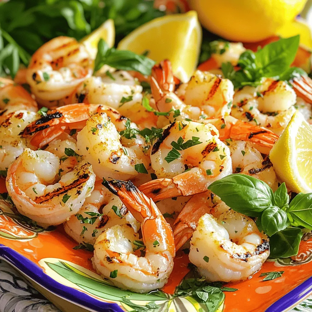 - 1 pound medium shrimp, peeled and deveined - 3 tablespoons olive oil - 3 cloves garlic, minced - Zest and juice of 2 lemons - 2 tablespoons fresh parsley, chopped - 1 tablespoon fresh basil, chopped - 1 teaspoon smoked paprika - Salt and pepper to taste - Lemon wedges for serving Choosing shrimp: Fresh vs. frozen When picking shrimp, I often choose fresh over frozen for the best taste. Fresh shrimp has a sweet flavor and a firm texture. If you can't find fresh shrimp, choose frozen shrimp that are wild-caught. Look for shrimp that are clear and shiny. Avoid any that smell strong or have a dull color. Importance of fresh herbs Fresh herbs bring life to your dish. I love using parsley and basil. They add bright flavors that really pop. Always buy herbs that look vibrant and smell strong. Dry herbs can work, but fresh gives the best taste. They make your dish feel special and fresh. For the complete recipe, check out the [Full Recipe]. Start by taking a medium mixing bowl. Add the olive oil, minced garlic, lemon zest, and lemon juice. Toss in the chopped parsley, chopped basil, smoked paprika, salt, and pepper. Use a whisk to mix everything well. This helps blend the flavors evenly. A good marinade is key to tasty shrimp. Once your marinade is ready, add the peeled and deveined shrimp. Toss the shrimp gently to coat them fully. Cover the bowl and let it sit in the fridge for 30 minutes. This time allows the shrimp to soak up all those delicious flavors. For even coating, make sure every shrimp touches the marinade. Before grilling, preheat your grill to medium-high heat. If you use wooden skewers, soak them in water for 30 minutes. This step prevents them from burning. Now, thread the marinated shrimp onto the skewers or lay them directly on the grill. Grill the shrimp for 2-3 minutes on each side. Look for that beautiful pink color, which means they’re done. Don’t overcook them, or they may turn tough. Once cooked, transfer the shrimp to a serving platter. Serve warm with lemon wedges for a fresh zing. Try the Full Recipe for a detailed guide to this flavorful dish! To grill shrimp just right, use medium-high heat. This temperature helps the shrimp cook quickly. If it’s too low, they might soak in juices and get soggy. If the heat is too high, they can burn and dry out. To avoid overcooking shrimp, keep an eye on the grill. Shrimp cook fast, usually in just 2-3 minutes per side. Once they turn pink and opaque, they are ready. Use a timer to help you track the cooking time. You can adjust the marinade for even more flavor. Try adding a pinch of red pepper flakes for heat or a splash of honey for sweetness. Fresh herbs like cilantro or dill also work well. If you don’t have a grill, use your oven or stovetop. For the oven, place the shrimp on a baking sheet and broil for 5-7 minutes. If cooking on the stovetop, use a hot skillet and cook for a few minutes on each side. Make your dish pop with creative serving ideas. Serve the grilled shrimp on a colorful platter. Garnish it with fresh herbs and lemon wedges. This adds a vibrant touch to your meal. Pair the shrimp with sides like a fresh salad or grilled vegetables. For drinks, consider a crisp white wine or a refreshing lemonade. These pair nicely with the bright flavors of the grilled shrimp. For the full recipe, check out the Lemon Garlic Herb Grilled Shrimp details. {{image_2}} You can easily change the taste of your Lemon Garlic Herb Grilled Shrimp. Try adding different spices or herbs to the marinade. For example, cayenne pepper adds heat, while dill can bring a fresh taste. You can also use other herbs like thyme or cilantro for a twist. Citrus alternatives are another great idea. Instead of lemon, try lime or orange. Lime adds a zesty kick, and orange gives a sweeter touch. These changes can make the dish feel new and exciting each time. You have options when it comes to cooking shrimp. Grilling gives a nice char, but sautéing provides a different texture. Sautéing cooks shrimp in a pan, which can keep them tender and juicy. You might want to experiment with both methods to see which you like best. If you want a change of pace, consider using shrimp alternatives like scallops or fish. Scallops grill beautifully and have a sweet, rich flavor. Fish, like salmon or tilapia, can also work well, adding a different taste to your meal. Each option offers a unique twist on this classic recipe. For the full recipe, check out the Lemon Garlic Herb Grilled Shrimp. After you enjoy your Lemon Garlic Herb Grilled Shrimp, you may have leftovers. To keep your shrimp fresh, follow these steps: - Cool Down: Let the shrimp cool to room temperature. - Use Airtight Containers: Place the shrimp in airtight containers. This helps keep them fresh. - Refrigerator: Store in the fridge for up to 2 days. - Freezer: For longer storage, place the shrimp in the freezer. They can last up to 3 months. Storing in the refrigerator is quick and easy. However, if you need to keep them longer, freezing is best. Reheating shrimp can be tricky. You want to keep them tender and juicy. Here’s how to do it right: - Thaw First: If your shrimp are frozen, thaw them in the fridge overnight. - Use Low Heat: Heat a skillet over low heat. Add a bit of oil to prevent sticking. - Reheat Gently: Place the shrimp in the skillet. Cook for about 2-3 minutes, stirring gently. - Check Temperature: Ensure the shrimp are warmed through but not overcooked. Adjust cooking time based on the amount of shrimp you have. This method helps preserve the texture and flavor. I recommend medium shrimp for grilling. They are about 21-25 shrimp per pound. This size cooks evenly and stays juicy. Look for shrimp that are fresh and firm. If you use frozen shrimp, ensure they are fully thawed before cooking. Check for a clean smell, not fishy. Quality shrimp makes a big difference in taste. Marinated shrimp can stay in the fridge for up to 2 hours. After that, the acid from the marinade can start to cook the shrimp. If you want to keep it longer, freeze the marinated shrimp for up to 3 months. Just remember to thaw it in the fridge before cooking. This way, your shrimp remains fresh and safe to eat. Yes, soaking wooden skewers is important. It prevents them from burning on the grill. Soak the skewers in water for about 30 minutes before grilling. This simple step helps keep your shrimp intact and looking great. If you forget to soak them, the skewers can catch fire and ruin your meal. Always remember this tip for a successful grilling experience! This post detailed how to create a tasty grilled shrimp dish. We covered everything, from choosing fresh ingredients to cooking and storing your shrimp. You now have tips on marinating, grilling, and enhancing flavor. Remember, cooking is about enjoying the process. Experiment with variations to find what you love. Trust your taste buds and have fun in the kitchen! Your perfect grilled shrimp is just a recipe away.