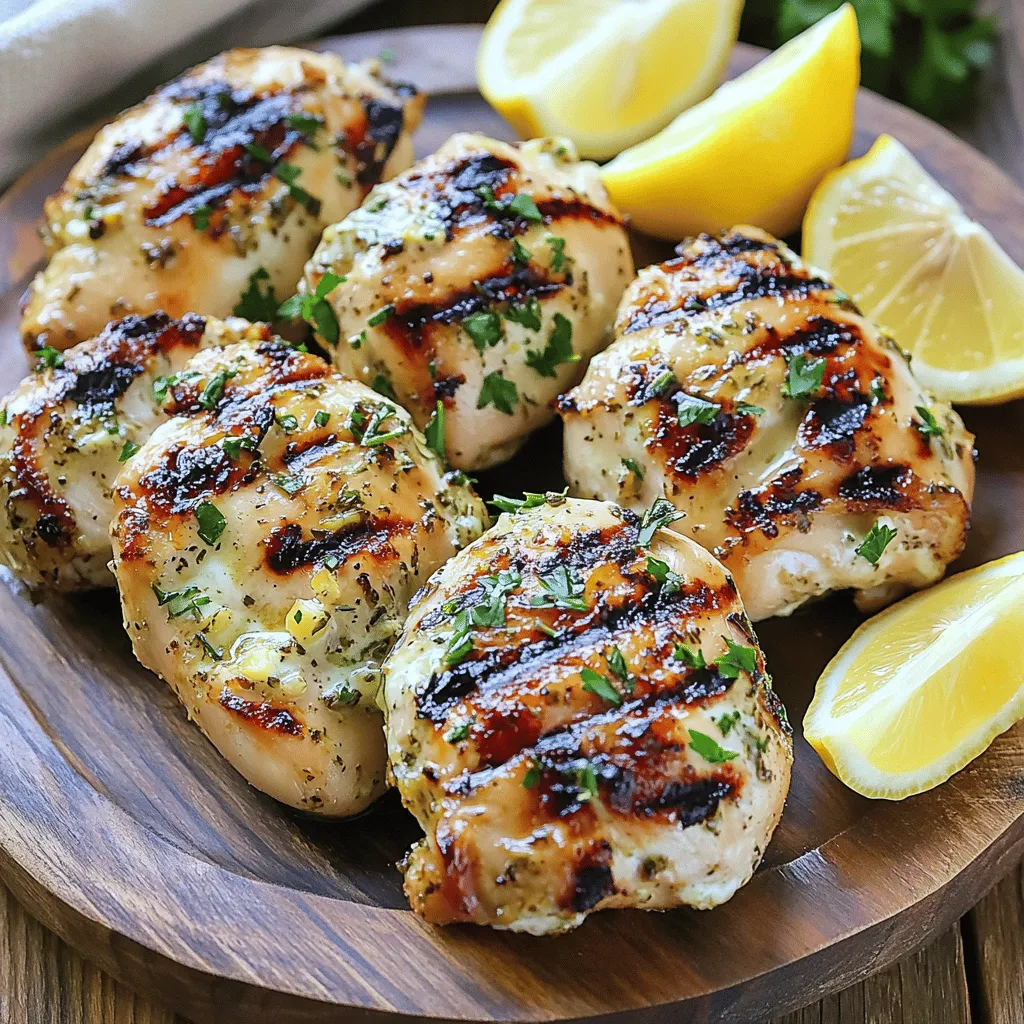 To make the ultimate Greek chicken marinade, you need a few key ingredients: - 4 chicken breasts (boneless and skinless) - 1/4 cup olive oil - 1/4 cup plain Greek yogurt - 3 cloves garlic, minced - Juice of 2 lemons - Zest of 1 lemon - 2 teaspoons dried oregano - 1 teaspoon dried thyme - 1 teaspoon salt - 1/2 teaspoon black pepper - 1 tablespoon honey - 1 tablespoon Dijon mustard - Fresh parsley, chopped (for garnish) These ingredients blend to create a bright and zesty flavor that makes the chicken shine. The Greek yogurt helps tenderize the meat, while the lemon adds a fresh twist. Choosing the right chicken is key for great results. I recommend using boneless, skinless chicken breasts. They cook evenly and soak up the marinade well. If you prefer dark meat, chicken thighs work too. Just adjust the cooking time since thighs take a bit longer to cook through. For those who want to elevate the marinade, consider these optional add-ins: - A pinch of red pepper flakes for heat. - Fresh herbs like dill or mint for extra freshness. - A splash of red wine vinegar for tang. These add-ins can make your marinade unique and cater to your taste. Don’t be afraid to experiment! You can find the full recipe and detailed instructions in the [Full Recipe]. To make the marinade, start with a medium bowl. Add the olive oil, Greek yogurt, and minced garlic. Then, squeeze in the juice from the lemons and add the zest of one lemon. Next, mix in the dried oregano, dried thyme, salt, black pepper, honey, and Dijon mustard. Whisk everything together until the mixture is smooth and creamy. This step is key for an even flavor. Take your chicken breasts and place them in a large resealable bag or a shallow dish. Pour the marinade over the chicken. Make sure each piece is well coated. This helps the flavors soak in. Seal the bag tightly or cover the dish with plastic wrap. Refrigerate for at least two hours. For the best flavor, let it marinate overnight. When you're ready to cook, preheat your grill or stovetop grill pan over medium-high heat. Remove the chicken from the marinade. Let any extra marinade drip off. Discard the leftover marinade. Grill the chicken for about 6-7 minutes on each side. The chicken is done when it reaches an internal temperature of 165°F (75°C) and has a nice char. After cooking, let the chicken rest for 5 minutes. This helps keep it juicy. Lastly, garnish the chicken with fresh parsley before serving. For the complete process, check the Full Recipe. For the best flavor, marinate chicken for at least 2 hours. If you can, aim for overnight. This allows the chicken to soak up all those tasty flavors. The longer the chicken sits in the marinade, the more tender and juicy it becomes. Just remember not to marinate for more than 24 hours. The acid in the marinade can break down the meat too much. Grilling is my favorite way to cook marinated chicken. It gives a great char and keeps the juices locked inside. Before grilling, let the chicken sit at room temperature for 15 minutes. This helps it cook evenly. Cook the chicken on medium-high heat for 6-7 minutes per side. Use a meat thermometer to check for doneness. The chicken should reach 165°F (75°C). Let it rest for 5 minutes after cooking. This step keeps it juicy and delicious. Want to mix things up? You can add more herbs like rosemary or basil. Fresh herbs will brighten the flavor. If you like spice, try adding red pepper flakes for a kick. If you don’t have Greek yogurt, plain yogurt works too. For a different twist, swap honey with maple syrup. These small changes can give you a fresh take on the marinade. Be sure to check out the Full Recipe for more ideas! {{image_2}} For a fresh twist, try a Mediterranean herb marinade. Use fresh herbs like basil, rosemary, and thyme. Mix them with olive oil, garlic, and lemon juice. This blend gives the chicken a bright and fragrant flavor. It pairs well with roasted veggies or a light salad. Just like the Ultimate Greek Chicken Marinade, you can let it sit for hours to soak in the taste. If you crave heat, a spicy Greek chicken marinade is your answer. Add red pepper flakes or cayenne pepper to the mix. You can also include chopped jalapeños for an extra kick. This variation adds depth and excitement. Use it with the same ingredients from the Ultimate Greek Chicken Marinade. The spicy notes will change the whole dish while keeping it delicious. For a vegetarian twist, you can marinate veggies too! Use the same marinade ingredients but swap chicken for mushrooms, zucchini, or eggplant. These veggies soak up the flavors well. Just remember to reduce the marinating time. About 30 minutes is enough for the veggies to absorb the taste. This option makes a great side dish or a main meal for vegetarians. Feel free to explore these variations to find your favorite! Each offers a new flavor experience while keeping the essence of Greek cuisine. For the complete recipe, check out the Full Recipe section. If you have extra marinade, you can store it in the fridge. Use an airtight container to keep it fresh. It will last for about three days. Always check for any off smells before using it again. You can also use the leftover marinade for veggies or fish for added flavor. To freeze marinated chicken, place the chicken and marinade in a freezer-safe bag. Remove as much air as possible before sealing. Label the bag with the date. The chicken can last about three months in the freezer. When ready to use, thaw it in the fridge overnight. When reheating, do it gently. You can use the oven or a skillet. For the oven, set it to 350°F (175°C). Cover the chicken with foil to keep it moist. Heat for about 15-20 minutes, or until it reaches 165°F (75°C). If using a skillet, warm it on low heat. This keeps the chicken juicy and tasty. For the full recipe, check the link. Yes, you can use different cuts of chicken. Boneless thighs work great too. They stay juicy and absorb the flavors well. Drumsticks and wings will also work but need extra time to cook. Adjust your cooking time based on the cut you choose. Marinate the chicken for at least 2 hours. For the best taste, let it sit overnight. This gives time for the flavors to soak in deep. Do not marinate for more than 24 hours, as the chicken may become too soft. Greek chicken pairs well with many sides. Here are a few tasty options: - Greek salad with fresh veggies - Roasted potatoes with herbs - Warm pita bread - Tzatziki sauce for dipping These sides bring out the bright flavors of the chicken. For the complete recipe, check out the Full Recipe. Great flavor starts with the right ingredients. For the Ultimate Greek Chicken Marinade, you need: - 4 chicken breasts (boneless and skinless) - 1/4 cup olive oil - 1/4 cup plain Greek yogurt - 3 cloves garlic, minced - Juice of 2 lemons - Zest of 1 lemon - 2 teaspoons dried oregano - 1 teaspoon dried thyme - 1 teaspoon salt - 1/2 teaspoon black pepper - 1 tablespoon honey - 1 tablespoon Dijon mustard - Fresh parsley, chopped (for garnish) Each ingredient plays a key role in building flavor. Olive oil adds richness. Greek yogurt makes the chicken tender. Garlic brings a punch of zest. Lemon juice and zest brighten every bite. Oregano and thyme add that classic Greek taste. Honey balances the tartness. Dijon mustard gives depth. When you choose chicken, go for breasts. They stay juicy and cook evenly. Skinless and boneless pieces absorb the marinade well. You can also use thighs if you prefer dark meat. Feel free to mix in extras for more flavor. Try adding a pinch of red pepper flakes for heat. You could include fresh herbs like dill or mint for freshness. Just be sure to balance strong flavors with the marinade. For the full recipe, follow the steps outlined. Enjoy the process and the delicious results! You learned how to make a flavorful Greek chicken marinade, select the best chicken, and cook it perfectly. We explored tips for marinating, cooking techniques, and even some tasty variations. Don’t forget to store any leftovers properly to enjoy later. With these easy steps, your Greek chicken will impress everyone. Enjoy your cooking journey and share these tips for mouthwatering meals!