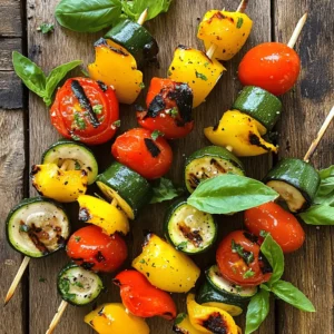 To make Grilled Vegetable Skewers, you need: - 1 red bell pepper, cut into chunks - 1 yellow bell pepper, cut into chunks - 1 zucchini, sliced into rounds - 1 red onion, cut into wedges - 8 cherry tomatoes - 1 cup mushrooms, halved - 3 tablespoons olive oil - 2 cloves garlic, minced - 1 teaspoon dried oregano - Salt and pepper to taste - Fresh basil leaves for garnish When making skewers, fresh vegetables taste best. They have better flavor and texture. Fresh veggies also hold their shape well while grilling. However, frozen vegetables can work in a pinch. They are often pre-cut and ready to use. If you pick frozen, thaw them first and drain excess water. This helps avoid soggy skewers. Adding seasonings can elevate your skewers. You can use: - Lemon juice for brightness - Balsamic vinegar for sweetness - Smoked paprika for depth You can also mix in fresh herbs like thyme or rosemary. These add extra flavor and aroma. Marinating the veggies in oil and spices helps them absorb these tasty notes. Just remember to marinate for at least 30 minutes for the best results. If you want a quick option, the recipe I mentioned has a simple marinade that works great! Start by washing all your vegetables. This ensures they are clean and fresh. Cut the red and yellow bell peppers into chunks. Slice the zucchini into rounds. Cut the red onion into wedges. Halve the mushrooms. Finally, keep the cherry tomatoes whole. This mix of shapes adds fun to your skewers. In a large bowl, combine three tablespoons of olive oil, two minced garlic cloves, and one teaspoon of dried oregano. Add salt and pepper to taste. Mix it well until you see a nice blend. Toss in all your chopped vegetables. Make sure each piece gets a good coat of the marinade. This step adds great flavor to your skewers. Preheat your grill to medium-high heat. Place your skewers on the grill carefully. Cook them for about 10-12 minutes. Turn them occasionally to avoid burning. You want them tender and lightly charred. Once done, let them rest for a couple of minutes. This helps the juices settle. You can find the full recipe within this guide. To stop your vegetables from sticking, oil your grill grates. Use a paper towel soaked in oil. Wipe it on the grates before you start grilling. This helps create a non-stick surface. You can also brush your vegetables with olive oil. This adds flavor while keeping them from sticking. Wooden skewers work well, but soak them in water first. This keeps them from burning on the grill. Metal skewers are great because they won't catch fire. They also let heat pass through evenly. Choose skewers that are sturdy enough to hold your veggies. Grill your skewers on medium-high heat for the best results. Space the veggies evenly on the skewers. This way, they cook at the same rate. Turn them every few minutes for even cooking. Look for grill marks and slight charring for that perfect flavor. Cook them until they are tender but still crisp. {{image_2}} You can switch up your grilled vegetable skewers with many veggies. Try adding asparagus, eggplant, or butternut squash. Each brings its own taste and texture. For a bit of sweetness, use corn on the cob cut into chunks. You can also include fresh herbs like rosemary or thyme for a fragrant touch. Mixing colors and shapes makes your skewers look great and taste even better. While olive oil and garlic are classic choices, you can explore other marinades. Try balsamic vinegar for a tangy flavor. A mix of soy sauce and ginger adds an Asian twist. If you like heat, add some chili flakes or hot sauce. You can also use lemon juice for freshness. Experiment with spices like cumin or paprika for an extra kick. Each new blend gives your skewers a unique taste. To make your skewers heartier, add protein options. Cubes of chicken or beef work well. Marinade them just like the veggies for great flavor. If you want a meatless option, try tofu or tempeh. These absorb marinades well and add protein. Shrimp is another quick and tasty choice. Just remember to soak wooden skewers in water before grilling to avoid burning. You can find the full recipe for grilled vegetable skewers to guide you through these variations. To keep your leftover grilled vegetable skewers fresh, place them in an airtight container. Make sure they cool down first. You can store them in the fridge for up to three days. If you want to eat them later, consider freezing them. When you reheat your skewers, avoid the microwave if you can. Instead, use the oven or grill. Preheat your oven to 350°F (175°C). Place the skewers on a baking sheet and cover them lightly with foil. Heat for about 10 minutes. This way, the veggies stay tender and tasty. To freeze your vegetable skewers, first, let them cool completely. Then, wrap them tightly in plastic wrap. After that, place them in a freezer-safe bag or container. Label the bag with the date. They can last for up to three months in the freezer. When you’re ready to enjoy, thaw them in the fridge overnight before reheating. For a quick meal, just grab your frozen skewers and cook them straight from the freezer on the grill for about 15 minutes. Yes, you can make Grilled Vegetable Skewers ahead of time. I recommend preparing the vegetables and marinating them a few hours before grilling. This gives the flavors time to blend. Store your skewers in the fridge until you're ready to grill. Just remember, grilling them fresh makes them taste best. Grilled vegetable skewers are fun and versatile. You can serve them with a side of rice or quinoa. They also pair well with dips like hummus or yogurt sauce. For a complete meal, add grilled chicken or shrimp. You can even toss them on a salad for extra flavor and color. You can easily customize the skewers to fit dietary needs. For vegan diets, skip any animal products and stick to veggies. If someone is gluten-free, check your marinades. You can also swap in different vegetables based on what you have. For protein options, consider adding tofu or tempeh for a filling choice. You can create tasty Grilled Vegetable Skewers by using fresh veggies and great seasonings. I showed you how to prepare, marinate, and grill them perfectly. Remember the tips to keep them from sticking and choose the best skewers. Try different veggies and spices to discover new flavors. Storing leftovers correctly keeps them tasty for later. With these ideas, you can make delicious skewers that suit your needs. Enjoy your grilling adventure!