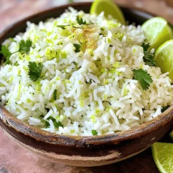 - Rice Type Recommendations: I recommend using jasmine rice for its sweet aroma and soft texture. Basmati rice is another good choice if you prefer a nutty flavor. Both types cook well and absorb flavors nicely. - Fresh Ingredients vs. Store-bought Alternatives: Fresh cilantro and lime make this dish pop. While you can use dried cilantro, it won’t give the same fresh taste. Fresh limes provide a zest and juice that bottled options lack. For the best flavor, choose fresh ingredients whenever you can. - Importance of Quality Broth: The broth you use can change the whole dish. I suggest vegetable broth for a rich taste. It enhances the rice's flavor and adds depth. If you use water, consider adding more spices to amp up the flavor. Quality ingredients lead to a better meal. For the full recipe, check out [Full Recipe]. First, rinse the jasmine rice. Place the rice in a fine mesh strainer. Rinse under cold water until it runs clear. This step removes extra starch. It helps the rice stay fluffy. Next, drain the rice well. This helps avoid excess water in the pot. Toasting the rice is key. In a large pot, heat olive oil over medium heat. Add the rinsed rice and sauté for about two minutes. Stir often until the rice turns light brown. Toasting adds a nice nutty flavor. It also improves the texture. Now, let’s bring it to a boil. Add vegetable broth or water to the pot. Then, mix in the cumin. Stir it all together. Increase the heat to high until it boils. Once it reaches a boil, reduce the heat to low. Cover the pot tightly. Let it simmer gently for about 15 minutes. Check the rice after this time. It should absorb all the liquid and be tender. After cooking, remove the pot from heat. Let it sit covered for another five minutes. This allows the rice to steam, making it even fluffier. Now for the fun part! Fluff the rice with a fork. This keeps grains separate. Next, add lime zest and lime juice. Fresh lime juice brightens the dish. Then, mix in the chopped cilantro. Cilantro adds a fresh taste that pairs well. Lastly, season with salt and black pepper. Taste it to see if it needs more seasoning. Adjust as needed. You have now made zesty cilantro lime rice! To make your Zesty Cilantro Lime Rice even better, try adding more herbs and spices. Here are some ideas: - Chopped green onions add a nice crunch and flavor. - Garlic powder or fresh garlic can boost the taste. - Chili powder gives it a spicy kick. Using lime zest is key for maximum aroma. The zest gives a bright, fresh smell you will love. Just make sure to zest the lime before you juice it. This way, you get the best of both worlds. To avoid mushy rice, follow a few simple steps. Always rinse the rice well before cooking. This helps remove extra starch. It prevents clumping and keeps each grain separate. Adjusting liquid ratios is also important. Use a 2:1 ratio of liquid to rice for fluffy results. If you prefer softer rice, you can add just a bit more liquid. Just remember, too much can lead to mushiness. For more details, check the Full Recipe. {{image_2}} You can boost the taste of zesty cilantro lime rice by adding protein. Chicken, shrimp, or tofu all work great. - Chicken: Use cooked, diced chicken. Toss it in right before you add the lime and cilantro. It adds flavor and makes the meal heartier. - Shrimp: Sauté shrimp in olive oil until they turn pink. Mix them in at the end for a fresh taste. - Tofu: For a plant-based option, use firm tofu. Cube and sauté until golden before adding it to the rice. If you want a vegetarian twist, beans or veggies are fantastic options. - Beans: Black beans or pinto beans add protein and fiber. Rinse and drain canned beans, then fold them into the rice after cooking. - Veggies: Chopped bell peppers, corn, or peas can brighten the dish. Sauté them with the rice for added color and taste. For those who love heat, try adding jalapeños or chili peppers to your rice. - Jalapeños: Dice fresh jalapeños and sauté them with the rice. Adjust the amount based on your spice level. - Chili Peppers: Add sliced chili peppers for an extra kick. They bring both heat and flavor, making the dish exciting. These variations let you customize your zesty cilantro lime rice. You can find the full recipe to get started on this fresh and tasty dish. To keep your Zesty Cilantro Lime Rice fresh, store it in an airtight container. Make sure to let it cool before sealing. This helps prevent moisture buildup. Place it in the fridge within two hours of cooking. It will stay good for about three to four days. When you want to eat it again, just take it out and reheat. You can freeze Zesty Cilantro Lime Rice for longer storage. First, let it cool completely. Then, scoop it into freezer-safe bags. Remove as much air as possible before sealing. Label the bags with the date. The rice will be good for up to three months. When you want to use it, just thaw it overnight in the fridge. Reheating rice can be tricky. You want it fluffy, not hard. The best way is to use a microwave. Add a splash of water to the rice before heating. Cover it with a damp paper towel. Heat in short bursts, stirring in between. You can also reheat it on the stove. Just add a little water and warm it over low heat. This will help keep the rice soft and tasty. For the full recipe, check out the detailed instructions. Yes, you can use white rice. Jasmine rice adds a unique aroma and taste. If you use white rice, adjust the cooking time. White rice usually cooks faster. Use the same water ratio, but check for doneness earlier. This rice pairs well with many dishes. Consider serving it with grilled chicken or shrimp. It also works great with black beans or tacos. For a vegetarian twist, try it with roasted vegetables. The zesty flavor complements spicy and mild foods alike. Zesty Cilantro Lime Rice can last for three to four days in the fridge. Store it in an airtight container to keep it fresh. When you reheat it, add a splash of water to avoid dryness. This keeps the rice fluffy and tasty. In this post, we explored how to make perfect Zesty Cilantro Lime Rice. We covered ingredient choices, cooking methods, and flavor tips. Quality rice and broth boost taste. Rinsing and toasting rice enhance texture. Adding protein or vegetables can make it special. Proper storage keeps leftovers fresh. You now have the knowledge to create a delicious dish. Enjoy making this rice and impress your family and friends!
