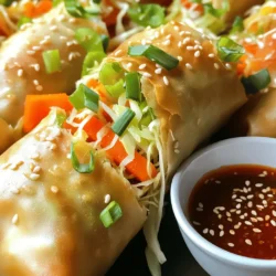 Here are the ingredients you need for crispy air fryer veggie spring rolls: - 1 cup shredded cabbage - 1 cup shredded carrots - 1 bell pepper, thinly sliced - 1/2 cup bean sprouts - 2 green onions, finely chopped - 2 cloves garlic, minced - 1 teaspoon fresh ginger, grated - 1 tablespoon soy sauce - 1 teaspoon sesame oil - 12 spring roll wrappers - Cooking spray - Optional: Sweet chili sauce for dipping Gather these fresh ingredients before you start. Each item adds flavor and texture to your spring rolls. The cabbage and carrots provide crunch, while the bell pepper adds sweetness. Bean sprouts give it a nice bite, and green onions add freshness. Seasonings like garlic and ginger bring warmth and depth. Soy sauce and sesame oil tie it all together with a savory finish. You can serve the rolls with sweet chili sauce for an extra kick. This sauce complements the veggie filling perfectly. Check your pantry for these items before you start. With these ingredients, you’ll create a delicious dish that impresses everyone. Ready to roll? Grab your ingredients and let’s get cooking! For the full recipe, follow the link provided. Start by gathering all your veggies. You will need 1 cup of shredded cabbage, 1 cup of shredded carrots, 1 bell pepper sliced thin, 1/2 cup of bean sprouts, and 2 green onions finely chopped. Also, add 2 cloves of minced garlic and 1 teaspoon of fresh grated ginger. In a large mixing bowl, combine all the shredded vegetables. Next, add 1 tablespoon of soy sauce and 1 teaspoon of sesame oil. Mix everything together well. This blend will give your spring rolls a tasty kick. Now, grab your spring roll wrappers. Lay one wrapper flat on a clean surface, with one corner pointing towards you. Spoon about 2 tablespoons of your veggie mix near the corner closest to you. Fold that corner over the filling. Next, fold in the sides, then roll it tightly. Use a little water on the edge of the wrapper to help seal it. This keeps the filling inside. Repeat this process until all the wrappers and filling are used. Preheat your air fryer to 375°F (190°C). This step is key for getting crispy rolls. Lightly spray the outside of each spring roll with cooking spray. This will help them crisp up nicely in the air fryer. Arrange the spring rolls in a single layer in the air fryer basket. Be careful not to overcrowd them. Cook for 10-12 minutes until they turn golden brown and crispy. Flip them halfway through cooking for even browning. Once they are done, remove the spring rolls and let them cool for a few minutes. Enjoy with sweet chili sauce for dipping if you like! For the full recipe, check the instructions above. To make your spring rolls nice and crispy, cooking spray is key. It gives the rolls a golden brown finish. Just lightly spray the rolls on all sides before cooking. Next, arrange the rolls in a single layer in the air fryer basket. If you stack them, they won’t cook evenly. Give each roll some space for hot air to circulate. This helps achieve that perfect crunch we all love. One big mistake is overcrowding the air fryer. If you fit too many rolls in, they can steam instead of crisping up. Cook in batches if needed to keep them crispy. Another common error is not sealing the rolls properly. Make sure to use a little water on the edges of the wrapper. This helps them stay closed during cooking. An open roll can lead to a messy outcome and less flavor. Follow these tips for perfect air fryer veggie spring rolls every time! For the full recipe, check out the detailed instructions above. {{image_2}} You can get creative with the fillings for your spring rolls. The base of cabbage and carrots is great, but you can also use other vegetables. Try adding: - Zucchini - Mushrooms - Spinach - Snow peas These veggies add flavor and color. You can also add protein to make them heartier. Tofu is a great choice. It soaks up flavors well. If you like seafood, try adding shrimp. Just cook them first to ensure a tasty bite in every roll. To make your spring rolls even better, think about using different sauces and spices. You can swap soy sauce for: - Tamari for a gluten-free option - Coconut aminos for a sweeter taste For added heat, toss in some red pepper flakes or sriracha into the filling. Pair these rolls with dipping sauces like: - Peanut sauce for a nutty flavor - Hoisin sauce for some sweetness - Soy sauce mixed with lime juice for a tangy kick These ideas will keep your spring rolls fresh and exciting. You can explore many flavors to suit your taste. For the full recipe, check the previous section! To keep your veggie spring rolls fresh, store them in the fridge. Place them in a sealable plastic bag or an airtight container. This helps to avoid drying out. Make sure to eat them within three days for the best taste. If they start to get soggy, it’s best not to eat them. You can also place a paper towel in the container to absorb extra moisture. This keeps your rolls crispy longer. To reheat your spring rolls and keep them crispy, use the air fryer. Set it to 375°F (190°C). Place the rolls in the basket for about 5-7 minutes. This method makes them hot and crispy. If you prefer the oven, preheat it to 350°F (175°C). Bake them on a tray for about 10-12 minutes. Flip them halfway for even heating. Both methods work well, but the air fryer gives the best crunch. Enjoy your crispy spring rolls again! For the full recipe, check the detailed instructions above. You can prepare spring rolls a few hours in advance. Just follow these steps: - Prepare the filling: Mix all your veggies and seasonings as usual. - Wrap them up: Roll the spring rolls as directed in the recipe. - Store properly: Place them in a single layer on a baking sheet. Cover with plastic wrap to prevent drying out. - Freeze for longer storage: If you want to keep them longer, place them in the freezer. Use a freezer-safe bag or container to keep them fresh. When ready to cook, you can air fry them directly from frozen. Just add a few extra minutes to the cook time. Yes, you can bake spring rolls! Here’s how to do it: - Preheat your oven: Set it to 400°F (200°C). - Prepare the spring rolls: Roll them as you would for the air fryer. - Arrange on a baking sheet: Use parchment paper to help with sticking. - Brush with oil: Lightly brush the rolls with oil for crispiness. - Bake time: Cook for about 20-25 minutes, flipping halfway through. You want them golden brown and crispy. Baking may not get them as crisp as the air fryer, but they will still taste great. Veggie spring rolls pair well with many sides. Here are some ideas: - Dipping sauces: Serve with sweet chili sauce or soy sauce. - Salads: A light cucumber salad can add freshness. - Soups: A warm bowl of miso soup complements the rolls nicely. - Rice dishes: Serve with jasmine or fried rice for a full meal. These pairings bring out the best flavors and make your meal complete! You learned how to make delicious veggie spring rolls from scratch. We covered the ingredients, preparation, and cooking methods. Crispiness is key, and I shared tips to help. You also found ideas for variations and storage. Try making these spring rolls for your next meal. With simple ingredients and easy steps, they’re fun to prepare. Enjoy your cooking journey and get creative with the flavors!