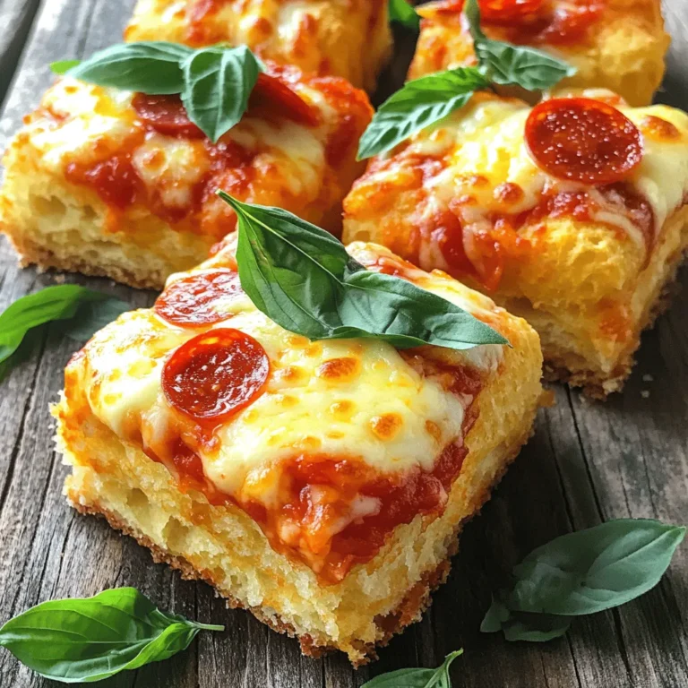 - 2 cans (16 oz each) refrigerated biscuit dough - 1 cup shredded mozzarella cheese - 1 cup pepperoni slices or veggie alternative - 1/2 cup pizza sauce, plus extra for dipping To make Cheese Pizza Monkey Bread, we need a few key ingredients. First, grab two cans of refrigerated biscuit dough. This dough gives us the fluffy base we love. Next, we need a cup of shredded mozzarella cheese. This cheese melts beautifully and adds that classic pizza flavor. Don’t forget the pepperoni slices; you can also use a veggie alternative if you prefer. Lastly, we need half a cup of pizza sauce. This sauce makes the bread tasty and perfect for dipping. - 2 tablespoons olive oil - 1 teaspoon Italian seasoning - 1/2 teaspoon garlic powder - 1/4 teaspoon crushed red pepper flakes - Fresh basil leaves for garnish If you want to add more flavor, there are some optional ingredients you can use. Drizzle in two tablespoons of olive oil to help the dough crisp up. One teaspoon of Italian seasoning will bring great taste, and half a teaspoon of garlic powder adds a nice kick. For a bit of heat, include a quarter teaspoon of crushed red pepper flakes. Finally, fresh basil leaves make a lovely garnish on top of the warm bread. For the full recipe, check out the [Full Recipe]. First, set your oven to 350°F (175°C). This step is key for a perfect bake. While your oven heats up, grab a 10-inch bundt pan. Grease it well with non-stick spray. This will help the monkey bread come out easily later. Next, open the cans of refrigerated biscuit dough. Take each biscuit out and separate them. Cut each biscuit into quarters. This makes it easy to mix and cook. Place the biscuit pieces in a large mixing bowl. Handling biscuit dough can be sticky. Keep your hands floured to avoid mess. Also, work quickly so the dough stays cold. Now, drizzle 2 tablespoons of olive oil over the biscuit pieces. Add 1 teaspoon of Italian seasoning, 1/2 teaspoon of garlic powder, and 1/4 teaspoon of crushed red pepper flakes if you like spice. Toss everything together until the biscuit pieces are well coated. Next, fold in 1 cup of shredded mozzarella cheese and 1 cup of pepperoni slices. If you want a veggie option, use diced bell peppers instead. Mix gently to spread the fillings evenly. Once mixed, spoon half of this mixture into the greased bundt pan. Pour half of the 1/2 cup of pizza sauce over this layer. Repeat with the remaining biscuit mixture and pizza sauce on top. Use a spatula to make sure it’s all even. Now, you are ready to bake. Place the bundt pan in the oven for 25-30 minutes. Check with a toothpick to make sure there’s no raw dough inside. For a complete guide with all the details, check the Full Recipe. To bake Cheese Pizza Monkey Bread well, set your oven to 350°F (175°C). This temperature ensures a golden crust. Bake it for 25-30 minutes. Keep an eye on it to avoid overcooking. To check for doneness, insert a toothpick into the center. If it comes out clean, it’s ready! Serve the monkey bread warm right from the bundt pan. It looks great on any table. Pair it with pizza sauce for dipping. You can also try ranch dressing or garlic butter. Add some fresh veggies on the side for a nice touch. To make it even better, think about adding herbs. Fresh or dried basil works well. You can also use oregano for more flavor. If you want to customize cheese, try cheddar or pepper jack. Adding veggies like mushrooms or olives can boost taste too. {{image_2}} If you want to swap mozzarella, try using provolone or gouda. They melt well and add flavor. For a plant-based option, use vegan mozzarella. This works great if you want a dairy-free dish. Just ensure it melts nicely in the oven. You can mix up the meats in your cheese pizza monkey bread. Try diced ham, sausage, or even crispy bacon. If you prefer veggies, add mushrooms, spinach, or olives. For the sauce, feel free to switch it up. Pesto or a creamy white sauce can bring a new twist. They add different tastes that keep it exciting. For a fall version, consider adding pumpkin puree and sage. This gives a nice autumn flavor. During the holidays, think about using cranberry sauce or turkey bits. These festive ingredients turn your monkey bread into a seasonal treat. To keep your Cheese Pizza Monkey Bread fresh, place leftovers in an airtight container. Store it in the fridge. Make sure it is cool before sealing it. For longer storage, you can freeze it. Wrap the monkey bread in plastic wrap, then place it in a freezer bag. This helps prevent freezer burn. When you want to enjoy your monkey bread again, reheating is easy. The oven gives the best results. Preheat your oven to 350°F (175°C). Place the monkey bread on a baking sheet. Heat for about 10-15 minutes. If you use the microwave, place a slice on a plate. Heat for about 30-60 seconds. The oven makes the bread crispier, while the microwave is quicker. In the fridge, your Cheese Pizza Monkey Bread lasts about 3-4 days. If you freeze it, it can last up to 2-3 months. Just remember to label the container with the date. This way, you know when to enjoy your tasty treat! Yes, you can prepare Cheese Pizza Monkey Bread in advance. To do this, follow these tips: - Prep the dough: Cut the biscuit dough and toss it with seasonings ahead of time. - Layer, but don’t bake: Place the biscuit mixture and sauce in the bundt pan. Cover tightly with plastic wrap. - Refrigerate: Store the pan in the fridge for up to 24 hours before baking. - Baking: When ready, remove the wrap and bake. You may need to add a few extra minutes to the baking time. There are many fun ways to change up this recipe! Here are some ideas: - Different cheeses: Swap mozzarella for cheddar or pepper jack for a spicy kick. - Veggie options: Use bell peppers, mushrooms, or olives instead of pepperoni. - Sauce swaps: Try pesto or alfredo sauce for a twist on flavor. - Herbs and spices: Add fresh herbs like basil or oregano to enhance taste. To check if your monkey bread is done, look for these signs: - Golden brown top: The top should be a nice golden color. - No raw dough: Insert a toothpick into the bread. It should come out clean. - Firm texture: Gently press the top; it should spring back without leaving an indent. For a delicious meal, remember to follow the Full Recipe for perfect results every time! You now have a complete guide to making Cheese Pizza Monkey Bread. We covered required and optional ingredients, step-by-step instructions, and tips for serving. You can customize flavors and try unique variations. Remember, this dish is fun and easy. You can prepare it for any occasion. Enjoy your cooking, and share this tasty treat with family and friends!