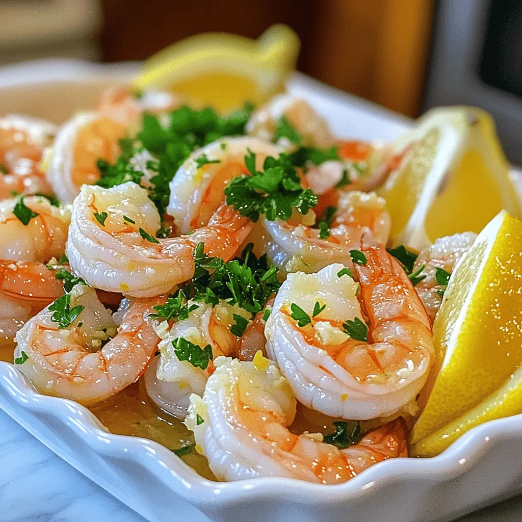 To make this dish, you need some key items: - 1 lb (450g) large shrimp, peeled and deveined - 4 cloves garlic, minced - 1/4 cup fresh lemon juice (about 2 lemons) - Zest of 1 lemon - 1/4 cup olive oil - 1 teaspoon red pepper flakes (adjust based on spice preference) - 1 teaspoon salt - 1/2 teaspoon black pepper - 2 tablespoons fresh parsley, chopped for garnish - Lemon wedges, for serving These ingredients create a fresh and bright flavor in the dish. You can add more flavor with these optional ingredients: - Fresh herbs like dill or cilantro - A splash of white wine for depth - Capers for a briny touch - Cherry tomatoes for sweetness These extras can change the taste and make it unique. To cook this meal, you will need: - A large bowl for mixing - A whisk to blend the marinade - A large skillet for cooking - A spatula for flipping the shrimp - A knife and cutting board for prep These tools help keep your cooking smooth and easy. For the full recipe, check the [Full Recipe]. To start, gather your ingredients. You will need garlic, lemon juice, lemon zest, olive oil, red pepper flakes, salt, and black pepper. In a large bowl, mix the minced garlic, lemon juice, lemon zest, and olive oil. Whisk this blend well. Next, add the red pepper flakes, salt, and black pepper. This mix will give your shrimp a bright and zesty flavor. Now, it’s time to marinate the shrimp. Add your cleaned shrimp to the bowl with the marinade. Toss them gently to coat every shrimp evenly. Let the shrimp soak in the marinade for at least 15-20 minutes. This step allows the flavors to penetrate and makes the shrimp taste amazing. When the shrimp finish marinating, heat a large skillet over medium-high heat. Once hot, add the shrimp along with the marinade to the skillet. Cook the shrimp for about 2-3 minutes on one side. You’ll know they are ready to flip when they turn pink. Flip them over and cook for another 1-2 minutes. Be careful not to overcook the shrimp; they cook quickly. Once they are done, take them off the heat. Sprinkle fresh parsley on top for a pop of color. Serve your zesty shrimp right away with lemon wedges on the side for extra zest. For more details, check out the Full Recipe. When you get shrimp, look for a few key signs. Fresh shrimp should smell like the ocean, not fishy. The shells should be firm, shiny, and moist. Also, check the color; look for a translucent appearance. If the shrimp are frozen, ensure they are well-packaged and not freezer-burned. Buy shrimp from a trusted source for the best quality. Cooking shrimp is quick. The ideal time is about 3-5 minutes. Cook it just until it turns pink and opaque. If you cook it too long, it becomes rubbery. Keep an eye on the shrimp; once it curls slightly, it’s almost done. Remember, shrimp cook fast, so timing is key! You can add more flavor to your shrimp. Try adding smoked paprika for a smoky taste. A pinch of cumin gives it warmth. For a tangy twist, toss in some capers. Fresh herbs like cilantro or basil can also brighten the dish. Feel free to get creative and adjust the spices to suit your taste. For the full recipe, check out the complete guide. {{image_2}} You can make this meal even better by adding vegetables. Try bell peppers, zucchini, or snap peas. Just chop them into bite-sized pieces. Toss them in the marinade with the shrimp. They will soak up the flavors. Cook the shrimp and veggies together in the skillet. This adds color and crunch to the dish. You can also grill or bake the shrimp for a different taste. For grilling, thread shrimp onto skewers. Brush them with the marinade. Grill over medium heat for about 2-3 minutes on each side. This will give them a nice smoky flavor. For baking, preheat your oven to 400°F (200°C). Place shrimp on a baking sheet and drizzle with marinade. Bake for 8-10 minutes until they are pink and firm. Both methods create a tasty meal. If you have dietary needs, you can swap some ingredients in this recipe. Use a different oil, like avocado oil, if you want a healthier fat. For a low-sodium option, skip the salt or use a salt substitute. If you're vegan, substitute shrimp with firm tofu or mushrooms. Marinate them the same way. You can still enjoy a zesty dish that fits your diet. Check out the Full Recipe for more ideas on making this dish your own. To store leftover zesty lemon garlic shrimp, place it in an airtight container. Make sure to cool the shrimp to room temperature before sealing the container. Store it in the fridge for up to three days. This keeps the shrimp fresh and safe to eat later. When you reheat the shrimp, do it gently. Use a skillet over low heat. Add a splash of water or broth to keep it moist. Stir often to heat it evenly. Avoid using the microwave, as it can make the shrimp tough and chewy. You can freeze leftover shrimp for future meals. Place the shrimp in a freezer-safe bag. Remove as much air as possible before sealing. This helps prevent freezer burn. You can freeze it for up to three months. When ready to eat, thaw it in the fridge overnight before reheating. For the best taste, enjoy it soon after freezing. For the full recipe, check the [Full Recipe]. Zesty Lemon Garlic Shrimp goes well with many sides. Try it with pasta for a filling meal. Rice also complements the shrimp nicely, soaking up the tasty sauce. A fresh salad adds crunch and brightness. Grilled vegetables balance the meal with their smoky flavor. You can serve it with crusty bread to soak up the lemony juices. These pairings enhance the shrimp's bold taste. Yes, you can use frozen shrimp. Just make sure to thaw them first. Place the shrimp in cold water for about 15-20 minutes. This keeps them from cooking while they thaw. Once thawed, drain and pat them dry before marinating. The flavor will still shine through, even with frozen shrimp. Look for shrimp that are peeled and deveined for ease. You can marinate the shrimp for about 15-20 minutes. This time allows the flavors to soak in. If you want a stronger taste, you can marinate for up to 30 minutes. Avoid marinating for longer than that. The acid from the lemon juice can begin to cook the shrimp. This can make them tough. Enjoy the zesty flavor with the right marinating time. For the full recipe, check out the previous sections. In this post, we explored the key ingredients and tools needed for zesty lemon garlic shrimp. I guided you through each step from marinating to cooking. We shared tips to choose fresh shrimp and offered fun variations to suit your taste. Plus, I covered how to store and reheat leftovers to keep their flavor. Remember, making this dish can be simple and enjoyable. You can customize it, ensuring every bite is delicious. Enjoy your shrimp and happy cooking!