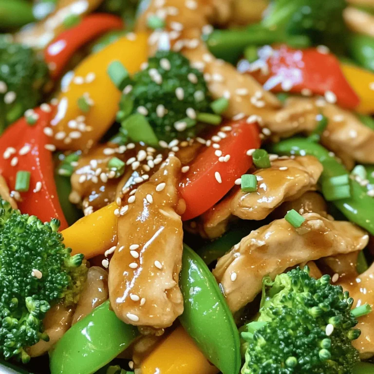 - 1 lb (450g) chicken breast, thinly sliced - 2 tablespoons honey - 3 tablespoons soy sauce - 3 cloves garlic, minced - 1 tablespoon fresh ginger, grated - 1 bell pepper (red or yellow), sliced - 1 cup broccoli florets - 1 cup snap peas - 2 tablespoons vegetable oil - Salt and pepper to taste - 1 tablespoon sesame seeds (for garnish) - Green onions, chopped (for garnish) To make the best honey garlic chicken stir-fry, gather all these fresh and vibrant ingredients. The chicken breast is your main protein, and it cooks quickly and evenly. Honey adds a sweet touch, while the soy sauce brings depth and umami. Aromatics like garlic and ginger boost the flavor. Fresh vegetables keep the dish colorful and crunchy. I love using bell peppers, broccoli, and snap peas. They not only taste great but also add nutrition. Finally, garnishing with sesame seeds and green onions gives a nice finish to your stir-fry. For the full recipe, check out the detailed instructions to guide you through the cooking process. Enjoy cooking! Start by making a flavorful mix. In a medium bowl, combine honey, soy sauce, garlic, and ginger. This blend gives the chicken a sweet and savory taste. Next, add the sliced chicken. Make sure to coat each piece well in the marinade. Let it sit for at least 15 minutes. This step is key to infusing the chicken with flavor. Heat about two tablespoons of vegetable oil in a large skillet or wok. Make sure your pan is hot before adding the chicken. Remove the chicken from the marinade, but save the marinade for later. Place the chicken in the hot skillet. Stir-fry it for about 5 to 7 minutes. Look for a nice golden brown color. This shows the chicken is cooked and ready. Now it’s time to add some crunch! Toss in sliced bell pepper, broccoli florets, and snap peas. Stir-fry the mix for another 3 to 4 minutes. You want the veggies tender but still crisp. Then, pour in the reserved marinade. This will coat the chicken and veggies nicely. Let it cook for an extra 2 to 3 minutes. The sauce will thicken and bring everything together. Enjoy your honey garlic chicken stir-fry! For the full recipe, check the earlier section. For the best taste, marinate your chicken for at least 15 minutes. This time allows the chicken to soak up the sweet and savory mix of honey, soy sauce, garlic, and ginger. If you have more time, let it marinate for 30 minutes to an hour. This extra time deepens the flavors. When seasoning, remember to taste as you go. If you want more sweetness, add a touch more honey. For saltiness, sprinkle in a pinch of salt or extra soy sauce. This way, you can adjust the flavor to fit your taste. To stir-fry well, heat your skillet or wok until it’s hot. This helps the chicken sear quickly, sealing in juices. Add the chicken in a single layer, giving it space to cook evenly. Stir it often to avoid burning. When adding vegetables, be cautious not to overcook them. Keep them bright and crisp by cooking for just a few minutes. They should be tender but still have a nice snap. This keeps the dish fresh and vibrant. {{image_2}} You can switch up the protein in this dish. If you prefer shrimp, use 1 lb of large shrimp. Just peel and devein them before cooking. Shrimp cooks fast, so add them to the skillet for only 3-4 minutes. For a vegetarian option, try tofu. Press and cube 1 lb of firm tofu, then pan-fry until golden. If you like beef, switch to 1 lb of thinly sliced flank steak. Cook it for about 5-6 minutes until it’s brown. Each option brings its own taste and texture. Feel free to mix in different veggies! Instead of bell peppers, you can use zucchini or carrots. These add a nice crunch. If you don’t have broccoli, green beans or asparagus work too. Snap peas can be swapped for sugar snap peas or even sliced snow peas. The key is to pick veggies you enjoy. They should cook quickly and stay crisp. You can adjust the sauce to fit your taste. If you like it sweeter, add more honey. Start with an extra tablespoon and taste. For more saltiness, add a splash of soy sauce. If you want a kick, try adding red pepper flakes or sriracha. This dish is all about balance. Find what works best for you, and enjoy a meal that feels just right. For the complete recipe, check the Full Recipe section. To store your honey garlic chicken stir-fry, place leftovers in an airtight container. This helps keep the flavors fresh. You can also use plastic wrap if you don't have a container. The dish stays good in the fridge for about 3 to 4 days. Make sure to cool it down before sealing it. This step helps prevent moisture buildup, which can make it soggy. When you're ready to eat again, reheat the honey garlic chicken stir-fry in a skillet over medium heat. Stir it often to warm it evenly. You can also use the microwave, but cover it with a damp paper towel to keep it moist. This helps maintain the texture and flavor. Avoid cooking it too long, or the chicken may dry out. Enjoy your meal just like the first time! For the full recipe, check out the Honey Garlic Chicken Stir-Fry section above. Yes, you can prepare the honey garlic chicken stir-fry ahead of time. To save time on busy days, try these meal prep tips: - Marinate the Chicken: Marinate your chicken the night before. This allows the flavors to soak in well. - Chop Veggies: Slice your bell pepper, broccoli, and snap peas in advance. Store them in the fridge. - Cook and Store: You can cook the whole dish and store it in an airtight container. It lasts in the fridge for about 3-4 days. This way, you can heat it up when you’re ready to eat! You can easily make a vegetarian version of honey garlic stir-fry. Here are some ideas for plant-based ingredients: - Tofu: Use firm tofu as a protein substitute. Press it to remove water, then cube it. - Vegetables: Add more colorful veggies like carrots, zucchini, or mushrooms for texture and flavor. - Sauce: Keep the honey, or use maple syrup for a vegan option, and mix it with soy sauce, garlic, and ginger. This way, you can enjoy the same great taste in a plant-based meal! To make your meal complete, consider these side dish options: - Rice: Serve over steamed jasmine or brown rice. It soaks up the sauce nicely. - Noodles: Try it with soba or rice noodles for a different twist. - Salad: A fresh green salad or a simple cucumber salad can balance the meal. These sides enhance the dish and make it more satisfying! For the full recipe of honey garlic chicken stir-fry, check out the recipe section above. In this blog post, we explored how to make a tasty honey garlic chicken stir-fry. We covered the key ingredients, from chicken and fresh veggies to the delicious sauce. I shared step-by-step instructions and handy tips for flavor and cooking. You can easily swap proteins or veggies based on your taste. Remember, proper storage keeps leftovers fresh for your next meal. With a little practice, you can master this dish and impress anyone at your table. Enjoy your cooking journey!