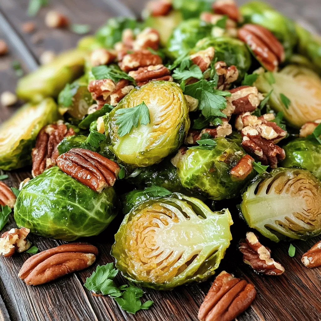- 1 pound Brussels sprouts, trimmed and halved - 3 tablespoons olive oil - 2 tablespoons pure maple syrup - 1 tablespoon Dijon mustard - 1 teaspoon garlic powder - 1 teaspoon salt - 1/2 teaspoon black pepper - 1/4 cup pecans, roughly chopped (optional) - Fresh parsley, for garnish (optional) Gathering the right ingredients is key for flavor. I love using fresh Brussels sprouts for their crispness. The olive oil gives a rich base, while the maple syrup adds sweetness. Dijon mustard brings a nice tang that balances the dish. Garlic powder adds depth, and salt enhances all the flavors. Black pepper gives a slight kick. If you like crunch, add chopped pecans. They provide both taste and texture. Fresh parsley is a lovely touch for color. This ingredient list makes a great foundation for Maple Dijon Roasted Brussels Sprouts. For the full recipe, check out the details above. - Preheat oven to 400°F (200°C). - Prepare the baking sheet by lining it with parchment paper. - In a large bowl, combine: - 3 tablespoons olive oil - 2 tablespoons pure maple syrup - 1 tablespoon Dijon mustard - 1 teaspoon garlic powder - 1 teaspoon salt - 1/2 teaspoon black pepper Whisk these ingredients until well mixed. - Add 1 pound of halved Brussels sprouts to the bowl. Toss them in the maple Dijon mixture until they are fully coated. - Spread the Brussels sprouts evenly on the baking sheet. Make sure they are in a single layer. - If you like, sprinkle 1/4 cup of roughly chopped pecans over the sprouts for extra crunch. - Roast in the preheated oven for 25-30 minutes. Stir halfway through to ensure even cooking. The Brussels sprouts are done when they become tender and caramelized. For the full recipe, you can check the details above. To make sure your Brussels sprouts are just right, start by checking for doneness. They should be tender inside and a bit crispy outside. You can poke one with a fork. If it goes in easily, they are ready. For even caramelization, spread the sprouts in a single layer on the baking sheet. This helps them cook evenly. Stir them halfway through roasting to ensure all sides get that lovely golden color. Want to kick up the taste? You can add spices like smoked paprika or red pepper flakes. These spices bring a nice depth to the dish. Consider adding cheese for a rich finish. Crumbled feta or grated Parmesan works well. You can sprinkle it on right before serving. This adds a creamy touch to the crunchy sprouts. For the full recipe, check out the detailed instructions above. {{image_2}} You can change a few things for Maple Dijon Roasted Brussels Sprouts. If you want a different sweet flavor, try using honey or agave syrup instead of maple syrup. Each sweetener gives a unique twist. For mustard, you can use yellow mustard or whole grain mustard. Both will change the taste slightly, but they still work well. Brussels sprouts are great year-round. However, adding seasonal veggies can make this dish even better. In fall, add roasted sweet potatoes or carrots. In spring, toss in some asparagus. This keeps your meal fresh and interesting. Consider what fruits and herbs are in season too. In summer, fresh basil pairs nicely, while thyme goes well in winter. These small changes can make your dish shine! For the Full Recipe, check back to ensure you have all you need to create this delicious side. To keep your Maple Dijon Roasted Brussels Sprouts fresh, use airtight containers. Glass or plastic containers work well. Make sure to let them cool first. Store the sprouts in the fridge. The ideal temperature is below 40°F (4°C). This way, they stay tasty for up to three days. To reheat, you can use the oven or stovetop. For the oven, preheat it to 350°F (175°C). Place the sprouts on a baking sheet and heat for about 10 minutes. This keeps them crispy. If you prefer the stovetop, heat a pan on medium. Add a splash of olive oil and toss the sprouts until warm. This method helps maintain their flavor. If you want a bit of extra crunch, add fresh pecans while reheating. Enjoy your delicious leftovers! What can I serve with Maple Dijon Roasted Brussels Sprouts? You can pair these sprouts with many dishes. They work great with roasted chicken or pork. They also fit well with quinoa or rice. You can even serve them with a fresh salad for a complete meal. Can I make this recipe vegetarian or vegan? Yes! This recipe is already vegetarian. To make it vegan, just ensure your maple syrup is pure. No other ingredients contain animal products. How do I know when Brussels sprouts are cooked properly? Brussels sprouts should be tender when pierced with a fork. They should also have a nice golden-brown color. When they caramelize, they get a sweet flavor that is hard to resist. Can I double this recipe? Absolutely! You can double the ingredients for a larger batch. Just use two baking sheets to avoid overcrowding. This way, they roast evenly and stay crispy. How to adjust cooking time for larger batches? When cooking more Brussels sprouts, keep an eye on the time. You may need to add a few extra minutes. Stir halfway through to ensure all sides cook evenly. Caloric content per serving One serving of Maple Dijon Roasted Brussels sprouts has about 150 calories. This can vary based on added ingredients like pecans. Health benefits of Brussels sprouts Brussels sprouts are packed with vitamins. They are a good source of vitamins C and K. They also contain fiber, which aids digestion. Eating them can help boost your immune system too. For the full recipe, check out the Maple Dijon Roasted Brussels Sprouts section. This blog post shared a simple recipe for Maple Dijon Roasted Brussels Sprouts. You learned about the key ingredients and straightforward steps to make this dish. I covered helpful tips for perfect roasting, flavor variations, and proper storage. Remember, cooking can be fun, and these Brussels sprouts are a great side dish. Try adding your favorite spices or nuts to make it unique. Enjoy your cooking journey!