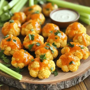 To make Buffalo Cauliflower Bites, you need a few main items: - 1 medium head of cauliflower, cut into bite-sized florets - 1 cup all-purpose flour - 1 cup almond milk (or any plant-based milk) - 1 teaspoon garlic powder - 1 teaspoon onion powder - 1 teaspoon smoked paprika - 1/2 teaspoon salt - 1/2 teaspoon black pepper - 1 cup buffalo sauce These ingredients create a crispy and tasty snack that packs a punch. You can enhance your bites with these optional items: - 2 tablespoons melted vegan butter for richness - Fresh parsley, chopped for garnish - Celery sticks and ranch dressing for serving These additions add flavor and make your dish look great on the table. Buffalo Cauliflower Bites fit many diets. - They are vegan and vegetarian-friendly. - They offer a low-calorie snack option compared to traditional wings. These bites are a guilt-free treat that everyone can enjoy! For the full recipe and details, check the [Full Recipe]. First, preheat your oven to 450°F (230°C). This step gets the oven hot enough to make the cauliflower crispy. While the oven heats, prepare your baking sheet. Line it with parchment paper. This keeps the bites from sticking and makes cleanup easy. Next, grab a large mixing bowl. In this bowl, combine your dry ingredients: one cup of all-purpose flour, one teaspoon of garlic powder, one teaspoon of onion powder, one teaspoon of smoked paprika, half a teaspoon of salt, and half a teaspoon of black pepper. Mix these together well. Now, whisk in one cup of almond milk. Keep mixing until your batter is smooth and thick but not too runny. Now it’s time for the cauliflower. Take your medium head of cauliflower and cut it into bite-sized florets. Dip each floret into the batter, making sure each piece is fully coated. Place the battered florets on the prepared baking sheet. Make sure they are in a single layer. Bake the cauliflower in the hot oven for about 20 to 25 minutes. Halfway through, flip the florets to help them bake evenly. While the cauliflower bakes, it’s time to prepare the buffalo sauce. In a separate bowl, mix one cup of buffalo sauce with two tablespoons of melted vegan butter, if you want it richer. Once the cauliflower is golden brown and crispy, take it out of the oven. Immediately toss the hot cauliflower in the buffalo sauce until all pieces are coated. Then, return the coated cauliflower to the baking sheet. Bake for another 10 minutes to get that extra crunch. The bites will be perfect for dipping once cooled slightly. Enjoy! To make sure your Buffalo Cauliflower Bites are crispy, use the right coating. Dip each floret fully in the batter. This helps create a nice layer that becomes crunchy when cooked. Place them on the baking sheet in one layer. Avoid crowding them; give each piece space. Flip the florets halfway through the bake time. This ensures that all sides cook evenly. Don't be afraid to get creative with spices! You can add cumin or chili powder for a twist. These spices give the bites a new flavor profile. You can also try mixing in different sauces. For example, a mix of buffalo sauce and barbecue sauce can add a fun taste. The options are endless, so experiment to find your favorite! Pair your Buffalo Cauliflower Bites with great dips. Ranch dressing is a classic choice, but blue cheese dressing works too. For a fresh touch, serve with celery sticks. They add crunch and balance the heat. For presentation, arrange the bites on a colorful platter. You can sprinkle some extra parsley on top for a bright look. This makes your dish more inviting for gatherings. Check out the Full Recipe to get started! {{image_2}} To make your buffalo cauliflower bites even spicier, add more hot sauce. You can increase the heat to your liking. If you enjoy a deeper flavor, mix in chili powder with the batter. This will give your bites an extra kick that heat lovers will adore. If you need a gluten-free version, swap the all-purpose flour for gluten-free flour. Many options are available, like almond or oat flour. Use a binding agent like ground flaxseed mixed with water or a bit of cornstarch to help the batter stick. Pair your bites with a creamy vegan sauce. You can make a simple homemade vegan ranch dressing using cashews, lemon juice, and herbs. Alternatively, try other plant-based dips, like tahini sauce or guacamole. These dips will enhance the flavor and provide a nice balance to the heat of the buffalo sauce. For the complete preparation method, check out the Full Recipe. To keep your cauliflower bites fresh, cool them completely before storage. This step helps avoid sogginess. Use a shallow container with a tight-fitting lid. Glass or BPA-free plastic works best. Place a paper towel at the bottom to absorb moisture. You can store them in the fridge for up to three days. When it comes to reheating, the oven is my top choice. Preheat it to 350°F (175°C). Spread the cauliflower bites on a baking sheet. Bake for about 10-15 minutes. This method keeps them crispy. If you use a microwave, the bites may become soft. If you must use the microwave, heat them for just a few seconds. To freeze cauliflower bites, let them cool completely. Arrange them in a single layer on a baking sheet. Freeze for about an hour. Once frozen, transfer them to a zip-top bag. Remove as much air as you can. They can last up to three months. When ready to eat, thaw them overnight in the fridge. Reheat in the oven for best results. To add more heat, try using extra buffalo sauce. You can also mix in some hot sauce. Another great option is to sprinkle chili powder into the batter. Just remember to balance the heat with flavors. Adding a bit of sweetness, like maple syrup, can help. This way, the bites stay tasty and not just hot. Yes, you can use different kinds of milk. If you don’t have almond milk, try soy or oat milk. Both work well in the batter. Just make sure the milk is unsweetened. This keeps the flavor strong without extra sugar, which can change the taste. Buffalo cauliflower bites can be a healthy choice. They have fewer calories than traditional buffalo wings. A serving has about 150 calories, while wings can have over 400 calories. Cauliflower is also rich in vitamins and fiber. This makes it a smart snack option. Plus, it’s vegan and gluten-free, so it fits many diets. Enjoy them guilt-free! Buffalo Cauliflower Bites are a fun, tasty snack. With simple steps, you can whip them up quickly. Remember to play around with spices and sauces for your perfect flavor. These bites are not just healthy; they're also vegan and a hit at gatherings. Whether you want them spicy or mild, they fit any palate. Enjoy your crispy treats, and don’t hesitate to customize! They’re easy to store and reheat, so you can savor them anytime. Get creative and enjoy every bite!