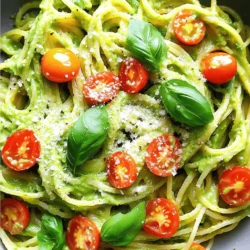 To make creamy avocado pasta, you need some key ingredients. Here’s the list: - 3 ripe avocados - 3 cloves garlic, minced - 1/4 cup fresh basil leaves - 1/4 cup lemon juice - 1/3 cup olive oil - Salt and pepper to taste - 300g spaghetti or your preferred pasta These ingredients create a rich and creamy sauce that clings to the pasta well. The avocados provide a smooth texture. The garlic adds a nice kick. You can add some optional ingredients to boost the flavor. Consider these: - 1/2 cup cherry tomatoes, halved - 1/4 cup grated Parmesan cheese (optional) - Crushed red pepper flakes (optional, for garnish) Cherry tomatoes add a sweet burst to each bite. Parmesan cheese gives a salty, tangy note. Red pepper flakes can spice things up if you like heat. Creamy avocado pasta is not just tasty; it is also nutritious. Here’s a rough breakdown per serving: - Calories: 450 - Protein: 10g - Carbohydrates: 60g - Fat: 20g - Fiber: 7g This dish is rich in healthy fats from avocados. It also offers fiber from the pasta and veggies. Use the full recipe to create a meal that is both satisfying and healthy. To cook the pasta just right, bring a large pot of salted water to a boil. Add your spaghetti and cook it according to the package directions. You want it to be al dente, which means it should be firm but not hard. This usually takes about 8 to 10 minutes. Before you drain the pasta, save one cup of the pasta water. This water is full of flavor and can help thin your sauce later. Once drained, set the pasta aside and keep it warm. Now, let’s make the creamy avocado sauce. Grab a food processor and add three ripe avocados. Then, add three cloves of minced garlic and a quarter cup of fresh basil leaves. Pour in a quarter cup of lemon juice and a third cup of olive oil. Blend everything together until it becomes smooth and creamy. If the sauce seems too thick, just add a bit of the reserved pasta water until it’s the right consistency. This sauce is rich and bright, perfect for the pasta. In the same pot you used for the pasta, add the warm spaghetti back in. Pour the creamy avocado sauce over the pasta. Toss everything together carefully until the pasta is well coated with the sauce. If it feels too thick, add a little more reserved pasta water to loosen it up. Finally, gently fold in half a cup of halved cherry tomatoes for some color and freshness. Serve this beautiful dish with a sprinkle of grated Parmesan cheese if you like. Enjoy your creamy avocado pasta! For the full recipe, check the details above. To make creamy avocado pasta, you need ripe avocados. Look for avocados that yield slightly when you press them. This means they are soft and ready to use. Avoid any that feel too hard or have dark spots. Ripe avocados give the best texture and flavor. If you have unripe avocados, let them sit at room temperature for a few days. You can speed up the ripening by placing them in a paper bag with a banana. Avocados tend to brown quickly after being cut. To keep your sauce green, add lemon juice right after blending. The acidity helps slow down the browning process. If you have leftover sauce, store it in an airtight container. You can also press plastic wrap directly onto the surface of the sauce to limit air exposure. This helps keep the vibrant green color longer. Cooking pasta al dente means it has a firm bite. Use plenty of salted water to boil your pasta. Follow the package instructions for the right cooking time. Taste the pasta a minute or two before the time is up. It should be tender but still firm in the center. Drain the pasta, but save some cooking water. This starchy water helps to blend the sauce and pasta perfectly. {{image_2}} You can add protein to your creamy avocado pasta for more energy. Some great options are grilled chicken, shrimp, or chickpeas. If you choose chicken, cook it until golden brown, then slice it and mix it in. For shrimp, sauté them until pink and toss them in at the end. Chickpeas add a nice crunch and are a great plant-based option. You don't have to stick with spaghetti! You can use any pasta shape you like. Penne, fusilli, or even gluten-free pasta work well too. Each shape holds the creamy sauce differently. For example, penne captures more sauce inside its tubes, making every bite rich and tasty. If you want a vegan version, skip the Parmesan cheese. Instead, sprinkle on nutritional yeast for a cheesy flavor. You can also add a splash of plant-based milk to keep the sauce creamy. This way, everyone can enjoy this dish, no matter their diet. For the Full Recipe, just follow the steps outlined, and you will have a delicious meal ready to share. To store creamy avocado pasta, first, let it cool down. Place it in an airtight container. This keeps moisture in and air out. Make sure to consume leftovers within two days. If you wait too long, the avocado may brown, losing its appeal. When reheating, use medium heat. You can warm it on the stove or in the microwave. Add a splash of water or olive oil to help bring back the creaminess. Stir gently to avoid breaking the pasta. Heat until warm, but do not overcook it. Overcooking can change the texture and flavor. You can freeze creamy avocado pasta, but it may change in texture. To freeze, scoop into airtight containers. Leave some space at the top for expansion. When ready to eat, thaw it overnight in the fridge. Reheat gently as mentioned above. If the sauce looks thick, mix in a bit of water or olive oil to help. Yes, you can make Creamy Avocado Pasta ahead of time. Cook the pasta and prepare the avocado sauce. Store the sauce in an airtight container. Keep the pasta separate. This method helps keep the pasta firm. When you are ready to eat, combine them. You can reheat the pasta gently on the stove. If the sauce thickens, add a splash of pasta water. If you need a substitute for Parmesan cheese, use nutritional yeast. It gives a cheesy flavor without dairy. You can also try crushed roasted nuts for crunch. Another option is to use a dairy-free cheese. This way, you can keep your dish tasty. Feel free to experiment with flavors you like. The avocado sauce lasts about 1 to 2 days in the fridge. Keep it in an airtight container. To avoid browning, add a little lemon juice on top before sealing. If you see browning, just stir it back in. The taste will still be great, even if the color changes. This blog post covered everything about creamy avocado pasta. You learned about essential and optional ingredients, plus their nutrition. I shared the steps to cook pasta and make the sauce. You also got tips for choosing ripe avocados and keeping the sauce fresh. Variations add protein and different pasta types, making your meal fun. Finally, I explained how to store and reheat leftovers. Now, you're ready to enjoy a tasty, easy meal that fits your needs. Get cooking and savor every bite!