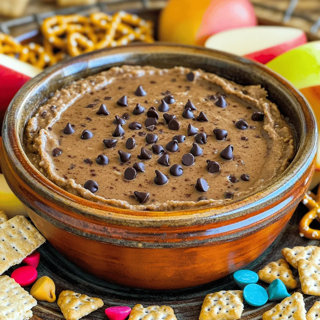 To make the best chocolate chip cookie dough dip, gather these simple items: - 1 cup all-purpose flour (heat-treated for safety) - 1 cup brown sugar, packed - ½ cup granulated sugar - 1 cup cream cheese, softened - ½ cup unsalted butter, softened - 2 teaspoons vanilla extract - 1 cup mini chocolate chips - ¼ cup chopped walnuts (optional) - A pinch of salt You can swap some ingredients if needed: - Use coconut flour instead of all-purpose flour for a gluten-free option. - Replace cream cheese with Greek yogurt for a lighter dip. - If you want less sugar, try using honey or maple syrup. - You can use dairy-free butter to make it vegan. Choose high-quality ingredients for the best flavor: - Look for fresh flour and check the expiration date. - Use real vanilla extract for a richer taste. - Pick good chocolate chips; dark chocolate adds depth. - Ensure your butter is at room temperature for easy mixing. These tips help you create a dip that tastes amazing and impresses everyone! To make chocolate chip cookie dough dip, start by heating the flour. Place 1 cup of all-purpose flour in a microwave-safe bowl. Heat it for 1 minute to kill any germs. Let the flour cool down before using it. This step keeps the dip safe to eat. Next, grab a large mixing bowl. In this bowl, cream together 1 cup of softened cream cheese and ½ cup of unsalted butter. Mix until it’s smooth and fluffy. Then, add 1 cup of packed brown sugar and ½ cup of granulated sugar. Stir well until it’s combined. Now add 2 teaspoons of vanilla extract and a pinch of salt. Blend it until everything is mixed nicely. Finally, slowly add in the heated flour. Stir gently until the mixture is smooth. Fold in 1 cup of mini chocolate chips and ¼ cup of chopped walnuts, if you want. This adds a nice crunch to the dip. Once mixed, transfer the dip to a serving bowl. It’s important to chill this dip. Place it in the fridge for at least 30 minutes. This chilling time helps the flavors blend together. It also makes the dip thicker and easier to scoop. Enjoy this sweet treat with your favorite dippers! For the full recipe, refer to the earlier sections. To get a smooth dip, use softened cream cheese and butter. This helps blend everything well. Make sure to heat the flour first. Heating kills any germs, which is safe for eating. Mix in the flour slowly for a creamy texture. If it's too thick, add a splash of milk. This will make it lighter and easier to dip. You can serve this dip with many treats. I love using graham crackers or apple slices. These add a nice crunch and sweetness. Pretzels also give a fun salty twist. Mini vanilla wafers are great too. For a pop of color, arrange fresh fruit around the dip. You can even sprinkle extra mini chocolate chips on top for a pretty finish. To make your dip even tastier, think about add-ins. A splash of almond extract can add a nice twist. You could also mix in some peanut butter for a rich flavor. If you like nuts, try adding chopped walnuts or pecans. They add a great crunch. You can find the Full Recipe to explore more ideas. {{image_2}} You can change the taste of your dip by adding different flavors. Try mixing in peanut butter for a nutty twist. You can also add a splash of almond extract for a unique flavor. Want to spice it up? Add a pinch of cinnamon or even a dash of espresso powder. You can also swap out mini chocolate chips for white chocolate or butterscotch chips. Each choice gives your dip a new spin. Want a lighter version? You can use Greek yogurt instead of cream cheese. This swap gives you protein and keeps it creamy. Choose coconut sugar or maple syrup for a natural sweetness. You can even try oat flour instead of all-purpose flour for a gluten-free option. These swaps can make your dip a bit healthier without losing flavor. Serving this dip can be a fun part of your gathering. Use small bowls and let guests pick their favorite dippers. You can offer graham crackers, apple slices, or pretzels. For a twist, try mini pancakes or rice cakes. To make it look nice, sprinkle mini chocolate chips on top. This adds a fun touch and makes it more inviting. To store leftover chocolate chip cookie dough dip, place it in an airtight container. Make sure the lid is on tight to keep air out. This dip stays fresh in the fridge for about three days. If you want to enjoy it later, try to keep it cold. Avoid leaving it out for too long. You can freeze the dip if you want to store it for longer. Use a freezer-safe container, leaving some space at the top. The dip can last up to three months in the freezer. When ready to eat, move it to the fridge to thaw overnight. This helps it regain its creamy texture. Reheating chocolate chip cookie dough dip is easy. Just scoop out the amount you want. You can warm it in the microwave for about 10-15 seconds. Stir it well before serving. If it seems too thick, add a tiny bit of cream cheese to get it smooth again. This dip tastes best when it’s fresh and creamy! No, you should not eat raw flour. It can contain harmful bacteria. To make it safe, heat the flour first. I recommend microwaving it for one minute. This step helps kill any germs. The dip stays fresh for about five days in the fridge. Make sure to store it in an airtight container. This keeps it from drying out and losing flavor. You have many tasty options! Here are some ideas: - Graham crackers - Apple slices - Pretzels - Mini vanilla wafers These snacks pair well with the dip's sweet flavor. You can also get creative and try other fruits or snacks! For the full recipe, check the detailed steps earlier in the article. This will guide you through making this delightful dip. In this post, I covered key ingredients and how to choose the best ones. You learned step-by-step how to prepare and mix your dip. I shared tips for texture and flavor, plus fun variations to try. Finally, I outlined how to store leftovers easily. Remember, making this dip can be fun and simple. Enjoy exploring flavors and sharing with friends! Make it your own, and enjoy every bite.