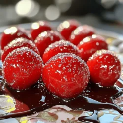 - Fresh Strawberries - Granulated Sugar - Water - Lemon Juice - Optional Flavor Enhancements Candied strawberries need a few simple ingredients. First, fresh strawberries are key. Choose ripe, bright red strawberries for the best taste. They should be firm and free from blemishes. The sweet and juicy flavor of these fruits shines through in the final treat. Next, we need granulated sugar. This sugar gives the strawberries their sweet coating. The sugar crystalizes when cooked, making the strawberries shiny and delicious. Water is also important. It helps dissolve the sugar when you make the syrup. Lemon juice adds a little zing and balances the sweetness. It also helps the sugar harden properly. You can add optional flavor enhancements like vanilla extract. This small touch adds a nice depth to the flavor. If you want to try something new, experiment with other extracts like almond or coconut. For cooling, parchment paper is a must. It keeps the strawberries from sticking and helps them set properly. These ingredients work together to create a simple yet delightful treat. For the full recipe, check out the instructions in the next section. First, wash the strawberries under cool water. Make sure to remove all dirt. After washing, dry them completely with a clean towel. Any water left on the strawberries will stop the sugar from sticking well. Lay them out in a single layer to air dry. This step is very important for a good candy coating. In a medium saucepan, mix together one cup of sugar, half a cup of water, and one tablespoon of lemon juice. Heat this mixture over medium heat. Stir it until the sugar dissolves completely. Once it boils gently, stop stirring. Let it simmer for about 8 to 10 minutes. Use a candy thermometer to check when it reaches 300°F. This is called the hard crack stage. If you do not have a thermometer, drop a tiny bit into cold water. It should form a hard candy. Now, it’s time to dip the strawberries. Hold each strawberry by the stem. Quickly dip it into the hot syrup, swirling to coat it evenly. Let the extra syrup drip back into the pan. Place the dipped strawberries on parchment paper to cool. This will help them harden nicely. Repeat the dipping with all the strawberries. In about 15 to 20 minutes, they will be ready to enjoy. For extra flair, you might want to drizzle them with melted dark chocolate or sprinkle edible glitter on top. To get a great candy coating, temperature matters. Sugar syrup must reach 300°F. Use a candy thermometer for the best results. If you don’t have one, drop some syrup in cold water. It should form hard candy. This is called the hard crack stage. Controlling the heat ensures the sugar doesn’t crystallize. This can happen if the syrup cooks too fast. Stir the mixture only until the sugar dissolves. One common mistake is overcooking the syrup. If you let it boil too long, it may burn. Keep an eye on it, and do not walk away. Moisture is another issue. If strawberries are wet, sugar won’t stick. Dry them well after washing. Even a little water can ruin your candy coating. For a stunning display, arrange the candied strawberries on a pretty plate. You can drizzle melted dark chocolate over them. Edible glitter adds a fun sparkle too! Garnishes can elevate your treat. Try fresh mint leaves or a sprinkle of nuts. These details make your candied strawberries not just tasty, but beautiful as well. For the full recipe, refer back to the main guide. {{image_2}} You can easily change the flavor of your candied strawberries. One fun way is by adding flavors to the syrup. Here are some ideas: - Citrus Zest: Add orange or lime zest for a bright taste. - Spices: A pinch of cinnamon or nutmeg gives a warm flavor. - Extracts: Swap vanilla for almond or peppermint extract to mix things up. You can also try using different berries. Instead of strawberries, use: - Raspberries: They have a tart flavor that pairs well with sugar. - Blueberries: These will add a sweet burst in each bite. - Blackberries: Their rich flavor adds depth to the treat. For those looking for healthier options, using natural sweeteners in your syrup can be great. Consider using: - Honey: It adds a unique taste and is less processed. - Maple Syrup: This gives your strawberries a warm, rich flavor. - Agave Nectar: It’s sweet and has a low glycemic index. If you want vegan candied strawberries, swap out regular sugar. Use organic cane sugar or coconut sugar for a vegan-friendly twist. Both options will still give you that sweet crunch, making them perfect for everyone! Remember, the Full Recipe is a great way to start your candied strawberry journey. Enjoy experimenting with these variations! To keep your candied strawberries fresh, store them in a cool, dry place. Avoid direct sunlight to prevent melting. Use an airtight container to keep moisture out. You can also line the container with parchment paper to prevent sticking. Shelf Life of Candied Strawberries Candied strawberries last about 3 to 5 days when stored properly. After that, they may lose their crispness. If they become too soft, it’s best to eat them soon. If your candied strawberries lose their crunch, you can refresh them. Place them in a preheated oven at 200°F for about 10 minutes. Keep an eye on them to avoid melting. Afterward, let them cool completely. This will help restore their crisp texture. Enjoy your shiny treats again! To ensure the sugar sticks well, start by drying your strawberries. After washing them, use a clean towel to pat them dry. Any moisture can stop the sugar from sticking. You want the surface to be completely dry. This is key to a good candy coating. You can use frozen strawberries, but the texture changes. Frozen berries become soft and mushy when thawed. This can make the candy coating less firm. Fresh strawberries work best for a crunchy bite. Candied strawberries shine as a topping. They go well with many desserts. Try them on cakes, ice cream, or pancakes. They also look great on a fruit platter. Candied strawberries have roots in old candy-making traditions. They became popular in Europe. People love their sweet taste and shiny look. Over time, they became a classic treat worldwide. You can find them at fairs and special events. In this post, we explored how to make the best candied strawberries. We covered essential ingredients, like fresh strawberries and sugar, and detailed step-by-step instructions. I shared tips to avoid common mistakes and suggested fun variations, including flavors and dietary options. Candied strawberries can be a delightful treat for all. With a bit of practice, you’ll create a sweet treat that impresses anyone. Enjoy your candied strawberries, and don’t be afraid to get creative!