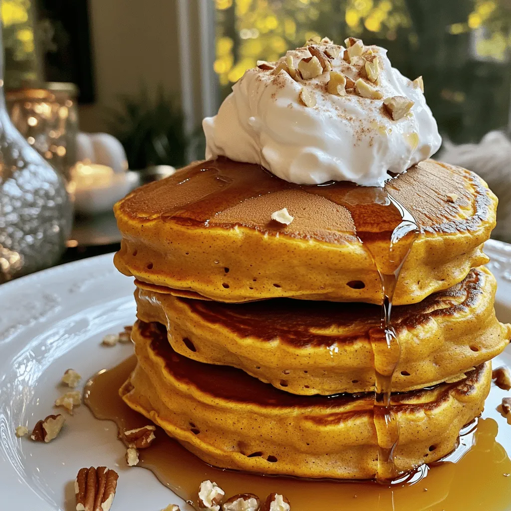 Here are the ingredients you need for pumpkin spice pancakes. They come together fast and taste amazing. - 1 cup all-purpose flour - 2 tablespoons brown sugar - 1 tablespoon baking powder - 1 teaspoon pumpkin spice (cinnamon, nutmeg, ginger) - 1/2 teaspoon salt - 1 cup milk (or dairy-free alternative) - 1/2 cup pure pumpkin puree - 1 large egg - 2 tablespoons melted butter (or coconut oil for dairy-free) - Optional toppings: maple syrup, whipped cream, or chopped nuts Each ingredient plays a key role in making these pancakes tasty and fluffy. The flour gives them structure, while the brown sugar adds sweetness. Baking powder helps them rise, making each bite light and airy. Pumpkin spice brings warmth and a cozy flavor that reminds you of fall. Using fresh pumpkin puree is great too! Just make sure to drain it well. If you want a dairy-free option, coconut oil and plant-based milk work perfectly. These pancakes are easy to make and even easier to enjoy! You’ll love how they look and taste. For the full recipe, check out the instructions to get started on this flavorful breakfast treat. - Whisk together dry ingredients: flour, brown sugar, baking powder, pumpkin spice, and salt. - Combine wet ingredients: milk, pumpkin puree, egg, and melted butter in a separate bowl. - Mix wet and dry ingredients carefully. Stir gently until just combined. A few lumps are fine. - Preheat a non-stick skillet over medium heat. Grease it lightly if needed. - Pour about 1/4 cup of the batter onto the skillet for each pancake. Cook until bubbles form. - Flip the pancakes when edges look set. Cook until golden brown, about 2-3 minutes more. - Serve warm with toppings like maple syrup, whipped cream, or chopped nuts. - Adjust cooking method as necessary to ensure perfect pancakes every time. For the full recipe, check out the detailed instructions above! To get fluffy pumpkin spice pancakes, avoid overmixing the batter. Mix just until the dry and wet ingredients combine. Some lumps are okay! This keeps the pancakes light and airy. The ideal skillet temperature is medium heat. If it's too hot, the outside will burn before the inside cooks. Pumpkin spice pancakes pair well with maple syrup and whipped cream. You can also try adding chopped nuts for crunch. For a fun twist, top your pancakes with fresh fruit, like sliced bananas or berries. A sprinkle of cinnamon or nutmeg adds a nice touch too. One common mistake is cooking on too high heat. This can lead to burnt pancakes. Keep an eye on your skillet and adjust the heat as needed. Another mistake is incorrect measuring of ingredients. Always use the right tools, like dry measuring cups for flour. This helps ensure your pancakes turn out perfect every time. {{image_2}} You can make your pumpkin spice pancakes even better! Try adding fun mix-ins. Here are some ideas: - Chocolate chips - Chopped nuts, like walnuts or pecans If you need a gluten-free option, swap all-purpose flour for almond flour or oat flour. These flours work great and keep the taste yummy! Want to change the flavor? Use different spices instead of pumpkin spice. Here are some options: - Cinnamon - Nutmeg - Ginger - Cardamom You can also add extracts. A few drops of vanilla or almond extract can make your pancakes extra special! Need more pancakes? Double the recipe for larger batches. It’s perfect for family gatherings or brunch. You can also make smaller servings. Just cut the recipe in half! For fun, think about a theme. How about “36 days of Pumpkin Spice Pancakes”? Each day, you can try a new twist or topping. It’s a fun way to enjoy these tasty treats! For the complete recipe, check out the [Full Recipe]. To keep your pumpkin spice pancakes fresh, store them properly. First, let the pancakes cool completely. Then, stack them with parchment paper between each pancake. This keeps them from sticking. Place the stack in an airtight container. You can refrigerate leftovers for up to three days. If you want to save some for later, freeze them. Wrap each pancake in plastic wrap. Then place them in a freezer bag. They will last up to three months. Just remember to label the bag with the date. This way, you always know how long they have been in there. When it’s time to eat, you can reheat pancakes easily. The microwave is quick. Just place a pancake on a plate and cover it with a damp paper towel. Heat for about 20-30 seconds. This keeps it moist. You can also use the stovetop. Heat a skillet over low heat. Place the pancake in the skillet and cover it. Heat for a few minutes until warm. This method helps maintain the nice texture of the pancakes. For the best results, avoid overheating. You want them warm, not dry. Enjoy your delicious pumpkin spice pancakes again! Yes, you can use fresh pumpkin. Start by selecting a sugar pumpkin. These are sweeter and softer. Cut it in half, scoop out the seeds, and roast the halves until soft. This takes about 45 minutes at 350°F (175°C). Once it's cool, scoop out the flesh and blend until smooth. This makes a creamy pumpkin puree perfect for your pancakes. You can easily make this recipe vegan. For eggs, use a flax egg. Mix 1 tablespoon of ground flaxseed with 2.5 tablespoons of water. Let it sit for 5 minutes. Instead of milk, use almond milk or oat milk. For butter, swap it with coconut oil or a plant-based butter. These swaps keep the flavor rich and tasty. Toppings can make your pancakes even better. Maple syrup is classic and sweet. Whipped cream adds fluffiness and richness. You can also sprinkle chopped nuts for crunch. For an extra touch, add a sprinkle of cinnamon or a drizzle of caramel sauce. Each choice enhances the pumpkin flavor beautifully. You learned how to make delicious pumpkin spice pancakes from start to finish. We covered the key ingredients, step-by-step instructions, and helpful tips for perfect texture. Remember, avoid overmixing the batter and don't cook on high heat. Feel free to get creative with flavors and toppings. Store extras well for later use. Now you can impress anyone with this fun recipe! Enjoy your tasty creation!