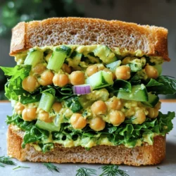 - 1 can (15 oz) chickpeas, drained and rinsed - 1/4 cup plain Greek yogurt (or non-dairy yogurt for a vegan option) - 2 tablespoons mayonnaise (optional) - 1 tablespoon Dijon mustard - 1 tablespoon lemon juice - 1/4 cup red onion, finely chopped - 1/4 cup celery, finely chopped - 1/4 cup diced cucumber - 1 tablespoon fresh dill, chopped (or 1 teaspoon dried dill) - Salt and pepper to taste - 4 slices of whole grain bread (or gluten-free if preferred) - Lettuce leaves or baby spinach for serving The key to a great smashed chickpea salad sandwich lies in the ingredients. You want fresh, vibrant flavors. Start with a can of chickpeas. Drain and rinse them well. This step helps remove extra salt and keeps the flavor fresh. Next, you’ll add Greek yogurt. This ingredient adds creaminess. If you prefer a vegan option, use non-dairy yogurt instead. The choice is yours! Mayonnaise can also enhance the richness, but it's optional. For a tangy kick, include Dijon mustard and a splash of lemon juice. These ingredients brighten the dish. Chop your red onion, celery, and cucumber finely. This adds crunch and freshness. Don’t forget the dill! It has a lovely flavor that pairs well with chickpeas. Finally, season with salt and pepper to your liking. When it comes to bread, whole grain is a wonderful choice. If you need gluten-free options, feel free to swap it out. You can also use lettuce leaves or baby spinach to create a lighter wrap. For the full recipe, check out Smashed Chickpea Delight Sandwich. Enjoy crafting this tasty, healthy sandwich! - In a medium bowl, add drained and rinsed chickpeas. - Gently smash chickpeas with a fork or potato masher. Smashing chickpeas is fun! You want to keep some bits whole. This gives your salad a nice texture. Too much smashing makes it mushy. - Add Greek yogurt, mayonnaise (if using), Dijon mustard, and lemon juice. - Fold in red onion, celery, cucumber, and dill. Mixing these ingredients creates a creamy and tangy flavor. The yogurt adds richness while the lemon juice gives a bright taste. Don't forget to taste as you mix! You can adjust flavors to your liking. - Toast bread until golden brown. - Scoop smashed chickpea mixture onto two slices, add lettuce, and close the sandwich. Toasting the bread adds crunch. It makes the sandwich more enjoyable. Add fresh lettuce for a crisp bite. This sandwich is ready to serve and is so colorful! Enjoy it with your favorite side for a full meal. For the Full Recipe, check the complete guide above. To get the best texture, smash the chickpeas to your liking. You can leave some chunks for a nice bite. Fresh ingredients make a big difference in flavor. Use crisp vegetables and bright herbs to enhance your dish. Adjust the lemon juice to match your taste. If you like more zing, add a bit more. You can also experiment with herbs and spices. Try adding fresh basil or a pinch of cumin for a new twist. If you want a warm sandwich, try grilling it. This gives a nice crunch. You can also use a panini press for a crispy finish. This makes the sandwich even more delicious. For the full recipe, look below. {{image_2}} You can easily make a vegan version of the smashed chickpea salad. To do this, swap Greek yogurt with non-dairy yogurt. This keeps the creaminess while making it plant-based. If you want to skip mayonnaise, you can omit it or choose a plant-based option. Both changes keep the salad just as tasty. Feel free to get creative with your ingredients. You can use different types of bread, like sourdough or wraps. These options add a new twist to your sandwich. You can also mix in other vegetables. Bell peppers, carrots, or even radishes can give extra crunch and flavor. Want to spice things up? Add some cumin or paprika to the mixture. These spices give a warm and earthy flavor that enhances the dish. For added creaminess, include ripe avocado. It not only tastes great but also makes the sandwich even more satisfying. For the full recipe, check out the Full Recipe link above. Store leftover smashed chickpea salad in an airtight container for up to 3 days. This keeps it fresh and ready to enjoy later. I love making a big batch, so I have a quick lunch option on hand. Just scoop it out whenever you're hungry! You can freeze the chickpea mixture (not assembled) for up to 2 months. This is great if you want to prep ahead. Just make sure to use a freezer-safe container. It saves time on busy days and still tastes delicious after thawing. Thaw in the refrigerator overnight and mix before serving. This gentle thawing helps maintain the salad's great texture. I always give it a good stir to blend the flavors again. It’s simple and effective for a tasty meal! Use certified gluten-free bread or lettuce wraps for serving. This keeps your meal safe and tasty. You can find many gluten-free breads at stores today. Lettuce wraps add a fresh crunch and flavor. Yes, it keeps well in the fridge for a few days for easy meal prep. This feature makes it great for busy days. Just store it in an airtight container. It tastes even better after the flavors blend together. Pair with a side of chips, fresh fruit, or a light salad. Chips add a nice crunch. Fresh fruit offers sweetness and balance. A light salad completes the meal and adds color. Absolutely! Swap ingredients as needed for vegan, gluten-free, or low-calorie preferences. For a vegan twist, use non-dairy yogurt. You can also adjust the bread or add more veggies. Feel free to get creative with your ingredients! Check the Full Recipe for more ideas. The ingredients for the smashed chickpea salad create a tasty and healthy option. You can mix chickpeas with yogurt, veggies, and spices for great flavor. Use fresh items for the best results. You can customize the recipe for different diets and preferences too. Try new bread types or add more veggies. This recipe is fun to make and versatile. Enjoy your delicious creations!