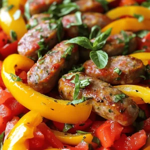 - 4 Italian sausages (mild or spicy, your choice) - 2 tablespoons olive oil - 1 large red bell pepper, sliced - 1 large yellow bell pepper, sliced - 1 medium onion, sliced - 3 cloves garlic, minced - 1 teaspoon dried oregano - 1 teaspoon dried basil - 1/2 teaspoon red pepper flakes (optional, for extra heat) - Salt and pepper to taste - 1 cup chopped fresh tomatoes (or canned diced tomatoes) - Fresh basil leaves for garnish I love this dish for its bright colors and rich flavors. The mix of sweet bell peppers with savory sausage is a classic. You can pick mild or spicy sausages based on your taste. The olive oil gives a nice base for cooking and adds depth. The bell peppers are key here. They add sweetness and crunch. I like to use both red and yellow for a pop of color. The onion adds a great flavor too. Don't skip the garlic; it makes everything taste better. Herbs like oregano and basil bring freshness. If you like heat, add red pepper flakes. Just a pinch makes a big difference. Remember to season with salt and pepper for balance. Tomatoes bring juiciness to the dish. You can use fresh or canned, depending on what you have. For garnishing, fresh basil leaves add a nice touch. They make the dish look beautiful and taste fresh. Follow the Full Recipe for a step-by-step guide on how to combine these ingredients into a delicious meal. - Heat 1 tablespoon of olive oil in a large skillet over medium-high heat. - Add the Italian sausages and cook them until they are browned on all sides. - This should take about 8-10 minutes. - Once browned, remove the sausages from the skillet and set them aside. - In the same skillet, add another tablespoon of olive oil. - Now, toss in the sliced red and yellow bell peppers along with the onion. - Sauté everything for about 5-7 minutes until the vegetables are tender. - You want them to soften but still keep some of their crunch. - Next, add the minced garlic, oregano, basil, and red pepper flakes. - Stir well and cook for another minute until the garlic smells great. - Chop the cooked sausages into bite-sized pieces and return them to the skillet. - Pour in the chopped tomatoes, add salt and pepper to taste, and mix everything together. - Reduce the heat to low, cover the skillet, and let it simmer for 10-15 minutes. - This step allows all the flavors to meld beautifully. For more cooking details, check out the Full Recipe. - Best cooking methods for sausages: Start by browning the sausages in a skillet with olive oil. This locks in flavor and gives them a nice crust. Cook until they are golden brown on all sides, about 8-10 minutes. This step is key for flavor. - How to achieve the right vegetable tenderness: Sauté the peppers and onions until they soften, about 5-7 minutes. You want them tender but not mushy. This keeps their bright colors and flavors. Stir them often for even cooking. - Adjusting seasoning for personal taste: Taste your dish as you cook. If you want it spicier, add more red pepper flakes. For a milder flavor, skip them. Season with salt and pepper to your liking. - Additional herbs and spices for a unique twist: Try adding fresh herbs like parsley or thyme. A splash of balsamic vinegar can add depth. Experiment to find what you love best. Remember, cooking is all about personal preference! For the full recipe, check out the Zesty Italian Sausage and Peppers Fiesta. {{image_2}} You can easily switch up your sausage choice to fit your taste or diet. - Using chicken or turkey sausages: These options are leaner. They work great in this dish. Just cook them the same way. You’ll get a lighter meal without losing flavor. - Vegetarian substitutes for a meatless option: Try using plant-based sausages. They offer a similar texture. You can also use mushrooms or lentils. These options add depth and flavor without the meat. Changing the vegetables can make this dish fresh and fun. - Other vegetables to include: You can add zucchini, mushrooms, or spinach. They blend well with the sausage and peppers. Each adds a unique taste and nutrition. - Seasonal ingredient swaps: Use what’s fresh! In spring, try asparagus or peas. In fall, add butternut squash. Seasonal swaps keep the dish exciting and tasty. They also support local farms and markets. For the full recipe, check out the details above and get cooking! To keep your Italian sausage and peppers fresh, follow these steps: - Refrigeration: Place leftovers in an airtight container. Store in the fridge for up to 3 days. - Freezing: For longer storage, freeze in a freezer-safe bag or container. It can last up to 3 months. Reheating your leftovers properly keeps the dish tasty. Here’s how: - Avoid Drying Out: Use a skillet over medium heat. Add a splash of water or broth. Cover to steam while reheating. - Maintain Flavor: Stir often and heat until warmed through. You can also microwave it, but cover with a damp paper towel to keep moisture. Enjoy your flavorful meal again! For the full recipe, check out the Zesty Italian Sausage and Peppers Fiesta. Can I use frozen sausages? Yes, you can use frozen sausages. Just make sure to thaw them first. This helps them cook evenly. You can defrost them overnight in the fridge or use the microwave. Once thawed, follow the cooking steps in the full recipe. How do I know when the sausage is fully cooked? To check if the sausage is cooked, use a meat thermometer. The inside should reach 160°F (70°C). If you don’t have a thermometer, cut one open. The meat should not be pink, and the juices should run clear. What dishes pair well with Italian Sausage and Peppers? Italian sausage and peppers go well with many sides. Here are some great options: - Crusty bread for sandwiches - Rice or polenta for a hearty meal - A fresh green salad for a light touch - Pasta tossed with olive oil and cheese In this blog post, we explored how to make a tasty dish of Italian sausage and peppers. We covered the key ingredients, step-by-step cooking instructions, and tips to make it perfect. You learned about variations, like using different sausages or veggies, plus how to store leftovers. This dish is not just simple; it is also open to many twists. I hope you try it soon and enjoy every bite!