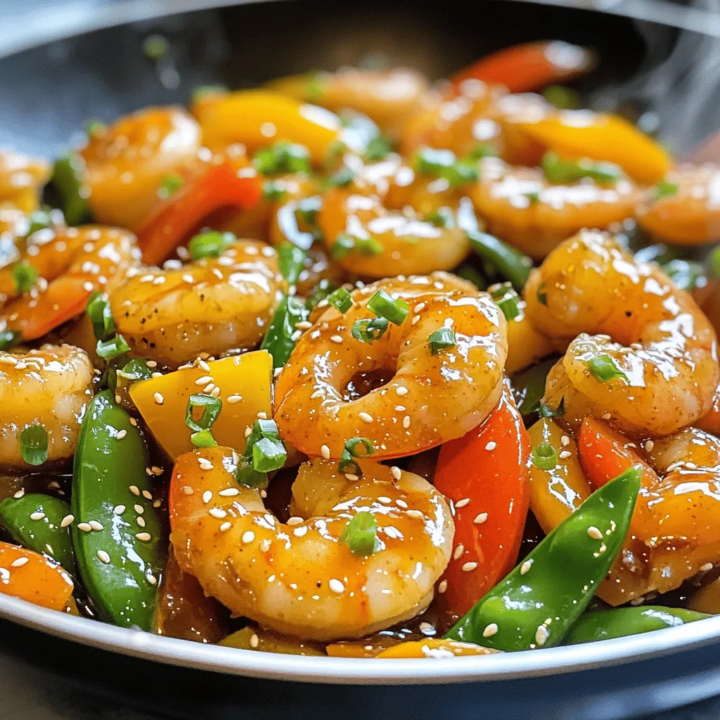 To make a tasty Honey Garlic Shrimp Stir Fry, gather these simple ingredients: - 1 pound large shrimp, peeled and deveined - 2 tablespoons honey - 3 tablespoons soy sauce - 3 cloves garlic, minced - 1 tablespoon fresh ginger, grated - 1 cup bell peppers, julienned - 1 cup snap peas, trimmed - 1 small onion, sliced - 2 tablespoons sesame oil - 1 tablespoon vegetable oil - Salt and pepper to taste - 2 green onions, chopped - Sesame seeds Using fresh ingredients makes a big difference in taste. The shrimp should be large and firm. Look for vibrant bell peppers for color. Fresh garlic and ginger add a nice kick. When you combine these flavors, you create a dish that bursts with taste. You can find the full recipe at the end of this section. This dish is quick and easy. You can prep the ingredients in just 10 minutes. The cooking time is about 10 minutes, making it a perfect option for busy nights. Enjoy the sweet and savory mix in every bite! - First, combine honey, soy sauce, minced garlic, and fresh ginger in a bowl. - Mix these ingredients well and set the bowl aside. - Next, heat vegetable oil in a large skillet over medium-high heat. - Once the oil is hot, add the shrimp. - Cook the shrimp for about 2 to 3 minutes. They should turn pink and opaque. - After cooking the shrimp, remove them from the skillet and set aside. - In the same skillet, add sesame oil. - Toss in sliced onions, bell peppers, and snap peas. - Stir-fry the vegetables for about 3 to 4 minutes. They should become tender but still crisp. - Now, return the cooked shrimp to the skillet with the veggies. - Pour the honey garlic sauce over everything. - Stir-fry for an additional 2 minutes until the sauce thickens slightly. - Finally, garnish with chopped green onions and sesame seeds. - Serve the dish hot, and enjoy the flavors! For more details, check the Full Recipe. - Use low-sodium soy sauce for health. It keeps the dish tasty without too much salt. - Experiment with fresh herbs like cilantro. They add a nice touch and brighten the dish. - For perfect stir-frying, make sure your skillet is hot. This helps cook the shrimp quickly and evenly. - Avoid overcooking shrimp. Cook them just until pink and opaque. This keeps them tender and juicy. - This dish is best served with rice or noodles. They soak up the sauce well and make a great meal. - For a beautiful presentation, garnish with chopped green onions and sesame seeds. They add color and crunch. You can find the full recipe in the main article. {{image_2}} You can easily swap ingredients in this dish. If you want, try chicken or tofu instead of shrimp. Both options work well and soak up flavor. For veggies, consider using broccoli or carrots. They add a nice crunch and color. Feel free to change the sweetener in the sauce. Maple syrup or agave syrup makes a great alternative to honey. If you like a kick, add some chili sauce for heat. This twist gives the dish a fun, spicy flair. If you need gluten-free options, look for alternative soy sauce. Many brands offer tasty choices that fit your diet. For a keto-friendly version, reduce sugar and use low-carb veggies. You can still enjoy great taste while sticking to your goals. To keep your Honey Garlic Shrimp Stir Fry fresh, store it in an airtight container. This helps prevent moisture loss and keeps the flavors intact. Place the container in your fridge within two hours of cooking. The dish lasts about three days in the fridge. Always check for any odd smells or changes in color before eating leftovers. You can freeze shrimp stir fry, but it’s best to do so without the sauce. Freeze in a freezer-safe bag or container. Make sure to remove as much air as possible. This keeps the shrimp and veggies from getting freezer burn. The stir fry will last up to three months in the freezer. When you're ready to eat, thaw it overnight in the fridge. Reheat in a skillet over medium heat. Add a splash of water or broth to help steam it. This will keep your meal moist and tasty. Enjoy this quick dish anytime with just a little prep! Can I use frozen shrimp for this recipe? Yes, you can use frozen shrimp. Just make sure to thaw them first. Place them in cold water for about 15 minutes. This will help them cook evenly. How can I make this dish spicier? To add heat, try adding red pepper flakes or sriracha. You can also use a spicy soy sauce. Start with a little, and taste as you go. What sides go well with Honey Garlic Shrimp Stir Fry? Serve this dish with steamed rice or noodles. You can also add a side of stir-fried veggies. A simple salad is a nice touch too. Why did my sauce not thicken? If your sauce is thin, you might not have cooked it long enough. Let it simmer for a bit longer. If it still doesn’t thicken, you can mix a little cornstarch with water and add it to the sauce. What to do if my shrimp are tough? Tough shrimp usually mean they were overcooked. Make sure to cook them just until they turn pink and opaque. Next time, keep a close eye on the cooking time. Can I make this dish in advance? You can prep the ingredients ahead of time. Chop the veggies and marinate the shrimp. Cook just before serving for the best taste. What variations can I try for different cuisines? For a Thai twist, add basil and lime juice. For a Mexican flair, use taco seasoning and serve with avocado. Each change can lead to a new taste adventure! This blog post covered a simple and tasty honey garlic shrimp stir fry. We explored the ingredients, step-by-step instructions, and helpful tips. You can easily swap proteins or veggies to fit your taste. Proper storage methods ensure your leftovers stay fresh. For any lingering questions, the FAQs section offers solutions. This dish is fun to make and delicious to eat. Enjoy experimenting with flavors and combinations in your own kitchen!