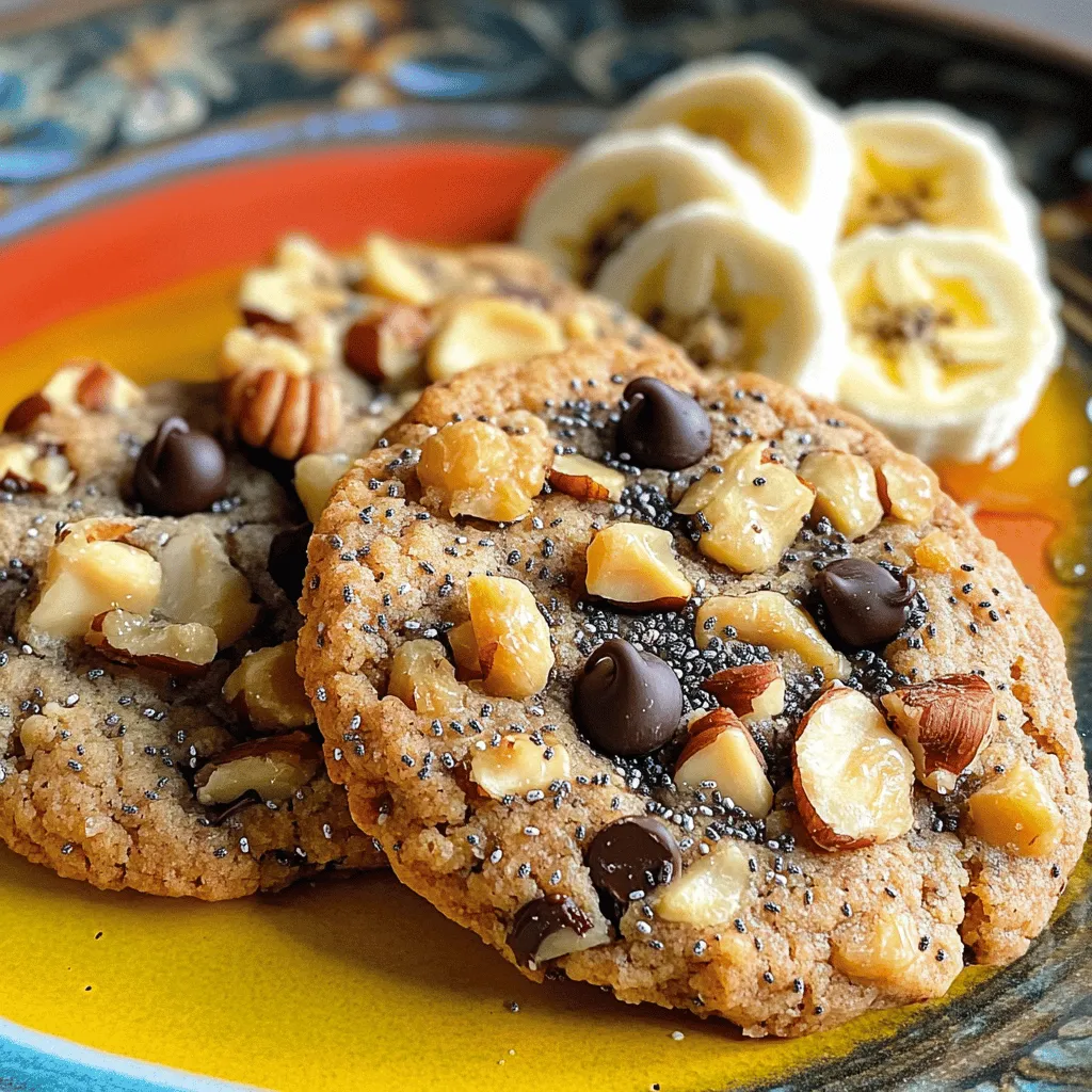 - Rolled oats - Almond flour - Chia seeds - Ripe bananas - Almond butter or peanut butter - Honey or maple syrup - Vanilla extract - Baking powder - Cinnamon - Dark chocolate chips (optional) - Nuts (walnuts or pecans, optional) - Pinch of salt Importance of oats for fiber: Oats are a great source of fiber. They help keep you full and support digestion. Benefits of chia seeds and healthy fats: Chia seeds provide healthy fats and protein. They also add a nice crunch to your cookies. Role of bananas as a natural sweetener: Ripe bananas naturally sweeten your cookies. They also add moisture and nutrients. - Mixing bowls - Baking sheet - Parchment paper - Cookie scoop or tablespoon Gather these ingredients and tools before you start. This makes cooking easier and more fun. For the full recipe, check the earlier section. 1. Preheating the oven: Start by preheating your oven to 350°F (175°C). This step is key for even baking. 2. Preparing the baking sheet: Line a baking sheet with parchment paper. This helps the cookies not stick. - In a large bowl, combine the following dry ingredients: - 1 cup rolled oats - 1/2 cup almond flour - 1/4 cup chia seeds - 1/2 teaspoon baking powder - 1/2 teaspoon cinnamon - Pinch of salt Stir these ingredients well until they mix evenly. - In another bowl, mash 1/2 cup ripe bananas with a fork. Aim for a smooth texture. - Add: - 1/4 cup almond butter or peanut butter - 1/3 cup honey or maple syrup - 1/2 teaspoon vanilla extract Mix all these wet ingredients until creamy and combined. - Pour the wet mixture into the dry ingredients. - Stir until fully incorporated. This means everything should be mixed well. - If you like, fold in chocolate chips or nuts now. - Using a tablespoon or cookie scoop, drop heaping spoonfuls of dough onto the baking sheet. Leave space between each cookie for spreading. - Flatten them slightly with the back of the scoop. - Bake for 12 to 15 minutes, or until the edges are lightly golden. - Let the cookies cool on the baking sheet for a few minutes. This helps them set. - Transfer cookies to a wire rack to cool completely. - For a fun touch, serve them on a colorful plate. Add some fresh banana slices on the side and drizzle honey on top if you want. This recipe makes about 12 tasty cookies. Enjoy! For the full recipe, check the earlier sections. To get the perfect texture in your healthy breakfast cookies, you need to balance moisture. If the dough is too wet, your cookies may spread too much. If it’s too dry, they will be crumbly. Use just the right amount of bananas and nut butter to keep things moist. Don't overmix your dough! When you combine the wet and dry ingredients, mix gently. Overmixing can make your cookies tough. Aim for a homogenous mix without stirring too much. Adding mix-ins can take your cookies to the next level. Consider dried fruits like cranberries or apricots for a sweet touch. Chopped nuts add crunch and a nutty flavor. You can also try spices like nutmeg or ginger for warmth. These little extras can make your cookies unique and tailored to your taste. You can easily modify the sweetness in your cookies. If you want a less sweet cookie, reduce the honey or maple syrup. Start with a little less and taste the dough. You can always add more if needed. For those looking for alternatives, try using stevia or agave syrup. These options can help you enjoy your cookies while keeping sugar levels in check. {{image_2}} You can easily make these cookies gluten-free. Just swap regular flour for oat flour. Oat flour gives cookies a nice, chewy texture. You can make oat flour by blending rolled oats in a blender. This method keeps the recipe gluten-free and adds extra fiber. If you're vegan, you can replace honey with maple syrup. For nut butter, use sunflower seed butter or any plant-based option. This change keeps the cookies delicious while meeting your dietary needs. Both swaps ensure that you still enjoy a sweet and satisfying treat. Get creative with flavors! Add dried fruits like cranberries or raisins for a fruity twist. You might also toss in nuts like pecans or walnuts for a nutty crunch. Think about spices too! A pinch of nutmeg or ginger can add warmth. Mix and match flavors to find your perfect cookie. Try the full recipe for more ideas. To keep your healthy breakfast cookies fresh, store them at room temperature. Place them in an airtight container. This helps prevent them from drying out. You can also layer parchment paper between cookies to avoid sticking. Want to save some cookies for later? You can freeze them! First, let the cookies cool completely. Then, place them in a single layer on a baking sheet. Freeze for about an hour until firm. After that, transfer them to a freezer-safe bag. Label the bag with the date. These cookies can last up to three months in the freezer. If you want a warm cookie, reheating is easy. Preheat your oven to 350°F (175°C). Place the cookies on a baking sheet for about 5-7 minutes. This keeps them soft and tasty. You can also use the microwave. Heat each cookie for about 15-20 seconds. Enjoy your warm, delicious treat! Yes, you can! If you don’t have bananas, consider using unsweetened applesauce. You can replace each banana with 1/2 cup of applesauce. This keeps the moisture and adds a natural sweetness. You can also try mashed avocado for a creamy texture. Both options work well and keep your cookies tasty. To reduce sugar, use less honey or maple syrup. Cut it down by 1 tablespoon and see how it tastes. You can also replace it with mashed fruit, like applesauce or dates. This gives sweetness without added sugar. Remember, you can always adjust the sweetness to fit your taste. These cookies last about one week at room temperature. Store them in an airtight container. For longer freshness, keep them in the fridge, where they can last up to two weeks. You can also freeze them for up to three months. Just thaw them before enjoying! Yes, you can add protein powder! Just mix in 1/4 cup of your favorite powder. This boosts the protein content and helps keep you full. It may change the texture a bit, making the cookies slightly denser. Adjust the moisture by adding a splash of milk or water if needed. You now have all the tools to make delicious healthy cookies. You learned key ingredients, like oats and chia seeds, that boost nutrition. I shared easy steps to mix and bake your treats. Remember the tips for texture and sweetness adjustments. Feel free to explore variations to suit your taste. Store cookies properly, and enjoy them fresh or frozen. With these skills, you’ll bake cookies that are tasty and good for you!