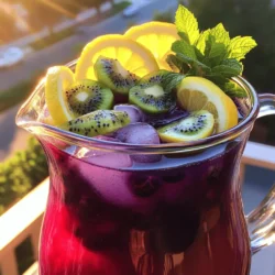 To make a delicious blueberry kiwi lemonade, you'll need some fresh and simple ingredients. Here is what you'll gather: - Fresh blueberries - Ripe kiwis - Freshly squeezed lemon juice - Granulated sugar - Water - Optional flavoring (vanilla extract) - Garnishes (ice cubes, lemon slices, mint leaves) Each ingredient plays a special role. The blueberries add a sweet burst of flavor, while the kiwis bring a tangy twist. Fresh lemon juice gives the drink its refreshing zing. Adjust the sugar to match your taste. Water helps blend everything together. The vanilla extract adds a subtle depth if you choose to use it. Lastly, ice, lemon slices, and mint leaves make your drink look pretty and inviting. For the full recipe, you can check the details above. - Blending the fruits Start by adding 1 cup of fresh blueberries and 2 ripe kiwis, peeled and chopped, to a blender. Pour in 1 cup of water to help the blending. Blend until the mixture is smooth and well combined. This step brings out the bright flavors of the fruits. - Straining the mixture Next, take a fine mesh sieve and place it over a large pitcher. Pour the blended mixture into the sieve. Use a spoon to press down, helping the juice flow through. This removes the pulp, leaving you with a smooth liquid. - Mixing with lemon juice and sugar Now, add 1 cup of freshly squeezed lemon juice to the pitcher. This should be about 4-6 lemons. Then, pour in 1 cup of granulated sugar. Stir well until the sugar fully dissolves. Adjust the sweetness if needed, adding more sugar or lemon juice to fit your taste. - Chilling before serving It's time to cool your drink! Pour in the remaining 3 cups of water and stir. Place the pitcher in the fridge and chill for at least 30 minutes. This step makes the lemonade refreshing and delicious. - Garnishing for presentation When ready to serve, fill glasses with ice cubes. Pour the blueberry kiwi lemonade over the ice. To make it pretty, garnish with lemon slices and fresh mint leaves. This adds a pop of color and flavor to your drink. For the complete recipe, check out the Full Recipe section. To make your Blueberry Kiwi Lemonade even better, you can adjust the sweetness. Start with one cup of sugar, but taste as you go. If you like it sweeter, add more sugar. If it’s too sweet, add more lemon juice. You can also add more fruit. Try mixing in strawberries or peaches for extra flavor. Each fruit brings its own twist. You might discover a new favorite mix! Another fun tip is to use sparkling water for fizz. Instead of all still water, swap one or two cups for sparkling water. This adds a refreshing sparkle to your drink. It feels special and fancy! When it comes to serving, be creative. Pour the lemonade into clear glasses. This lets the vibrant colors shine. You can also use mason jars for a fun, rustic touch. Garnishing makes a big difference. Use fresh herbs like mint or basil. Place a sprig on top of each drink for a fresh look. Lemon slices on the rim add a pop of color and a hint of tanginess. These small touches make your lemonade stand out! For the full recipe, check out the entire guide on making this tasty drink. {{image_2}} You can change the fruits in your blueberry kiwi lemonade. Adding strawberries or raspberries makes it fun. Strawberries give a sweet taste, while raspberries add a nice tartness. You can even mix them together for a berry blast! Tropical flavors are also great. Try adding pineapple or mango. Pineapple brings a juicy sweetness, while mango adds a rich, smooth flavor. Each combo gives a unique twist that you will love. If you want to lower sugar, try using honey or agave syrup. Honey adds a nice floral note. Agave syrup is sweet but has a lower glycemic index. Just remember to adjust the amount since these sweeteners are often sweeter than sugar. You can also go sugar-free. Use a sugar substitute like stevia or erythritol. These options help you enjoy your drink without the extra calories. Just mix them in until you reach your desired sweetness. For the full recipe, check out the rest of this article! How long does the lemonade last in the fridge? Blueberry kiwi lemonade stays fresh for about 3 to 5 days in the fridge. To keep it tasty, store it in a sealed pitcher. This helps to avoid any fridge smells mixing in. What are the best practices for storage? Always cover your lemonade. Use plastic wrap or a lid on your pitcher. This keeps the flavors strong. If you can, keep it in the back of the fridge. The temperature there is more stable. Can I freeze leftover lemonade? Yes! You can freeze leftover blueberry kiwi lemonade. Pour it into a freezer-safe container. Leave some space at the top because the liquid will expand when it freezes. It’s best to use it within 1 to 2 months for the best flavor. How do I make ice cubes from lemonade? Making ice cubes is easy! Just pour some of your lemonade into ice cube trays. Freeze them for about 4 to 6 hours. Use these cubes in drinks for extra flavor without watering them down. They’re perfect for parties or hot days. To make your blueberry kiwi lemonade less sweet, reduce the sugar. Start with half a cup of sugar instead of a full cup. You can also add more lemon juice. The tartness from the lemons will balance the flavors. Yes, you can use frozen blueberries and kiwis. Just blend them straight from the freezer. Keep in mind, using frozen fruit may make the lemonade colder and slightly thicker. This lemonade is packed with vitamins. Blueberries are high in antioxidants, which are good for your heart. Kiwis have vitamin C and fiber, aiding digestion. Lemon juice also helps boost your immune system. Serve it in a large pitcher for easy access. Use tall glasses filled with ice. You can add extra garnishes like lemon slices and mint leaves for a colorful touch. Absolutely! This blueberry kiwi lemonade is perfect for kids. It’s fruity and refreshing, making it a fun drink. Just watch the sugar amount if you want it less sweet. For the full recipe, check out the previous sections. This blog post covered everything you need for blueberry kiwi lemonade. You learned about essential ingredients and how to prepare this refreshing drink step by step. I shared tips to enhance flavor and creative ways to present your lemonade. Variations let you mix in different fruits or use sugar substitutes to suit your taste. Lastly, I provided storage advice and answered common questions. Enjoy making this lemonade. It’s a fun way to stay refreshed!