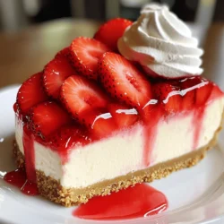 Gather these items to make your No Bake Strawberry Cheesecake: - 1 ½ cups graham cracker crumbs - ½ cup unsalted butter, melted - 2 cups cream cheese, softened - 1 cup powdered sugar - 1 teaspoon vanilla extract - 1 cup heavy whipping cream - 1 ½ cups fresh strawberries, hulled and sliced - 2 tablespoons strawberry jam (optional, for glazing) You can swap some ingredients if needed: - For graham cracker crumbs, use digestive biscuits or vanilla wafers. - If you need a dairy-free option, try using vegan cream cheese. - For heavy cream, coconut cream can add a fun twist. - Use maple syrup instead of powdered sugar for a different sweet taste. Choosing the right brands can make a difference: - For graham cracker crumbs, I like Nabisco or Honey Maid. - Philadelphia cream cheese is my go-to for smooth texture. - For whipping cream, look for brands like Land O’ Lakes or Horizon. - For fresh strawberries, choose organic when possible for better flavor. For the complete recipe, check out the Full Recipe section! Making this no bake strawberry cheesecake is easy and fun. First, gather your ingredients. You will need graham cracker crumbs, butter, cream cheese, powdered sugar, vanilla, heavy cream, strawberries, and optional jam. The prep time is just 20 minutes, and you'll need to chill the cheesecake for about 4 hours. 1. In a medium bowl, mix the graham cracker crumbs and melted butter. Stir until well combined. 2. Press this mixture into the bottom of a 9-inch springform pan. This creates your crust. 3. Place the pan in the fridge to set while you work on the filling. 4. In a large mixing bowl, beat the softened cream cheese with an electric mixer. Mix until smooth and creamy. 5. Gradually add the powdered sugar and mix until combined. 6. Add the vanilla extract and blend until smooth. 7. In another bowl, whip the heavy cream until soft peaks form. 8. Gently fold the whipped cream into the cream cheese mixture. Be careful not to deflate the cream! 1. Pour the cheesecake filling over the prepared crust. Use a spatula to spread it evenly. 2. Arrange the sliced strawberries on top, pressing them lightly into the filling. 3. If you want a glossy finish, warm the strawberry jam in the microwave. Brush it over the strawberries. 4. Cover the cheesecake with plastic wrap and refrigerate for at least 4 hours. 5. Once set, remove the sides of the springform pan and slice the cheesecake into wedges. Now, you're ready to enjoy this delightful treat! For the full recipe, check the recipe section above. To get a creamy texture, start with room-temperature cream cheese. Cold cream cheese can clump and won’t blend well. Beat the cream cheese until smooth before adding sugar. This step is key for a silky filling. Whip the heavy cream until soft peaks form, then fold gently into the cream cheese mixture. This helps keep your cheesecake light and airy. Make sure not to overmix, as this can deflate the whipped cream. For a lovely presentation, use chilled plates. Place each slice on a plate and top it with fresh strawberry slices. A dollop of whipped cream adds a nice touch too. You can also drizzle some strawberry jam over the top for extra shine. Arrange the strawberries in a nice pattern. This makes your cheesecake look even more inviting. One common mistake is not chilling the cheesecake long enough. It needs at least 4 hours to set up properly. Another mistake is overmixing the filling. This can make the texture dense instead of creamy. Always use fresh strawberries, as frozen ones can make the filling watery. Follow these tips to make your no bake strawberry cheesecake shine. For the complete recipe, check out the Full Recipe. {{image_2}} You can change the flavor of your cheesecake easily. For a chocolate twist, mix in cocoa powder. Use about ½ cup of cocoa with the cream cheese. This gives you a rich, chocolatey delight. For lemon flavor, add lemon zest and juice. One tablespoon of zest and two tablespoons of juice works well. If you prefer vanilla, swap the strawberries for vanilla bean paste. This adds a nice warmth to the cheesecake. Want a gluten-free cheesecake? Use gluten-free graham crackers for the crust. You can also try almond flour mixed with coconut oil. For a vegan option, substitute cream cheese with cashew cream. Blend soaked cashews with coconut milk and a bit of lemon juice. Use maple syrup instead of powdered sugar for sweetness. These swaps keep your dessert tasty and friendly for all diets. Top your cheesecake with seasonal fruits. In spring, use fresh berries like blueberries or raspberries. In summer, try peaches or cherries for a juicy bite. Fall brings apples and pears, which add warmth. In winter, pomegranate seeds can give a festive touch. You can also add a drizzle of dark chocolate or caramel for extra flair. Each season offers new flavors to enjoy. To keep your No Bake Strawberry Cheesecake fresh, wrap it tightly in plastic wrap. You can also use an airtight container. This helps prevent the cheesecake from absorbing other smells in the fridge. Store it in the refrigerator for best results. You can freeze this cheesecake if you need to store it longer. First, freeze it uncovered for about two hours. Once it is firm, wrap it in plastic wrap. Then, place it in a freezer-safe container. It can last up to three months in the freezer. When ready to eat, thaw it overnight in the fridge. Your No Bake Strawberry Cheesecake will stay fresh in the fridge for about five days. To enjoy the best taste, eat it within the first two days. Keep an eye out for any changes in texture or smell. If you see or smell anything off, it's best to throw it away. Always cut slices with a clean knife for neat portions. For the best flavor, serve it chilled! You can find the Full Recipe to make this treat. Yes, you can use frozen strawberries. Just thaw them before using. Drain any extra liquid. This keeps the cheesecake from getting soggy. Fresh strawberries taste best, but frozen work in a pinch. You can even blend them into a puree for a unique twist. The cheesecake needs at least four hours to set in the fridge. For best results, leave it overnight. This helps the flavors mix well. The longer it chills, the firmer it gets. Patience pays off when it comes to this treat! If you want a substitute for cream cheese, try Greek yogurt. It gives a nice, creamy texture. You can also use mascarpone cheese for a richer taste. Silken tofu is a great vegan option too. It blends well and tastes yummy! For more options, check out the Full Recipe. This blog post covered everything you need to make a delicious no-bake strawberry cheesecake. We looked at ingredients, step-by-step instructions, and tips for the perfect texture. Plus, we explored variations and how to store your cheesecake properly. Remember, you can switch up flavors and try gluten-free or vegan options. I hope you feel ready to create this treat. Enjoy your cheesecake journey and have fun experimenting in the kitchen!