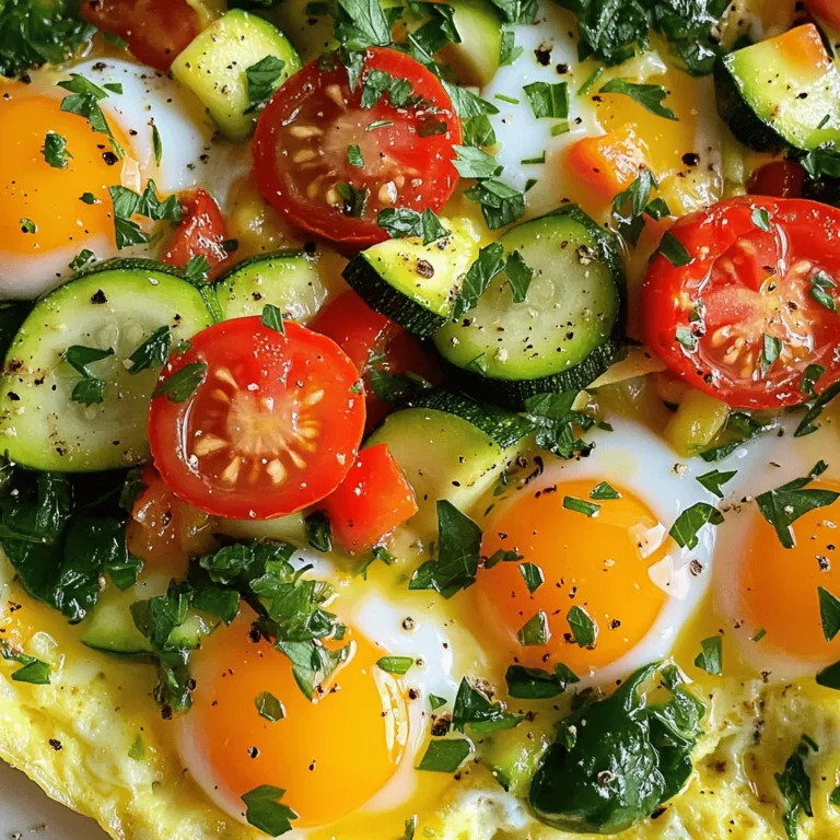 - Eggs and Dairy - 4 large eggs - 2 tablespoons milk Eggs are the star of this dish. They give the omelet its fluffy texture. Milk adds creaminess and helps the eggs rise. You can use whole, low-fat, or even non-dairy milk if you prefer. - Vegetables and Herbs - 1 small bell pepper (red, yellow, or green), diced - 1 small zucchini, grated - 1 small onion, finely chopped - 1 cup spinach, chopped - 1/4 cup cherry tomatoes, halved - Fresh herbs (such as chives or parsley), for garnish These veggies pack in flavor and nutrients. Bell peppers add sweetness. Zucchini brings moisture. Onions provide a savory taste. Spinach adds iron, while tomatoes give a fresh burst. Fresh herbs at the end enhance the visual appeal and flavor. - Seasonings and Oils - 1 tablespoon olive oil - Salt and pepper to taste - 1/4 cup shredded cheese (cheddar, feta, or mozzarella) Olive oil is perfect for cooking. It has good fats and flavor. Salt and pepper are key for seasoning. The cheese adds richness and a melty texture. You can mix and match cheese types to suit your taste. This list makes your Loaded Veggie Omelet tasty and healthy. You can find the full recipe above for detailed steps. Enjoy creating your meal! Whisking the Eggs Start by cracking four large eggs into a mixing bowl. Add two tablespoons of milk. This will help make your omelet fluffy. Use a whisk and mix them well. You want a smooth blend. Season with salt and pepper to taste. Sautéing the Vegetables Next, heat one tablespoon of olive oil in a non-stick skillet. Use medium heat for best results. Add one small chopped onion and one small diced bell pepper. Sauté these for about three to four minutes. You want them soft but not mushy. Then, add one small grated zucchini and one cup of chopped spinach. Cook for an additional two minutes. This will wilt the spinach and mix the flavors. Cooking the Omelet Now, pour the egg mixture over the sautéed vegetables in the skillet. Let it cook undisturbed for about two to three minutes. Watch for the edges to set. Once they do, sprinkle a quarter cup of halved cherry tomatoes and a quarter cup of shredded cheese on one half of the omelet. When the top is still slightly runny, fold the omelet carefully. Cook for one to two more minutes, allowing the cheese to melt. Finally, slide the omelet onto a plate and garnish with fresh herbs. Enjoy your tasty meal! For the complete details, check the Full Recipe. Choosing the Right Pan A non-stick skillet works best for a smooth cook. This type of pan lets the eggs slide out easily. Choose one that is about 10 inches wide. This size gives enough room for your omelet to expand. Cook Time vs. Texture Cook your omelet on medium heat. This helps it cook evenly. It usually takes about 5-7 minutes. You want the edges to set while the center is still slightly runny. This ensures a soft and fluffy texture. Balancing Flavor Profiles Mix different vegetables for a tasty profile. Try bell peppers, onions, and spinach. They add color and nutrients. You can also use herbs like chives or parsley for freshness. Don’t forget to season with salt and pepper. This simple step brings all the flavors together. For more tips, check out the Full Recipe. {{image_2}} You can easily change the loaded veggie omelet to fit your taste. Here are some fun ideas: Want more protein? Try adding cooked bacon, sausage, or ham. You can also use tofu or tempeh for a plant-based twist. Simply dice your chosen protein and add it to the pan when you sauté the veggies. This adds flavor and keeps you full longer. If you prefer a dairy-free option, swap the cheese with a plant-based alternative. Nutritional yeast is a great choice. It adds a cheesy flavor without dairy. You can also use almond or coconut milk in place of regular milk. These swaps keep your omelet creamy and delicious. You can change the vegetables based on the season. In spring, use asparagus or peas. Summer calls for fresh tomatoes or corn. In fall, think about adding mushrooms or sweet potatoes. Winter favorites include kale or root veggies. This keeps your omelet fresh and exciting. For the full recipe, check out the Loaded Veggie Omelet. Enjoy customizing your dish! Refrigeration Guidelines Store your loaded veggie omelet in an airtight container. It stays fresh in the fridge for up to three days. Make sure it cools down before sealing the container. This way, it won't get soggy. Reheating Recommendations To reheat, use a microwave or a skillet. If using the microwave, heat on medium power for about 30 seconds. Check if it’s warm enough. If not, heat for an additional 15 seconds. If you prefer the skillet, warm it on low heat for about 3-5 minutes. This keeps the texture nice and fluffy. Enjoy your omelet again without losing its yummy taste! You can find the full recipe in the earlier sections. How can I make my omelet fluffier? To make your omelet fluffier, whisk the eggs well. Add a splash of milk for extra air. This small tip can make a big difference. Cooking the omelet on low heat also helps it rise nicely. Can I prepare this omelet in advance? You can prepare the filling in advance. Cook the veggies and store them in the fridge. When you're ready to eat, just whisk the eggs and cook the omelet. This saves time and makes mornings easier. What are some good side dishes to serve with an omelet? Try serving your omelet with whole-grain toast or fresh fruit. A simple salad can also be a refreshing side. Yogurt with honey and nuts is a tasty option too. Each of these pairs well with the flavors in your loaded veggie omelet. For the full recipe, check out the details above. This blog post covered how to make a loaded veggie omelet. We explored the key ingredients, from eggs and dairy to fresh veggies and seasonings. I shared step-by-step instructions for preparation and cooking. You also learned tips for achieving the perfect texture and taste. I offered some fun variations to customize your omelet. Lastly, I provided storage tips to help you keep leftovers fresh. Enjoy experimenting with your omelet skills, and remember that practice will make you a pro in no time!