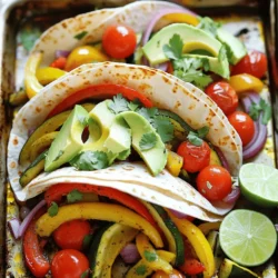Here are the simple ingredients you need for these delicious sheet pan veggie fajitas: - Bell Peppers: red, yellow, green - Onion: red - Zucchini - Cherry Tomatoes - Seasonings: chili powder, ground cumin, smoked paprika - Olive Oil - Lime Juice - Tortillas: flour or corn - Fresh Garnishes: cilantro, avocado These fresh veggies make the dish colorful and tasty. The bell peppers add sweetness, while the onion brings a nice crunch. Zucchini and cherry tomatoes add moisture and flavor. Using good spices is key. Chili powder gives warmth, cumin adds earthiness, and smoked paprika gives a hint of smoke. Olive oil helps the spices stick and enhances the flavor. Fresh lime juice ties everything together with a bright kick. You can serve the fajitas in flour or corn tortillas. Both options work well. The fresh cilantro and avocado add a creamy touch that balances the spices. For the full recipe, check out the complete guide to make these flavorful fajitas. - Preheat the oven to 425°F (220°C). - Line a baking sheet with parchment paper. Start by getting your oven nice and hot. Preheating helps the veggies roast well. The parchment paper keeps cleanup easy, so don’t skip this step. - Combine vegetables and seasonings in a large bowl. - Spread on the sheet pan and roast. In a big bowl, mix the sliced bell peppers, red onion, zucchinis, and cherry tomatoes. Drizzle olive oil over the veggies. Sprinkle chili powder, cumin, smoked paprika, salt, and pepper on top. Toss it all together until the veggies are well coated. This step is key for flavor. Now spread the seasoned veggies evenly on your baking sheet. Roast in the oven for about 20-25 minutes. Stir halfway through to cook them evenly. You want them tender and slightly charred to bring out their best taste. - Squeeze lime juice over roasted veggies. - Warm tortillas and serve. Once the veggies are done, take them out and squeeze fresh lime juice over the top. This adds a bright zing. Warm your tortillas while the veggies cool a bit. Serve the roasted veggies in the tortillas. Top with fresh cilantro and avocado slices for extra flavor. For the full recipe, check out the details above! To make your fajitas the best, slice all vegetables evenly. This helps them cook at the same rate. I also recommend stirring the veggies halfway through roasting. This step ensures all sides get that delicious char and golden color. You can swap in other veggies too! Try adding mushrooms, asparagus, or even eggplant for a twist. For different tastes, use spices like taco seasoning, garlic powder, or even curry powder. Each will change the flavor and keep your meals exciting. Top your fajitas with tasty extras! Consider adding sour cream, diced tomatoes, or fresh jalapeños. Pair your fajitas with guacamole or a zesty salsa for a perfect balance. You can also serve them with a side of rice or black beans to make it a complete meal. Check out the Full Recipe for more details on how to prepare these vibrant fajitas! {{image_2}} You can make your Sheet Pan Veggie Fajitas even better by adding protein. - Adding beans for a vegetarian protein boost: Canned black beans or pinto beans work great. Rinse them well and toss them in with the veggies. This adds fiber and makes the dish filling. - Incorporating grilled chicken or shrimp: For a meatier option, grill chicken strips or shrimp before adding them to the pan. This gives the fajitas a nice flavor and texture. Simply season the protein with the same spices, then add it to the sheet pan. Want to kick up the heat? You can easily adjust the spice level. - How to make fajitas spicier: Toss in some sliced jalapeños or a sprinkle of cayenne pepper before roasting. This adds a nice kick and warms things up. - Techniques for milder versions: If you prefer less heat, skip the spicy peppers. Instead, you can add sweet paprika for flavor without the spice. This keeps the dish enjoyable for everyone. Making this dish vegan or gluten-free is simple and tasty. - Suggestions for vegan tortilla alternatives: Use corn tortillas or lettuce wraps instead of flour tortillas. Both options are gluten-free and work well with the roasted veggies. - Ensuring all ingredients are gluten-free: Check that the spices and tortillas are labeled gluten-free. Most of the ingredients in this recipe are naturally gluten-free, so you can enjoy without worry. Feel free to get creative with your toppings too! To keep your roasted veggies fresh, cool them first. Place them in an airtight container. This helps keep moisture out. Store them in the fridge for up to four days. Glass containers are great for storage. They do not stain or absorb odors. Plastic containers work too but choose BPA-free ones. You can reheat your fajitas in the oven or microwave. The oven is best if you want crispy veggies. Preheat it to 350°F (175°C). Spread the veggies on a baking sheet and heat for about 10 minutes. For the microwave, place the veggies in a bowl. Cover it loosely to avoid steam buildup. Heat in short bursts, stirring in between. This helps to keep them from getting soggy. You can freeze the prepared fajitas. First, let them cool completely. Then, place them in a freezer-safe bag. Squeeze out as much air as possible. They can last up to three months in the freezer. To thaw, move them to the fridge overnight. For reheating, use the oven for the best texture or the microwave for quick meals. You can tell when your veggies are done by looking for a few signs: - They should be tender and easily pierced with a fork. - You want to see a slight char on the edges. - The colors should be vibrant and slightly caramelized. Roasting them for about 20-25 minutes at 425°F (220°C) gives great results. Stir halfway to ensure even cooking. Yes, you can prepare this recipe ahead of time. Here are some tips: - Chop the veggies and store them in an airtight container in the fridge. - Mix the spices and oil ahead of time for quick seasoning. - Roast the veggies the night before and reheat them when ready to serve. This way, you save time on busy days and still enjoy fresh flavors. Several sides pair well with these fajitas. Here are some tasty options: - Mexican rice adds a nice base to your meal. - Black beans or refried beans give extra protein. - Fresh guacamole or salsa enhance the flavors. - A side salad makes a refreshing addition. These sides make your meal more fun and filling. For the full recipe, see the previous section. You’ve learned about vibrant ingredients and easy steps for making veggie fajitas. Roasting bell peppers, zucchini, and cherry tomatoes brings out their best flavors. Using lime juice and fresh garnishes enhances every bite. Remember, you can customize this dish with different proteins and spices. Proper storage keeps leftovers fresh and tasty. With simple techniques, you can impress your family and friends. Enjoy the fun of creating your own delicious veggie fajitas at home!