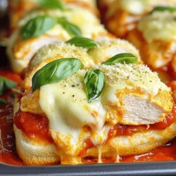 - 1 pound boneless, skinless chicken breasts - 1 cup marinara sauce - 1 cup shredded mozzarella cheese - ½ cup grated Parmesan cheese The main ingredients for these sliders are simple yet delicious. The chicken breasts are the star here, providing a juicy base. The marinara sauce adds a tasty kick, while the mozzarella and Parmesan cheeses melt perfectly together. You can find these ingredients in most grocery stores. - 1 teaspoon Italian seasoning - ½ teaspoon garlic powder - 1 tablespoon olive oil - Salt and pepper to taste Seasonings make a big difference in flavor. Italian seasoning brings warmth and depth. Garlic powder adds a nice touch without being overpowering. Olive oil helps cook the chicken and keeps it moist. Don't forget to use salt and pepper to enhance all the flavors. - 12 slider buns - Fresh basil leaves for garnish The slider buns hold everything together. They should be soft but sturdy enough to hold the filling. Fresh basil leaves add a pop of color and a burst of freshness. When you assemble the sliders, think about balance. Each layer should complement the others for a great taste. For the full recipe, refer to the Easy Chicken Parmesan Sliders recipe. 1. Preheat the oven: Start by setting your oven to 375°F (190°C). This helps the sliders bake evenly. 2. Seasoning the chicken: Take the boneless chicken breasts and season them. Use salt, pepper, garlic powder, and Italian seasoning. Rub these spices well on both sides of each piece. 3. Cooking the chicken breasts: In a skillet, heat the olive oil over medium heat. Place the seasoned chicken in the skillet. Cook for about 5-7 minutes on each side. You want the chicken to turn golden brown. The chicken must reach an internal temperature of 165°F (75°C). Once cooked, let the chicken rest for a few minutes, then slice it into thin strips. 1. Layering the marinara sauce: Take a baking dish and spread a layer of marinara sauce on the bottom. This sauce adds flavor and moistness. 2. Placing the chicken and cheese: Place the slider buns cut side up in the dish. Then layer the sliced chicken on top of the buns. Pour the remaining marinara sauce over the chicken. Finally, sprinkle mozzarella and Parmesan cheese on top. 1. Baking time and temperature: Place the dish in your preheated oven. Bake for about 15-20 minutes. Look for the cheese to be bubbly and golden brown. 2. Finishing touches before serving: Once baked, take the sliders out of the oven. Let them cool for a few minutes. Cut the sliders apart and garnish with fresh basil leaves. Your Easy Chicken Parmesan Sliders are now ready to enjoy! For the full recipe, check out the complete instructions in the previous sections. To ensure your chicken is cooked perfectly, use a meat thermometer. The chicken should reach 165°F (75°C). This keeps it juicy. Cook the chicken for about 5-7 minutes on each side. Look for a golden brown color. Let the chicken rest before slicing. This helps keep the juices in. To avoid soggy buns, toast them lightly before adding the chicken. You can do this in the oven or on a skillet. This adds a nice crunch. Also, use a thicker marinara sauce. This helps prevent excess moisture from soaking into the buns. For extra flavor, try adding spices. A pinch of red pepper flakes gives a nice heat. You can also add oregano for a fresh taste. If you want to switch things up, consider using pesto instead of marinara. It gives a unique twist and pairs well with chicken. You can also use a different sauce, like Alfredo. It offers a creamy texture. This makes the sliders rich and delicious. Garnish your sliders with fresh basil leaves. They add a pop of color and flavor. You can also sprinkle extra Parmesan cheese on top. This makes them look fancy. For serving, use a wooden board or a bright platter. This adds a fun touch. You can cut the sliders in half. This makes them easier to grab. Consider adding a small bowl of marinara on the side for dipping. It makes the meal more interactive and tasty. {{image_2}} You can use different meats for your sliders. Turkey works great, and beef is tasty too. Just make sure to adjust the cooking time. If you want a lighter taste, turkey is your best friend. For cheese, you have options! Provolone adds a nice kick, while cheddar gives a sharp flavor. Mix and match to find what you love best! Making these sliders gluten-free is easy. Use gluten-free slider buns and check your marinara sauce for hidden gluten. This way, everyone can enjoy them! If you want a vegetarian option, use eggplant or zucchini instead of chicken. Bread and bake the veggies for a similar texture. Add your favorite cheese for that classic taste! You can boost flavor by adding veggies. Spinach adds color and nutrition. Peppers give a sweet, crunchy bite. Just sauté them with the chicken for extra yum! Want to spice things up? Add red pepper flakes or hot sauce to the marinara. This makes it fun and zesty! You can create a spicy version everyone will love. To store your Easy Chicken Parmesan Sliders, keep them in an airtight container. This keeps them fresh and tasty. Place the sliders in the fridge right after they cool. They will last for about 3 to 4 days. If you want to enjoy them later, make sure they are completely cool before you store them. If you want to save sliders for a long time, freezing is a great option. Wrap each slider tightly in plastic wrap or foil. Then place them in a freezer-safe bag. This method helps prevent freezer burn. You can freeze them for up to 3 months. When you’re ready to eat, take the sliders out of the freezer. Let them thaw overnight in the fridge. To reheat, place them in the oven at 350°F (175°C) for about 10-15 minutes until warm. Leftover chicken parmesan can be fun to use in new ways! You can slice the chicken and add it to pasta. It makes a great topping for a salad too. You can even mix it into a quesadilla for a tasty twist. These ideas can help you enjoy your leftovers and reduce waste! You can serve these sliders with many tasty sides. Here are some ideas: - Fresh salad: A simple green salad adds crunch. - Fries: Crispy French fries are always a hit. - Vegetable sticks: Carrots and celery add a fresh bite. - Garlic bread: This pairs well with marinara sauce. You can also try sauces like: - Extra marinara: For dipping. - Ranch dressing: Adds a creamy touch. Yes! You can prepare the sliders a day in advance. Cook the chicken and layer it on the buns. Cover the dish with plastic wrap and store it in the fridge. When you're ready to eat, just bake them as instructed. This saves time and keeps your meal simple. To make your sliders crispy, follow these tips: - Use fresh buns: Stale buns can become soggy. - Toast the buns: Lightly toast them before adding toppings. - Bake at a high temperature: This helps create a crunchy top. - Serve right away: Enjoy them fresh from the oven for the best texture. Reheat your sliders in the oven for the best results. Preheat the oven to 350°F (175°C). Place the sliders on a baking sheet. Heat them for about 10-15 minutes, or until warm. This method keeps the buns crispy and the cheese melty. You can also use a microwave, but it may make the buns soft. For the full recipe, check out Easy Chicken Parmesan Sliders. In this blog post, we explored how to make delicious Chicken Parmesan Sliders. We covered main ingredients, simple steps to prepare, and tips for perfect flavor. You can switch up the ingredients or try new flavors for a fun twist. Remember, these sliders are easy to store and reheat. Finally, enjoy your tasty sliders with friends or family. You’ll impress them with your cooking skills!