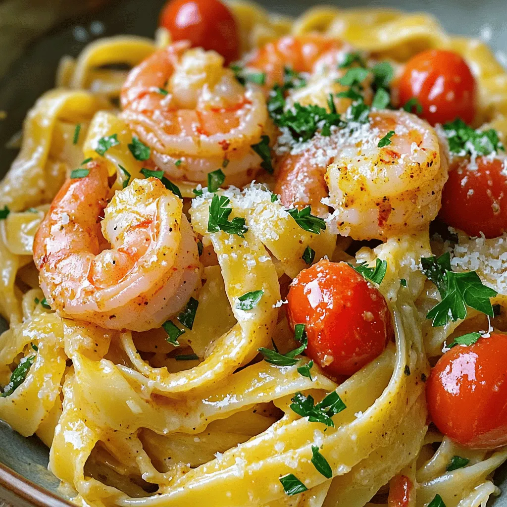 To make Cajun shrimp pasta, you need the following ingredients: - 8 oz fettuccine or linguine pasta - 1 lb large shrimp, peeled and deveined - 2 tablespoons Cajun seasoning - 2 tablespoons olive oil - 1 medium onion, finely chopped - 3 cloves garlic, minced - 1 bell pepper (red or green), chopped - 1 cup heavy cream - 1 cup cherry tomatoes, halved - Salt and pepper to taste - Fresh parsley, chopped (for garnish) - Grated Parmesan cheese (for serving) These ingredients come together to create a rich and creamy dish. You may also want a few extra items on hand: - A large pot for boiling pasta - A large skillet for cooking - Measuring cups and spoons - A sharp knife for chopping - A cutting board Having these tools ready makes cooking much easier. If you need to change something, here are some options: - Use shrimp alternatives like chicken or tofu. - Substitute Cajun seasoning with a mix of paprika, cayenne, and garlic powder. - Replace heavy cream with a mix of milk and Greek yogurt for a lighter dish. - For a veggie boost, add spinach or zucchini. These swaps keep the dish tasty while fitting your needs. For the full recipe, check the details above, and enjoy every bite! To start, you need to cook the pasta. Use a large pot and fill it with water. Add salt to the water for flavor. Bring the water to a boil. Then, add 8 oz of either fettuccine or linguine pasta. Cook it according to the package instructions until it is al dente. This usually takes about 8-10 minutes. When done, drain the pasta and set it aside. Be sure to save about 1/2 cup of the pasta water for later. Now, let’s get to the shrimp and veggies. First, take 1 lb of large shrimp, and toss them with 2 tablespoons of Cajun seasoning in a bowl. Make sure every shrimp is coated well. Next, heat 2 tablespoons of olive oil in a large skillet over medium heat. Add 1 medium onion, finely chopped, and cook for about 3-4 minutes until it looks clear. Then, add 3 cloves of minced garlic and 1 chopped bell pepper. Cook this mix for another 2-3 minutes until it smells great. Now it is time for the shrimp! Increase the heat to medium-high and add the seasoned shrimp to the skillet. Cook for 3-4 minutes. Look for the shrimp to turn pink and curl up. Stir them often to cook evenly. Once the shrimp is cooked, reduce the heat to medium-low. Pour in 1 cup of heavy cream and stir. Let it simmer for 2-3 minutes. After that, add 1 cup of halved cherry tomatoes and the cooked pasta you set aside earlier. If you want a creamier sauce, add some of that reserved pasta water. Toss everything together gently until it is well mixed. Finally, taste it and add salt and pepper as needed. Let the dish sit for a minute before serving. For the full recipe, check out the complete guide. To get the best flavor, make your own Cajun seasoning. Mix together paprika, onion powder, garlic powder, cayenne, oregano, and thyme. You can adjust the heat by adding more or less cayenne. This mix brings depth and warmth to your dish. You can also buy ready-made Cajun seasoning for convenience. Just ensure it has good quality spices. Cooking pasta al dente means it stays firm when you bite it. This texture adds to the dish and helps it hold the sauce better. Start by boiling water and adding salt. Then, cook according to the package instructions. Taste it two minutes before the time ends to check firmness. Once ready, drain it, but save some pasta water for later. How you serve your dish can elevate the meal. Use shallow bowls to show off the colorful shrimp and tomatoes. Sprinkle fresh parsley on top for a pop of color. A light dusting of grated Parmesan cheese adds flavor and richness. You can also add a wedge of lemon on the side for a fresh twist. For more details, check the Full Recipe. {{image_2}} You can add more spice to your Cajun shrimp pasta. If you love heat, try using crushed red pepper flakes. Start with a pinch and add more if you like. You can also use spicy sausage or diced jalapeños to boost flavor. Mixing in a few dashes of hot sauce while cooking can add a nice kick, too. These options keep the dish exciting and full of flavor. If you want a vegetarian dish, you can swap shrimp for vegetables. Try using bell peppers, zucchini, or mushrooms instead. Sauté them in olive oil with the Cajun seasoning for a tasty mix. You can also use plant-based shrimp or tofu for protein. This way, you still get a filling meal without meat. The creamy sauce works well with these veggies, making a great pasta dish. For a gluten-free meal, you can use gluten-free pasta. Many types are available, like rice or quinoa pasta. They cook similarly to regular pasta, so you can follow the same steps. Be sure to check the Cajun seasoning, as some brands may contain gluten. You can also make your own seasoning blend using safe spices. Enjoy your Cajun shrimp pasta without worrying about gluten. For the full recipe, check out the Cajun Shrimp Pasta Delight. To store your Cajun shrimp pasta, let it cool down first. Once it cools, put it in an airtight container. It will last up to three days in the fridge. Keep the shrimp and pasta separate if you can. This helps the pasta stay firm and not mushy. When you are ready to eat the leftovers, reheat in a skillet. Add a splash of water or broth to keep it moist. Heat it on low to avoid overcooking the shrimp. Stir often for even heating. You can also use the microwave. Use a microwave-safe dish and cover it with a lid or plastic wrap. Heat in short bursts, stirring in between. You can freeze Cajun shrimp pasta too. Place it in a freezer-safe container after cooling. It will stay good for up to three months. When you are ready to eat, thaw it in the fridge overnight. Reheat it as you would with leftovers. Just remember, the shrimp may not be as firm after freezing. For the full recipe, check out the detailed steps above. Cajun shrimp pasta is tasty on its own, but sides add flair. Try a simple green salad. A fresh Caesar salad works well, too. Garlic bread is another favorite. It pairs nicely with the creamy sauce. If you want more veggies, serve roasted asparagus or sautéed green beans. You can also add a tangy coleslaw for crunch. These sides balance the rich flavors of the pasta. For a lighter dish, swap heavy cream for Greek yogurt or a light cream. You can also use half-and-half for less fat. Another trick is to add more veggies. Use zucchini noodles instead of pasta for a gluten-free option. You can also reduce the amount of oil you use when cooking. Lastly, cut back on Cajun seasoning if you prefer less heat. These changes keep the flavor while making it lighter. Yes, you can use frozen shrimp. Just make sure to thaw them first. You can do this by placing them in cold water for about 15 minutes. After thawing, pat them dry before seasoning. Frozen shrimp may take a bit longer to cook, so watch them closely. They should turn pink and opaque when done. Using frozen shrimp is a great way to save time while still enjoying delicious Cajun shrimp pasta. For the full recipe, check out the recipe section above. Cajun shrimp pasta combines bold flavors and simple steps. We covered essential ingredients and tasty substitutions. Follow the guide for cooking shrimp and pasta just right. Use my tips for seasoning and plating. You’ll impress anyone with your delicious dish. Remember to explore variations like spicy or vegetarian options. Storing and reheating leftovers can extend your meal's life. Cooking should be fun and easy, so dive in and enjoy your Cajun shrimp pasta!