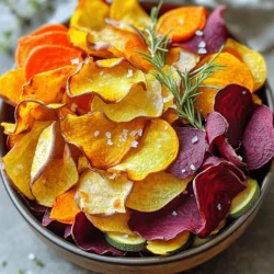 Cooking veggie chips in an air fryer is easy and fun. You only need a few simple ingredients to make these delicious snacks. - Carrot - Sweet Potato - Beet - Zucchini These vegetables work well because they have different flavors and textures. Each one crisps up nicely and adds a unique taste to your chips. - Olive Oil - Garlic Powder - Paprika - Salt and Pepper - Fresh Herbs (optional) The olive oil helps the chips get that perfect crunch. The garlic powder and paprika add great flavor. Fresh herbs can make your chips look and taste even better. - Calories per serving: 120 - Macronutrient breakdown: - Carbohydrates: 20g - Protein: 2g - Fat: 5g These veggie chips are a great snack! They are low in calories and high in flavor. You can enjoy them guilt-free. For the full recipe, check out the detailed steps to make these tasty chips. First, wash all your vegetables. Use cold water to remove dirt and grit. Peel the carrot and sweet potato. You can leave the skin on the beet or peel it, depending on your taste. For slicing, you have three great options: - Knife: Use a sharp knife to cut thin, even rounds. - Mandoline: This tool gives you uniform slices quickly. - Food Processor: A great choice for speeding up the process. Aim for slices about 1/8 inch thick. This helps them cook evenly. Now it's time to season your veggie slices. In a large bowl, combine all the sliced vegetables. Drizzle 2 tablespoons of olive oil over them. Next, add 1 teaspoon of garlic powder and 1 teaspoon of paprika. Sprinkle salt and pepper to taste. Toss everything together. Make sure each slice gets an even coating of oil and spices. This step is key for flavor. Preheat your air fryer to 375°F (190°C). This usually takes about 3-5 minutes. Once ready, place the vegetable slices in the air fryer basket. Arrange them in a single layer. If you have a lot of veggies, work in batches. Air fry them for about 10-15 minutes. Shake the basket halfway through to ensure even cooking. Keep a close eye towards the end. Cooking times can vary based on slice thickness and your air fryer model. When they turn golden and crispy, they're done! For the full recipe, you can refer to the instructions provided above. To make veggie chips crunchy, slice your vegetables thin. Aim for about 1/8 inch thick. Thinner slices cook faster and crisp up nicely. If your slices are thick, they may come out chewy. Cook in batches. Overcrowding the air fryer basket makes it hard to get even crispiness. When chips overlap, they steam instead of fry. Work in small amounts for the best results. You can get creative with spices. Try adding chili powder for heat or lemon zest for brightness. Fresh herbs like dill or parsley can enhance the flavor too. Mix and match spices to find your favorite taste. Adjust the salt to your liking. If you want a more intense flavor, add more seasoning after cooking. Just remember, it’s easier to add than to take away! Choose an air fryer with a good reputation for even cooking. Popular models include Philips and Ninja. Check reviews to find one that suits your needs. Keep your air fryer clean for the best performance. Wipe down the basket after each use. This helps prevent any old flavors from affecting your new snacks. Regular maintenance keeps the air fryer running well for years. For the full recipe, check out the detailed cooking steps and tips! {{image_2}} You can use many vegetables for air fryer veggie chips. Kale chips are a great choice. They turn crispy and have a nice crunch. Simply remove the stems and tear the leaves into bite-sized pieces. Beetroot and sweet potato have different flavors. Beetroot gives a sweet and earthy taste, while sweet potato adds a nice sweetness. Both can be sliced thin and air-fried for a tasty snack. You can also try other root vegetables. Turnips and parsnips work well, too. They add a unique taste and texture to your chips. For spicy veggie chips, add chili powder to your mix. It gives a nice kick to the flavor. You can adjust how much you use based on your taste. If you prefer something sweet, try cinnamon and sugar. This combo works well with sweet potato and beetroot chips. The sugar caramelizes slightly, making them even yummier. Pair your veggie chips with dips for extra flavor. Hummus and guacamole are great choices. They add creaminess and taste. You can also get creative with how you present your chips. Use a colorful bowl or a wooden board. Arrange them in fun shapes to make them look appealing. Enjoy your tasty, crunchy snack! For the full recipe, check out the section above. To store your leftover veggie chips, use an airtight container. Glass or plastic containers work well. Ensure the container seals tightly to keep air out. This way, your chips stay fresh longer. For extra crunch, you can also add a paper towel inside. The towel helps absorb moisture. To reheat your veggie chips, use an air fryer or an oven. Preheat your air fryer to 350°F (175°C). Place the chips in a single layer and heat for about 3-5 minutes. This method keeps them crispy. If using an oven, spread the chips on a baking sheet. Heat at 350°F (175°C) for 5-7 minutes. Check often to avoid burning. Veggie chips last about 1 week when stored properly. If they become soft, they may still be safe to eat but will lack crunch. For the best taste, enjoy them within the first few days. You can also freeze the chips, but they may lose crispness after thawing. For the full recipe, check the detailed instructions above. To make air fryer veggie chips, follow these steps: 1. Prepare the Vegetables: Wash and peel the carrots, sweet potatoes, and beets. Slice all veggies into thin rounds. Use a knife or mandoline for even slices. 2. Season the Chips: In a bowl, mix the sliced veggies with olive oil, garlic powder, paprika, salt, and pepper. Toss to coat well. 3. Preheat the Air Fryer: Set it to 375°F (190°C) and preheat for 3-5 minutes. 4. Air Fry the Veggie Chips: Place veggie slices in a single layer in the basket. Cook for 10-15 minutes. Shake halfway through for even cooking. 5. Cool and Serve: Let the chips cool for a few minutes. You can garnish with fresh herbs if you wish. 6. Enjoy: Serve them as a healthy snack or with your favorite dip. For the full recipe, check out the Crispy Air Fryer Veggie Chips recipe. The best vegetables for air fryer chips are those with low moisture. Good choices include: - Carrots - Sweet potatoes - Beets - Zucchini These veggies turn crispy and delicious when sliced thinly. Use a mandoline for uniform slices. Uniform thickness helps cook them evenly and gives a great crunch. Yes, you can reuse oil for air frying, but do so carefully: - Strain the Oil: After cooking, let the oil cool. Then strain it to remove any food particles. - Storage: Store the oil in a clean, dry container. Keep it in a cool, dark place. - Limit Reuse: Avoid using oil more than two times. If it smells bad or looks dark, throw it away. Yes, air fryer veggie chips are generally healthier than traditional chips: - Lower Fat: They use less oil, which cuts down calories. - More Nutrients: Veggies provide vitamins and minerals. - Fewer Additives: Homemade chips have no preservatives or artificial flavors. This makes air fryer veggie chips a smart choice for a tasty snack. Using fresh vegetables like carrots, sweet potatoes, and beets, you can easily make tasty air fryer veggie chips. We discussed how to prep your veggies, mix the right seasonings, and air fry for the perfect crunch. Remember to try different vegetables, spices, and dips for unique flavors. Store leftovers properly to keep them crispy. Enjoy your healthy snacks, knowing they are simple, fun, and good for you! Embrace your creativity and make veggie chips your new go-to treat.