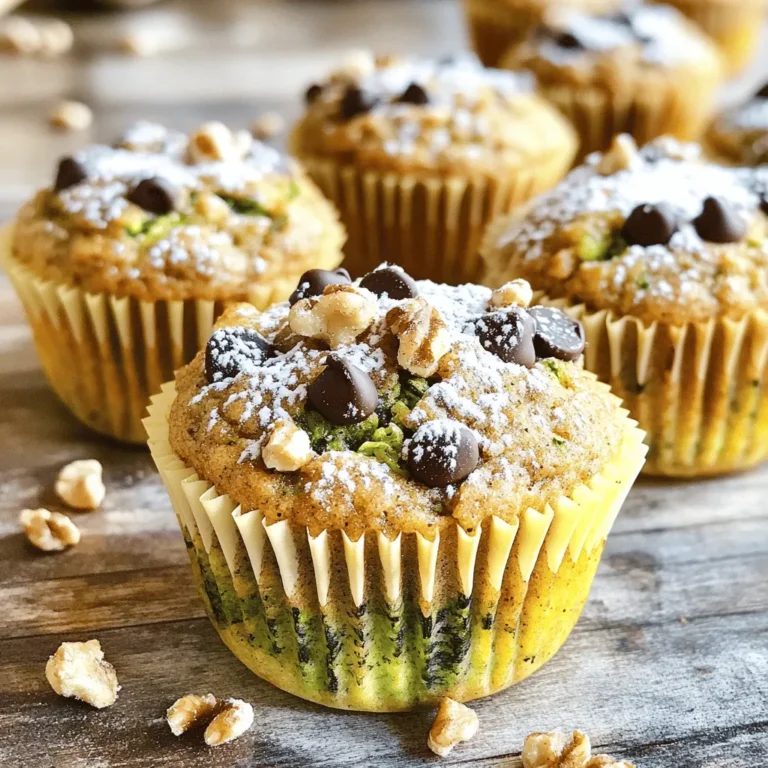 For these tasty muffins, you need a few key ingredients: - 1 cup grated zucchini (about 1 small zucchini) - 1 cup rolled oats - 1 cup whole wheat flour - ½ cup unsweetened applesauce - ½ cup honey or maple syrup - 2 large eggs - 1 teaspoon vanilla extract - 1 teaspoon baking powder - 1 teaspoon baking soda - ½ teaspoon cinnamon - ¼ teaspoon salt These items work together to create a moist and flavorful muffin that you will love. I always use fresh, organic zucchini for the best taste. The oats and whole wheat flour add fiber, making these muffins a healthy choice. You can make these muffins even more fun with some optional add-ins: - ½ cup chopped walnuts or pecans - ½ cup dark chocolate chips Adding nuts gives a nice crunch, while chocolate chips add sweetness. You can also try adding different spices like nutmeg or ginger for a unique twist. If you want a fruity flavor, mix in some blueberries or raisins. Each muffin has around 150 calories. Here’s a quick breakdown: - Protein: 4g - Fat: 5g - Carbohydrates: 24g - Fiber: 3g - Sugar: 6g (if using honey) This muffin is a great snack or breakfast choice. It is healthy and filling. Plus, the fiber helps you feel full longer. You can find the full recipe to get started today! Start by preheating your oven to 350°F (175°C). This step is key for even baking. While the oven warms up, take a 12-cup muffin tin. Line it with paper liners or lightly grease it. This helps the muffins pop out easily after baking. In a large mixing bowl, combine your dry ingredients. Add 1 cup of grated zucchini, 1 cup of rolled oats, and 1 cup of whole wheat flour. Then, sprinkle in 1 teaspoon of baking powder, 1 teaspoon of baking soda, ½ teaspoon of cinnamon, and ¼ teaspoon of salt. Mix everything well to ensure an even blend. This is important for a consistent texture in your muffins. Next, grab another bowl for the wet ingredients. Whisk together ½ cup of unsweetened applesauce, ½ cup of honey or maple syrup, 2 large eggs, and 1 teaspoon of vanilla extract. Keep whisking until the mixture is smooth. This blend adds moisture and flavor to your muffins. Now, pour the wet mixture into the dry ingredients. Mix until just combined; don’t overdo it. If you want some crunch, fold in ½ cup of chopped walnuts or pecans. If you like chocolate, you can add ½ cup of dark chocolate chips. Save a few chips to sprinkle on top of the muffins later. Divide the batter evenly among your prepared muffin cups. This ensures they bake evenly. Place the muffin tin in your preheated oven. Bake for 18-20 minutes. To check if they’re done, insert a toothpick into the center of a muffin. If it comes out clean, they’re ready. Once baked, let them cool in the tin for about 5 minutes. After that, transfer them to a wire rack to cool completely. Enjoy your Healthy Zucchini Oatmeal Muffins warm or at room temperature! For the full recipe, check out the details above. To create moist muffins, start with fresh zucchini. Grate it finely and squeeze out excess water. This keeps your muffins from getting soggy. Use unsweetened applesauce; it adds moisture without extra sugar. Don’t over-mix the batter. Stir just until combined. Over-mixing can lead to dense muffins. These muffins shine best warm. Pair them with a light dusting of powdered sugar. For a treat, add a spread of almond butter or cream cheese. Enjoy with a cup of tea or coffee for a cozy snack. You can also serve them with fresh fruit, like berries, for a healthier breakfast. One common mistake is skipping the baking powder. It helps your muffins rise. Another issue is using too much flour. Always measure flour correctly. If you pack it down, your muffins may turn out dry. Avoid opening the oven door too early, as this can cause them to sink. Follow the baking time closely. Your toothpick should come out clean when they’re ready. For the complete process, check out the Full Recipe. {{image_2}} You can easily make these muffins vegan. Instead of eggs, use flax eggs. Mix 1 tablespoon of ground flaxseed with 2.5 tablespoons of water. Let it sit until it thickens. For a gluten-free version, swap whole wheat flour with a gluten-free blend. Check that your oats are certified gluten-free to avoid any cross-contamination. These simple swaps keep the muffins tasty and healthy! You can change the flavor of your muffins with spices and fruits. Add a dash of nutmeg or ginger for warmth. You might also try adding fruits like blueberries or raspberries for a sweet burst. Dried fruit, like cranberries or raisins, works well too. These additions can make each batch unique, so feel free to experiment! Boost your muffins with superfoods like chia seeds or flaxseed. Chia seeds add fiber and omega-3 fatty acids. Mix in 2 tablespoons of chia seeds into the batter for a nutrient boost. Flaxseed works similarly; just use 1 tablespoon of ground flaxseed. These ingredients not only enhance nutrition but also add a nice crunch. To keep your healthy zucchini oatmeal muffins fresh, store them in an airtight container. Place a piece of parchment paper between layers. This helps absorb moisture and keeps them tasting great. You can store them at room temperature for about three days. If you want them to last longer, put them in the fridge. Just remember to seal them well. Freezing is a great way to save your muffins for later. First, let the muffins cool completely. Then, wrap each muffin tightly in plastic wrap. After that, place them in a freezer-safe bag or container. Be sure to label the bag with the date. They will stay fresh for up to three months in the freezer. When you're ready to enjoy one, just thaw it in the fridge overnight. Reheating your zucchini muffins is easy. You can use a microwave or an oven. For the microwave, place one muffin on a plate. Heat it for about 15 to 20 seconds. For the oven, preheat it to 350°F (175°C). Place the muffin on a baking sheet and warm it for about 5 to 10 minutes. This will help revive their soft texture and flavor. Enjoy them warm for the best taste! Yes, you can make these muffins ahead of time. I often bake a batch on Sunday. They stay fresh for a few days at room temperature. Just store them in an airtight container. If you want them to last longer, freeze them. Wrap each muffin in plastic wrap. Then place them in a freezer bag. When you're ready to eat, just thaw them overnight. If you want to skip the eggs, you have great options. You can use unsweetened applesauce. A quarter cup of applesauce replaces one egg. You can also use mashed bananas for a sweet flavor. Another option is ground flaxseed mixed with water. Mix one tablespoon of flaxseed with two and a half tablespoons of water. Let it sit for a few minutes to thicken. To lower the sweetness, cut back on the honey or maple syrup. You can try using just a third of a cup instead of half. You can also add more grated zucchini. It adds moisture without extra sugar. Another choice is to use ripe bananas. They add natural sweetness but can be adjusted to your taste. Yes, these muffins are great for kids! They are tasty and packed with good ingredients. The zucchini is hidden, so picky eaters won't notice it. Plus, kids love the chocolate chips. You can even get them involved in baking. It’s a fun way to teach them about healthy eating. Zucchini oatmeal muffins are tasty and healthy. We covered key ingredients, variations, and tips for baking. You learned how to make these muffins moist and delicious. Remember, you can customize them with fun add-ins. Store them properly to keep them fresh. Avoid common mistakes for the best results. These muffins work well for kids, making them a great snack or breakfast. Now, get baking and enjoy your homemade treats!