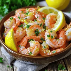 - 1 lb large shrimp, peeled and deveined - 4 cloves garlic, minced - 2 tablespoons olive oil - 1 lemon, zested and juiced The main ingredients are simple yet full of flavor. Large shrimp make the dish hearty. Fresh garlic adds a punch that brightens each bite. Olive oil helps the shrimp cook evenly and adds richness. Finally, lemon gives a fresh tang that brings everything together. - 1 teaspoon smoked paprika - ½ teaspoon red pepper flakes (optional) - Salt and pepper to taste - 2 tablespoons fresh parsley, chopped Seasonings are key to elevating this dish. Smoked paprika adds depth and a subtle smokiness. Red pepper flakes give a little heat, but you can skip them if you prefer milder flavors. Salt and pepper enhance all the other tastes. Fresh parsley adds a pop of color and freshness when you serve the shrimp. - Lemon wedges - Side dishes that complement shrimp Lemon wedges are perfect for serving. They boost the lemon flavor when squeezed over the shrimp. You can pair this dish with light sides like a salad or roasted veggies. Rice or pasta also goes well, soaking up the tasty juices. For a fun twist, try serving the shrimp in tacos or on skewers. For the full recipe, visit [Full Recipe]. To start, mix together the olive oil, minced garlic, lemon zest, and lemon juice in a large bowl. This mix creates a bright and zesty marinade. Next, add the smoked paprika, red pepper flakes, salt, and pepper to the bowl. Stir everything well until combined. The flavors will blend together beautifully. Now, it’s time for the shrimp. Add the peeled and deveined shrimp to the bowl. Toss the shrimp in the marinade until they are fully coated. This step helps the shrimp soak up all those great flavors. For the best taste, let the shrimp marinate for at least 15 minutes. You can chill them in the fridge while they soak. Preheat your oven to 400°F (200°C). While the oven heats, spread the marinated shrimp evenly on a baking sheet lined with parchment paper. Make sure they are in a single layer for even cooking. Roast the shrimp for 8 to 10 minutes. Keep an eye on them; they should turn pink and opaque. Remember, overcooking can make them tough. Once done, take them out and garnish with fresh parsley. Enjoy your Lemon Garlic Roasted Shrimp right away! For more details, check the Full Recipe. To get shrimp just right, avoid overcooking them. Shrimp cook fast. If you leave them in too long, they turn tough and rubbery. The magic time is 8 to 10 minutes at 400°F (200°C). Check for color. When they are pink and opaque, they are done. You can add more flavor to your shrimp. Fresh herbs like thyme or basil work well. Try adding a pinch of cumin for a warm taste. You can also use lemon pepper for a zesty twist. Feel free to change the spice levels. If you like heat, add more red pepper flakes or even chili powder. Make your dish look great! After cooking, sprinkle fresh parsley on top. This adds a pop of green. Serve the shrimp on a bright plate. Add lemon wedges for color and zest. You can pair the shrimp with a side of rice or a fresh salad for a full meal. {{image_2}} To spice up your lemon garlic roasted shrimp, add some heat. Use fresh peppers like jalapeños or serranos. Chop them finely and mix them in the marinade. This adds a nice kick to the dish. If you prefer, try using crushed red pepper flakes for a similar effect. Adjust the amount based on your taste. You can make it mild or hot, depending on your mood! You can transform the shrimp into a hearty pasta dish. Cook your favorite pasta while the shrimp roasts. Once both are ready, toss them together in a large bowl. Add olive oil, lemon juice, and parsley for extra flavor. This makes a quick and filling meal. You can also add vegetables like spinach or cherry tomatoes for color and nutrition. Grilling the shrimp on skewers is a fun way to serve them. First, marinate the shrimp as usual. Then, thread them onto soaked wooden skewers. Preheat your grill to medium heat. Grill the skewers for about 2-3 minutes on each side. Watch closely to avoid overcooking. This method gives a nice smoky flavor and makes for easy serving at parties. For all the details and deliciousness, check the Full Recipe. To keep your lemon garlic roasted shrimp fresh, place them in an airtight container. A glass or plastic container works well. Make sure the shrimp cool down to room temperature first. After that, cover the container and put it in the fridge. Properly stored, they can last for up to three days. Always check for any bad smell before eating leftovers. When you want to enjoy your shrimp again, reheating safely is key. The best method is using a skillet over low heat. Add a splash of olive oil to keep the shrimp moist. Stir gently until they are warm. You can also use the microwave, but be careful. Heat in short bursts of 30 seconds, stirring in between, to keep the shrimp tender. Avoid high heat to prevent overcooking. If you have extra shrimp, freezing is a great option. First, place the cooled shrimp in a single layer on a baking sheet. Freeze them for about one hour. This step helps keep them from sticking together. After that, transfer the shrimp to a freezer-safe bag. Be sure to squeeze out as much air as possible. They can last up to three months in the freezer. To thaw, place them in the fridge overnight or run them under cold water for a quick thaw. Roasting shrimp takes about 8-10 minutes in a preheated oven at 400°F (200°C). The shrimp cook fast, so keep an eye on them. You want to remove them from the oven as soon as they turn pink and opaque. Overcooking makes them tough and rubbery. Yes, you can use frozen shrimp. Just make sure to thaw them first. You can do this by placing them in cold water for about 15-20 minutes. Frozen shrimp may have more water, so drain them well before marinating. Fresh shrimp usually have a better texture and flavor, but frozen works too. Lemon Garlic Roasted Shrimp pairs well with many dishes. Here are a few ideas: - Rice: Serve it over white or brown rice for a filling meal. - Pasta: Toss it with linguine or spaghetti for a tasty pasta dish. - Salad: A light salad with mixed greens balances the shrimp nicely. - Vegetables: Roasted or steamed veggies like asparagus or green beans complement the dish. You know shrimp is done when they turn pink and opaque. The tails will curl slightly. If you cut one open, it should be white and firm, not translucent. If they look gray or feel slippery, they need more time. Always check to avoid undercooking or overcooking your shrimp. For the full recipe, check out the [Full Recipe]. This blog post covered how to make delicious lemon garlic roasted shrimp. We discussed key ingredients like shrimp, garlic, and olive oil. I also shared tips for marinating, roasting, and ensuring perfect doneness. You can try different variations, like spicy shrimp pasta or skewers. In the end, cooking shrimp can be simple and tasty. Enjoy experimenting with flavors and serving ideas. You now have everything you need to impress your taste buds!