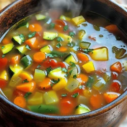 To make a delicious homemade vegetable soup, gather these fresh items: - 2 tablespoons olive oil - 1 onion, chopped - 2 carrots, diced - 2 celery stalks, diced - 3 garlic cloves, minced - 1 zucchini, diced - 1 bell pepper (any color), diced - 1 cup green beans, chopped - 1 can (14 oz) diced tomatoes, with juices - 4 cups vegetable broth - 1 teaspoon dried thyme - 1 teaspoon dried basil - 1 bay leaf - Salt and pepper to taste - Fresh parsley, chopped (for garnish) Using fresh vegetables gives your soup a bright taste. Fresh veggies have more flavor and nutrients. They add a vibrant color to your dish. However, frozen vegetables can be a great choice too. They are picked at peak ripeness and quickly frozen. This helps keep their taste and nutrients. If you are short on time, frozen veggies can save you time while still being healthy. Seasonings play a big role in making your soup tasty. Dried thyme and basil add warmth and depth. They help bring out the natural flavors of the vegetables. You can also try adding a bay leaf for an earthier taste. Don't forget to season with salt and pepper! A little bit goes a long way in enhancing the overall flavor. For an extra touch, consider adding fresh herbs like parsley at the end. This gives your soup a fresh, bright finish. For more details, check the Full Recipe. To make homemade vegetable soup, start with fresh ingredients. Gather your vegetables and chop them. This makes cooking easier. You want to have everything ready before you start. Use a large pot for cooking. It allows room for all the veggies and broth. 1. Heat the oil: Pour the olive oil into your pot and heat it on medium. 2. Cook the onion: Add the chopped onion and let it sauté for about 5 minutes. It should look clear. 3. Add carrots and celery: Stir in the diced carrots and celery. Cook them for another 5 minutes until they soften. 4. Sauté garlic: Toss in the minced garlic and cook for 1 more minute. It will smell great. 5. Mix in other veggies: Add the zucchini, bell pepper, and green beans. Stir for about 3 to 4 minutes. 6. Add tomatoes and broth: Pour in the diced tomatoes and vegetable broth. 7. Season the soup: Add thyme, basil, bay leaf, salt, and pepper. 8. Simmer: Bring it to a simmer, then lower the heat. Cover and cook for 20 to 25 minutes. This lets the flavors blend well. 9. Finish up: Take out the bay leaf and taste your soup. Adjust the seasoning if needed. 10. Serve hot: Ladle the soup into bowls and top with fresh parsley. You can find the full recipe above if you want to see it all together. - Use fresh vegetables: They add more flavor and nutrients. - Don’t rush the sautéing: This step builds the base of your soup. - Taste as you go: Adjusting the seasoning early makes a big difference. - Let it cool: If you store it, let your soup cool before putting it in the fridge. - Try different veggies: Experiment with what's in season or what you like. Enjoy making your soup! Select fresh vegetables for your soup. Look for bright colors and firm textures. Carrots and celery give a nice base. You can use zucchini, bell peppers, and green beans for added flavor. Seasonal veggies work best, so check local markets. If fresh veggies are not available, frozen ones are a good choice. They stay nutritious and save time. To change the thickness of your soup, you have a few options. For a thicker soup, blend a portion after cooking. You can also add more vegetables or a potato. If your soup is too thick, add more vegetable broth or water. Stir well to mix everything. The right texture makes a big difference in enjoyment. Herbs and spices bring your soup to life. Dried thyme and basil work well in this recipe. Fresh herbs add brightness, so consider parsley or cilantro. A dash of black pepper adds warmth. For a bolder taste, add a pinch of red pepper flakes. Taste as you go, and adjust until it’s just right. This will create a flavorful and nourishing dish. For the full recipe, check out the Hearty Garden Vegetable Soup. {{image_2}} To make your soup heartier, add protein. Beans are a great choice. You can use black beans or chickpeas. They add texture and nutrients. Just drain and rinse a can and stir it in. You can also add cooked chicken or turkey. If you want a meaty taste, try sausage. Slice it thin and cook it before adding to the pot. Feel free to switch up the veggies. Use what you have or like. Sweet potatoes add a nice sweet flavor. Kale or spinach adds a leafy green twist. Broccoli or cauliflower can make your soup more filling. Don’t be afraid to mix and match. The more colors, the better your soup looks and tastes! If you need it vegan, skip the meat and use vegetable broth. You can also add tofu for protein. For a gluten-free option, ensure your broth and any added grains are gluten-free. Quinoa or rice can work well in your soup. Just remember to adjust cooking times for these grains. Enjoy the full recipe for more ideas! After making your homemade vegetable soup, allow it to cool. Transfer it to an airtight container. This helps keep your soup fresh. Place it in the fridge. It can last for about 3 to 5 days. To keep the best flavor, enjoy it within this time frame. Freezing is a great way to store soup longer. First, make sure the soup is cool. Use freezer-safe containers or bags. Leave some space in the container, as liquids expand when frozen. You can store it for up to 3 months. Remember to label your containers with the date. You’ll always know when it’s time to enjoy your soup again! To reheat, you can use a pot on the stove or the microwave. If using a pot, heat over medium heat. Stir often to prevent sticking. If using a microwave, place the soup in a microwave-safe bowl. Heat in short bursts, stirring in between. This helps heat it evenly. Always check the temperature before serving. Enjoy your tasty, warm soup! For the full recipe, check out the Hearty Garden Vegetable Soup. Homemade vegetable soup lasts about 3 to 5 days in the fridge. Store it in an airtight container. You can check for signs like off-smells or changes in color. If you freeze it, it can last up to 3 months. Just ensure you leave some space in the container for expansion. Yes, you can make this soup in a slow cooker! Start by sautéing the onion, carrots, and celery in a pan. Then, add everything to the slow cooker. Set it on low for 6 to 8 hours. This method allows the flavors to blend very well. To boost nutrition, consider adding: - Leafy greens like spinach or kale - Beans for protein and fiber - Quinoa or barley for whole grains - Nuts or seeds for healthy fats These additions make the soup heartier and more filling. They also provide extra vitamins and minerals. For more detailed steps, check out the Full Recipe. You learned about making delicious vegetable soup, from ingredients to storage tips. Fresh or frozen, the choice matters, but both can taste great. Seasonings and herbs add the needed flair to your dish. You can switch up veggies or add proteins to keep things exciting. Remember to store it right for later enjoyment. Overall, creating this soup is easy, and it’s a great way to eat healthy. Enjoy your cooking journey and share your soup successes with others!