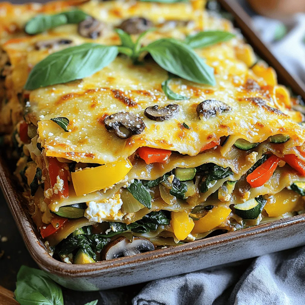 For this delightful dish, you'll need the following: - 9 lasagna noodles - 2 cups ricotta cheese - 2 cups shredded mozzarella cheese - 1 cup grated Parmesan cheese - 2 cups spinach, fresh or frozen (thawed and drained) - 1 medium zucchini, thinly sliced - 1 medium bell pepper (red or yellow), diced - 1 cup mushrooms, sliced - 2 cups marinara sauce - 2 cloves garlic, minced - 1 tablespoon olive oil - 1 teaspoon dried oregano - 1 teaspoon dried basil - Salt and pepper to taste - Fresh basil for garnish (optional) Each ingredient plays an important role in the flavor and texture of the lasagna: - Lasagna noodles: These serve as the base and structure. - Ricotta cheese: This adds creaminess and richness to the layers. - Mozzarella cheese: It melts beautifully and gives a gooey texture. - Parmesan cheese: This brings a sharp flavor and a nice golden crust. - Spinach: This adds color and nutrients, making the dish healthier. - Zucchini and bell pepper: These veggies add crunch and sweetness. - Mushrooms: They provide an earthy flavor and umami. - Marinara sauce: This binds everything together and adds moisture. - Garlic: This boosts flavor with its strong aroma. - Olive oil: It helps to sauté vegetables and adds healthy fats. - Dried herbs: Oregano and basil enhance the overall taste. - Salt and pepper: These season the dish, bringing out all the flavors. You can easily customize this lasagna to fit your needs: - Noodles: Use gluten-free lasagna noodles for a gluten-free option. - Cheese: Try vegan cheese for a dairy-free version. - Vegetables: Substitute with any of your favorite veggies, like eggplant or broccoli. - Marinara sauce: Swap it with pesto for a different flavor profile. - Herbs: Fresh herbs can replace dried ones for a brighter taste. This Easy Veggie Lasagna recipe is simple to make and full of flavor. You can find the full recipe [here]. First, boil water in a large pot. Add salt to the water. Cook the lasagna noodles as per the package guide. You want them to be al dente. This means they should still have a slight bite. Once cooked, drain the noodles and rinse them with cold water. This stops the cooking process and keeps them from sticking. In a big skillet, pour in some olive oil and heat it over medium heat. Add minced garlic, diced bell pepper, and sliced mushrooms. Cook these for about five minutes. Stir until they soften. Next, toss in the spinach and zucchini. Cook for three to four more minutes. Season this mix with oregano, basil, salt, and pepper. Once done, remove it from heat and let it cool a bit. Grab a large mixing bowl. Combine ricotta cheese, half of the mozzarella, and half of the Parmesan. Mix well until smooth. Next, grease a 9x13 inch baking dish lightly with olive oil. Start with a thin layer of marinara sauce at the bottom. Place three lasagna noodles over this sauce. Spread half of your ricotta mix on the noodles. Then add half of the sautéed veggies and a layer of marinara sauce. Repeat this process: three noodles, the rest of the ricotta, remaining veggies, and more sauce. Finally, top with the last three noodles and cover them with the remaining marinara sauce. Sprinkle the rest of the mozzarella and Parmesan on top. Cover your dish with aluminum foil. Bake it in a preheated oven at 375°F (190°C) for 25 minutes. After that, remove the foil. Bake for another 15 minutes. You want the cheese to be golden and bubbly. Once baked, let the lasagna sit for about ten minutes before slicing. This makes serving easier. Enjoy your delicious veggie lasagna! You can find the Full Recipe above for more details. To get the best texture in your lasagna, cook your noodles just right. They should be al dente, which means they are firm to the bite. This helps them hold up when layered. If you overcook them, they can turn mushy. Also, let your vegetable mixture cool before adding it to the layers. This keeps the cheese creamy and prevents the noodles from getting soggy. One common mistake is not seasoning your veggies. A pinch of salt and pepper brings out their flavors. Another mistake is skipping the resting time after baking. Letting the lasagna sit for about 10 minutes helps it set. If you slice it too soon, it may fall apart. Lastly, make sure to cover your lasagna while it bakes. This helps the cheese melt evenly and keeps it moist. You can easily make this lasagna ahead of time. Prepare it, but don’t bake it right away. Cover it tightly with plastic wrap and foil. It can stay in the fridge for 1-2 days or in the freezer for up to 3 months. When you’re ready to bake, let it thaw overnight in the fridge. Then, bake it as directed in the Full Recipe. This way, you’ll have a delicious meal ready to go! {{image_2}} You can mix up your easy veggie lasagna by adding other veggies. Think about using veggies like carrots, eggplant, or broccoli. Each of these brings a new flavor and texture. For a crunch, try adding some bell peppers or even corn. You can also use seasonal vegetables for a fresh twist. If you want a vegan or dairy-free option, simply swap out the cheeses. Use cashew cheese or store-bought vegan cheese instead. You can also replace the ricotta with blended tofu for a creamy texture. Make sure to check the marinara sauce for any hidden dairy ingredients. This way, you can enjoy a tasty dish without any animal products. You can play with sauces too. Try pesto for a different flavor or a creamy Alfredo sauce. Each sauce gives the lasagna its own unique taste. When it comes to cheese, you can mix it up as well. Use gouda or feta for a fun twist. Mixing cheeses can enhance the flavor and make your dish stand out. For the full recipe, check the details above. After enjoying your easy veggie lasagna, store leftovers in an airtight container. Let it cool first. You can keep lasagna in the fridge for up to five days. If you want to store it longer, consider freezing. To reheat, preheat your oven to 350°F (175°C). Place the lasagna in a baking dish. Cover it with foil to keep it moist. Bake for about 20-25 minutes. Check if it’s heated through before serving. You can also microwave individual portions. Just heat for 2-3 minutes on high. Freezing is a great option for easy veggie lasagna. To freeze, wrap the lasagna tightly in plastic wrap. Then, cover it with foil to prevent freezer burn. It can stay in the freezer for up to three months. When you’re ready to eat, thaw it overnight in the fridge. Bake it at 350°F (175°C) for about 45-60 minutes. Enjoy that homemade taste again! For the complete recipe, check the Full Recipe. Easy veggie lasagna takes about 1 hour to cook. This includes 25 minutes of covered baking and 15 minutes uncovered. You also need about 20 minutes for prep. Yes, you can add meat! Ground beef, turkey, or sausage work well. Just cook the meat before mixing it with the veggies. This will add flavor and protein to your lasagna. Start with a layer of marinara sauce. Then, place three lasagna noodles. Spread half of the ricotta mixture next, followed by half of the sautéed veggies. Repeat this, then top with noodles, sauce, and cheese. This method keeps the layers even. Your lasagna is done when the cheese is golden and bubbly. You can also check the center with a knife. If it is hot and the layers are set, it's ready! Veggie lasagna pairs well with a fresh salad. Garlic bread is another great choice. You can also serve it with roasted vegetables for a complete meal. For more ideas, check the Full Recipe. Easy veggie lasagna is a simple and tasty dish. We covered its ingredients, cooking steps, and helpful tips. You learned about veggie options and how to store leftovers. Remember to avoid common mistakes while cooking. This recipe is great for anyone wanting a healthy meal. Now you can enjoy a delicious dish that fits your needs. I hope you try making this easy veggie lasagna soon!