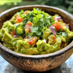 - 3 ripe avocados - 1 small red onion - 2 ripe tomatoes - 2 cloves garlic - 1 jalapeño (optional) - 1 lime - 1/4 cup fresh cilantro - Salt and pepper For classic guacamole, use fresh and ripe ingredients. The avocados are the star. They should feel soft but not mushy. A gentle squeeze will help you know if they are ripe. Next, choose a small red onion. It adds a nice crunch and flavor. Make sure the onion is firm and does not have any soft spots. Tomatoes bring sweetness and color. Look for ripe tomatoes that are bright red. You want them firm but tender enough for easy dicing. Garlic adds a nice punch. Fresh cloves are best. Avoid pre-minced garlic for the best taste. If you like heat, add jalapeño. Remove the seeds for less spice. A fresh lime brings brightness to the guacamole. Roll it on the counter before cutting to release more juice. Fresh cilantro gives a burst of flavor. Choose vibrant green leaves with no wilting. Finally, salt and pepper enhance all the flavors. Use them to taste. - Selecting ripe avocados: Look for avocados that yield slightly when squeezed. Avoid ones with dark spots. - Freshness of herbs and vegetables: Always choose bright colors and firm textures. Fresh items taste better and last longer. Using quality ingredients makes your guacamole shine. For the full recipe, check out the Creamy Avocado Delight. First, take your ripe avocados. Cut them in half and remove the pit. You can use a spoon to scoop out the green flesh. Place the avocado in a large bowl. Now, mash the avocado with a fork. You can decide how smooth or chunky you want it. For a creamier texture, mash longer. Next, add chopped vegetables. Toss in the red onion, tomatoes, and minced garlic. If you like a kick, add the chopped jalapeño. This step adds color and crunch. Now, squeeze the lime juice over the mixture. This adds a fresh taste and stops the avocado from browning. Now, it’s time for the cilantro. Fold it gently into the mix. This herb adds a bright flavor. After that, taste your guacamole. Add salt and pepper to your liking. If it needs more zing, add a bit more lime juice. Adjusting flavor is key to the best guacamole. For the full recipe, check out the details above! To make great guacamole, you need to think about texture. Some love creamy guacamole, while others like it chunky. For a creamy texture, mash the avocados well. Use a fork or a potato masher for this. If you prefer chunkier guacamole, mash less and leave some avocado pieces intact. You can also use a food processor for a super smooth mix. Just be careful not to over-process. You want to keep some of that fresh avocado taste. Flavor is key in guacamole. Lime juice adds a nice tang. It also helps keep the avocado from turning brown. For extra zest, try adding garlic, onion, or even a pinch of cumin. To stop guacamole from browning, cover it tightly with plastic wrap. Press the wrap right onto the surface of the guacamole. This way, the air doesn’t touch it. You can also add extra lime juice to help. Guacamole shines with tortilla chips. The crunch pairs well with the smooth dip. You can also serve it with fresh veggies like carrots or cucumber for a healthy option. Guacamole is not just for snacking. It makes a great topping for tacos, burritos, or even grilled chicken. It adds flavor and a fresh touch to any meal. For the complete recipe, check out the Full Recipe section. {{image_2}} To make your guacamole spicy, add jalapeños or hot sauce. Start with one jalapeño, finely chopped, to control the heat. If you want more spice, add more jalapeños or a few drops of hot sauce. Taste as you mix to find your perfect balance of heat. You can make guacamole even more exciting by adding fruits like mango or pomegranate. Mango gives sweetness, while pomegranate adds a burst of color and crunch. You can also try herbs like mint or spices such as cumin for new flavors. These add-ins make your guacamole unique and delicious. If you want a vegan-friendly guacamole, you’re in luck! The classic recipe is already vegan. Just use fresh ingredients and skip any dairy. For low-sodium diets, limit the salt or use salt substitutes. This way, everyone can enjoy this tasty dip without worry. Try the Full Recipe to explore these variations and create your perfect guacamole! To keep your guacamole fresh, store it right. Always refrigerate it in an airtight container. Press plastic wrap directly onto the surface of the guacamole. This keeps air out and stops it from turning brown. If you want to use it later, squeeze lime juice over the top. Lime juice adds flavor and helps to prevent browning. If you have left-over guacamole, try to eat it within a day or two for best taste. Guacamole lasts about 1 to 2 days in the fridge. After that, it may spoil. Look for signs like a change in color or a sour smell. If you see brown spots, it’s still safe to eat if you mix it well. Just remove the brown parts before serving. Always trust your senses. If it smells off or looks strange, it’s best to toss it. Keep your guacamole fresh and tasty to enjoy its classic flavor. For a complete guide on making this dip, check the Full Recipe. To make guacamole creamy, focus on mashing the avocados well. Use ripe avocados; they mash easily. I like to use a fork for this. Press down firmly on the flesh for a smooth texture. You can also use a potato masher for a creamier blend. Yes, you can make guacamole ahead of time. To store it, press plastic wrap right on the surface. This keeps air out, which helps prevent browning. Store it in the fridge for up to a day. If it turns brown, just stir it before serving. If you don’t have lime juice, try lemon juice. It adds a sour note and keeps the guacamole fresh. You can also use vinegar, like apple cider or white vinegar, for some zing. Each option changes the flavor a bit, so taste and adjust as needed. Yes, you can add cheese to guacamole! Cheese like feta or cotija adds a nice creaminess. Just crumble it in after mixing the other ingredients. If you love cheese, feel free to experiment with different kinds for unique flavors. For more ideas, check the Full Recipe. In this article, I covered how to make classic guacamole with fresh ingredients. I shared tips for choosing ripe avocados and mixing them with other simple flavors. I also shared ways to adjust the recipe for your taste, from spicy options to dietary needs. Guacamole is easy to love and makes a great addition to meals. With the right ingredients and methods, you can create the perfect dip. Enjoy making your own guacamole at home!