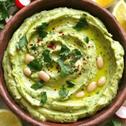 To make the creamy avocado and white bean dip, gather these simple ingredients: - 1 ripe avocado, peeled and pitted - 1 can (15 oz) white beans (cannellini or navy beans), drained and rinsed - 2 tablespoons tahini - 2 tablespoons fresh lemon juice - 2 cloves garlic, minced - 1 teaspoon ground cumin - 2 tablespoons olive oil - Seasoning (salt and black pepper to taste) - Optional garnishes: chopped fresh parsley, red pepper flakes, or sliced radishes Each of these ingredients brings a unique flavor and texture to the dip. The ripe avocado adds creaminess, while the white beans provide protein and smoothness. Tahini adds a nutty taste, and lemon juice gives it a fresh zing. Garlic and cumin bring depth, while olive oil helps achieve the perfect texture. You can also customize the dip with optional garnishes. Chopped parsley adds color, red pepper flakes give a kick, and radish slices add crunch. These small touches make serving the dip even more special. For the full recipe, check out the details in the previous section. To make the perfect creamy avocado and white bean dip, start with the avocado. Choose a ripe avocado for the best taste. To check if it's ripe, gently squeeze it. It should feel slightly soft, but not mushy. If it’s too firm, let it sit on the counter for a few days to ripen. Next, let's talk about the white beans. Use canned white beans for convenience. Before you use them, make sure to drain and rinse them well. This step removes excess salt and improves the taste of the dip. Pour the beans into a colander and rinse under cold water for a minute. Shake off the excess water before you add them to the food processor. Now, it’s time to combine the ingredients. In your food processor, start by adding the avocado. Next, add the drained white beans. Then, include the tahini, fresh lemon juice, minced garlic, and ground cumin. This order helps everything mix well. Remember, the lemon juice will help keep the avocado bright and green! For a smooth texture, blend everything together for about 30 seconds. Stop to scrape down the sides of the bowl. This ensures everything blends evenly. Once you have a creamy base, slowly drizzle in the olive oil while the processor runs. Blend for another 20 seconds until you reach your desired consistency. If it seems too thick, you can add a little more olive oil. Taste your dip, and don't forget to season it with salt and black pepper. Enjoy creating this simple and tasty dip! For the full recipe, check out the details above. To boost the taste of your creamy avocado and white bean dip, add spices and herbs. Consider trying smoked paprika for a warm flavor or fresh cilantro for brightness. You can also mix in a few drops of hot sauce for some heat. When seasoning, start with a pinch of salt and black pepper. Taste as you go to find the right balance for your palate. For a smooth and creamy dip, use olive oil wisely. Start with two tablespoons and blend until you reach your desired creaminess. If the dip is too thick, add a little more oil. Be careful not to over-blend, which can make the texture too runny. A common mistake is adding too much liquid at once. Remember, you can always add more, but it's hard to fix if you add too much. Serve your dip in a colorful bowl to catch the eye. For a fun twist, try using a hollowed-out avocado as a serving dish. Garnish with chopped fresh parsley for a pop of green or a sprinkle of red pepper flakes for a touch of spice. You can also add thin slices of radishes on top for crunch and color. These simple ideas make your dip look as good as it tastes and will impress your guests. {{image_2}} You can easily switch out white beans in this dip. Black beans add a rich flavor and a fun color. Chickpeas, also known as garbanzo beans, bring a nutty taste. These swaps keep the dip fresh and interesting. Each bean type has a unique texture and taste, so feel free to explore! To make your dip even tastier, try adding roasted red peppers. They give a smoky flavor that pairs well with avocado. If you like some heat, toss in jalapeños. They add spice and a nice contrast to the creamy dip. You can also mix in herbs like cilantro or basil for a fresh twist. Get creative and make it your own! This dip is naturally vegan and gluten-free, which is great for many diets. To keep it healthy, use low-sodium beans. If you want to reduce fat, cut back on olive oil. You can even skip the tahini and still enjoy a creamy texture. This dip is perfect for everyone, no matter their diet! For the full recipe, check out the complete guide. To keep your creamy avocado and white bean dip fresh, use an airtight container. Glass containers work well because they seal tightly and help avoid odors. If you don’t have one, a plastic container with a lid is also fine. Just make sure it closes well to keep air out. This dip lasts about three to five days in the fridge. The lemon juice helps slow browning, but the avocado can still darken. If you see browning, just stir it back in. It still tastes great! You do not need to reheat this dip. Serve it cold or at room temperature for the best taste. If it seems thick after storage, stir in a little olive oil or lemon juice to smooth it out. It’s great with veggies or chips straight from the fridge! For the full recipe, check out the main article. Yes, you can make this dip a day in advance. This gives the flavors more time to blend. Keep it in a sealed container in the fridge. To prep, blend the ingredients as you normally would. Serve it chilled for a refreshing treat. There are many fun options! Some great dippers include: - Fresh veggie sticks (carrots, celery, bell peppers) - Pita chips or tortilla chips - Crackers or bread slices - Sliced cucumbers - Toasted baguette rounds You can also use it as a spread on sandwiches or wraps. To keep your dip fresh, use lemon juice. The acid slows down browning. Store the dip in an airtight container. Press plastic wrap directly onto the surface before sealing. This helps keep air out, keeping it green and tasty. You now have a complete guide to making Creamy Avocado and White Bean Dip. We covered ingredients, prep steps, and tips for high flavor and smooth texture. You learned about variations and storage to keep your dip fresh. Experimenting with different beans and spices can really change the taste. Enjoy this dip with your favorite snacks or meals. It’s easy, tasty, and perfect for any occasion. Dive in and make your own version today!