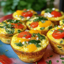 - Spinach, chopped - Bell pepper, diced - Cherry tomatoes, halved - Red onion, finely chopped I love using fresh produce in my veggie packed egg muffins. Spinach adds color and nutrients. Bell peppers give a nice crunch and sweetness. Cherry tomatoes burst with flavor when you bite into them. Red onion gives a slight zing that brightens up the dish. - Large eggs - Garlic powder - Paprika - Salt and pepper Large eggs form the base of this recipe. They hold everything together and create a fluffy texture. Garlic powder adds a hint of flavor, while paprika gives a warm touch. Salt and pepper enhance all the tastes, making each muffin savory. - Shredded cheese (cheddar or feta) - Olive oil or cooking spray for greasing Cheese brings richness to the muffins. I prefer cheddar for its sharpness or feta for a tangy twist. Greasing the muffin tin with olive oil or cooking spray ensures the muffins come out easily. You can find the full recipe for these delicious muffins at the end. First, preheat your oven to 375°F (190°C). While it heats, grease a muffin tin with olive oil or cooking spray. This step helps the muffins pop out easily. Next, crack six large eggs into a large mixing bowl. Whisk them well until they blend into a smooth mixture. Now, it's time to make it colorful! Add one cup of chopped spinach, half a diced bell pepper, and half a cup of halved cherry tomatoes. Toss in a quarter cup of finely chopped red onion and a quarter cup of shredded cheese, like cheddar or feta. For flavor, season with garlic powder, paprika, salt, and pepper. Stir until everything mixes nicely. This blend gives your egg muffins a tasty, veggie-packed boost. Pour the egg and veggie mixture into your muffin tin, filling each cup about three-quarters full. This allows room for the muffins to rise. Bake them in the preheated oven for 18 to 20 minutes. Keep an eye on them; they are done when they look set and lightly golden on top. Once baked, take them out and let them cool for a few minutes. Use a knife to gently run around the edges to help release the muffins. Enjoy them warm or store them in an airtight container. For the full recipe, refer back to the ingredient list. To make sure your veggie packed egg muffins cook evenly, preheat your oven to 375°F (190°C) first. This step helps the muffins rise nicely. Fill each muffin cup about 3/4 full to avoid overflow. If you fill them too much, the muffins will spill over and create a mess. When greasing the muffin tin, use olive oil or cooking spray. Make sure to coat each cup well. This prevents the muffins from sticking. If they stick, it’s hard to get them out whole. Serve the muffins on a colorful platter. This makes them look appealing. You can enjoy them for breakfast or as a snack during the day. Garnish with fresh herbs like parsley or chives for a pop of color. This adds flavor and makes your dish look gourmet. If your muffins are undercooked, bake them a bit longer. Check them with a toothpick; it should come out clean. If they are too dry, try adding a little more cheese or vegetables next time. This will help keep them moist. You can also reduce the baking time to make sure they stay fluffy. {{image_2}} You can easily switch vegetables in this recipe. Instead of spinach, try using kale. Kale adds a nice crunch and extra nutrients. It holds up well in baking too. Another great option is zucchini. Grate it and mix it in for a moist texture. You can also use mushrooms. They give a savory flavor that complements the eggs perfectly. Want to add more protein? Consider adding cooked bacon or sausage. Chop them into small pieces and mix them in. This will give your muffins a hearty taste. If you prefer a lighter option, use only egg whites. They cut calories but still give you protein. This way, you can enjoy a healthy breakfast without losing flavor. Cheese can change the whole flavor of your muffins. Try using goat cheese for a tangy twist. Mozzarella is great too, adding a creamy texture. If you want a dairy-free option, look for vegan cheese. It melts well and tastes good. Experimenting with cheese lets you create a new favorite every time. For the full recipe, check out the Veggie Packed Egg Muffins 🥚 above. To keep your veggie packed egg muffins fresh, store them in an airtight container. This helps prevent moisture loss and keeps them tasty. You can place the muffins in the fridge for up to five days. Make sure they cool completely before sealing them away. Warm muffins may create condensation inside the container. You can freeze egg muffins for longer storage. First, let them cool completely. Then, place them in a single layer on a baking sheet. Freeze them for about an hour until firm. After that, transfer them to a freezer-safe bag or container. They can stay good for up to three months. When you're ready to eat, reheat them in the microwave for about one to two minutes. You can also warm them in the oven at 350°F (175°C) for about 10-15 minutes. Using meal prep containers is a great way to store your muffins. This helps you grab a quick breakfast or snack. I recommend packing one or two muffins per container. This way, you can keep track of how many you have. For freshness, aim to eat them within a week if stored in the fridge. For frozen muffins, enjoy them within three months for the best taste. You can easily change the Veggie Packed Egg Muffins to fit your taste. Here are some options: - Add or remove veggies: You can swap spinach for kale or add zucchini. - Change the cheese: Try goat cheese or mozzarella for a new flavor. - Mix in proteins: Add cooked bacon, sausage, or even beans for extra protein. - Spice it up: If you like heat, toss in some red pepper flakes. Feel free to experiment! You can create a new favorite each time. Yes, you can make these muffins ahead of time! Here are some best practices: - Cool completely: Let them cool before storing to avoid sogginess. - Use airtight containers: Keep them fresh in the fridge for up to five days. - Freeze for later: You can freeze them for up to three months. Just thaw before eating. - Reheat easily: Microwave for a quick breakfast or snack. Meal prepping these muffins saves time and keeps your week tasty! No muffin tin? No problem! Here are some alternatives: - Use a ramekin: These small dishes work well for baking. - Try a baking dish: Pour the mixture into a greased baking dish and cut into squares. - Silicone molds: These flexible molds are great for easy removal. Get creative! The key is to ensure your egg mixture is evenly distributed. To check if your muffins are done, look for these signs: - Set and firm: The muffins should be firm to the touch and not jiggle. - Lightly golden: Look for a golden top; this shows they’re cooked. - Toothpick test: Insert a toothpick into the center. If it comes out clean, they’re done. Perfectly baked muffins make a delicious and healthy meal! For the complete recipe, refer to the Full Recipe section. These veggie-packed egg muffins are easy to make and full of flavor. You can mix fresh produce, pantry staples, and your favorite cheeses to create a tasty meal. Follow simple steps to prepare, bake, and serve these muffins. Keep in mind tips for best results and ideas for storage. Experiment with different veggies and proteins to suit your taste. Enjoy these muffins for breakfast or snacks. With just a few ingredients and steps, you can have a nutritious treat ready in no time. Now, get cooking and enjoy a delicious meal!