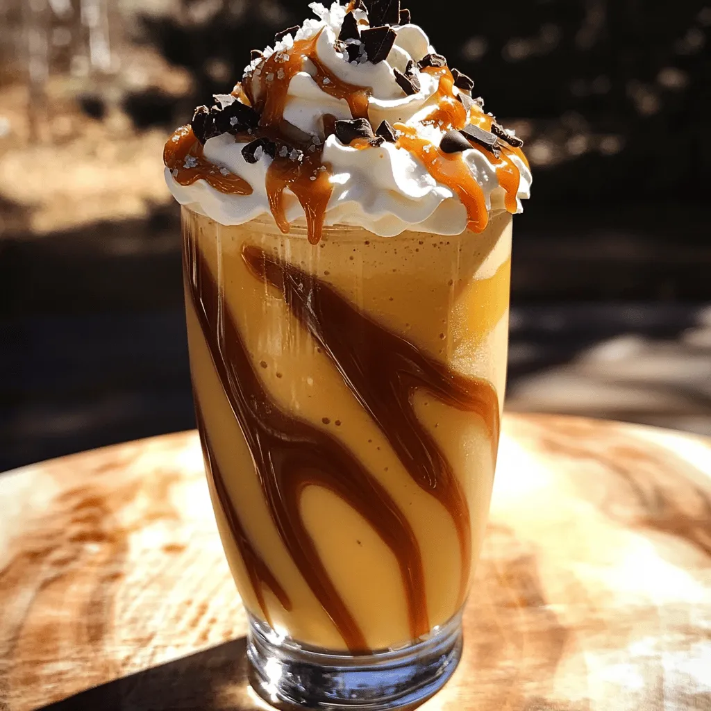 To make the salted caramel cookie shake, you need these simple ingredients: - 2 cups vanilla ice cream - 1 cup milk (any kind) - 1/4 cup caramel sauce, plus extra for drizzling - 1/2 teaspoon sea salt, plus a pinch for garnish - 4-5 chocolate chip cookies, crumbled - Whipped cream for topping - Chocolate shavings or cookie crumbles for garnish Each ingredient plays a key role in creating a rich and creamy shake. The vanilla ice cream makes it smooth and sweet. Milk adds a nice texture. Caramel sauce gives the shake its signature flavor, while sea salt balances the sweetness. The crumbled cookies add crunch and fun! If you have allergies, you can easily swap some ingredients: - Use dairy-free ice cream for a vegan option. - Almond milk or oat milk works well as a milk substitute. - If gluten is a concern, use gluten-free cookies. - Maple syrup can replace caramel sauce for a different flavor. These swaps keep the shake tasty while making it safe for everyone. Choosing premium ingredients can elevate your shake: - Opt for artisanal vanilla ice cream for richer flavor. - Use homemade caramel sauce for a fresher taste. - Try sea salt flakes for a gourmet touch. - Look for gourmet chocolate chip cookies for added depth. Investing in quality ingredients makes this treat even more special. You can find the full recipe above to guide you through making this delightful shake! To make your salted caramel cookie shake, start by gathering your ingredients. You will need: - 2 cups vanilla ice cream - 1 cup milk (any kind) - 1/4 cup caramel sauce, plus extra for drizzling - 1/2 teaspoon sea salt, plus a pinch for garnish - 4-5 chocolate chip cookies, crumbled - Whipped cream for topping - Chocolate shavings or cookie crumbles for garnish Now, let’s get started! First, grab your blender. In the blender, combine the vanilla ice cream, milk, caramel sauce, and sea salt. Blend until smooth and creamy. Next, carefully add the crumbled chocolate chip cookies. Pulse a few times. You want some pieces to stay whole for texture. To ensure your shake is creamy, blend on low speed at first. This helps mix the ice cream and milk without overflowing. As the mixture becomes smooth, increase the speed for a few seconds. If it seems too thick, add a splash more milk. It should be thick but sippable. Once blended, it’s time to serve! Drizzle extra caramel sauce inside your serving glasses. This makes for a lovely presentation. Pour the shake into the glasses, filling them generously. Top with whipped cream. Then, sprinkle a pinch of sea salt, chocolate shavings, or extra cookie crumbles on top. Serve with a straw or spoon right away. Enjoy every sip of this delicious treat! This recipe is a fun way to treat yourself and share with friends. You can find the full recipe above for easy reference. To get the best texture, start with cold ingredients. Cold ice cream and milk blend easier. Use full-fat milk for creaminess. Blend until smooth but leave some cookie bits for crunch. If it's too thick, add a splash of milk. If too thin, add more ice cream. You can add more flavor with a few simple tweaks. Try adding a dash of vanilla extract for depth. A sprinkle of cinnamon can add warmth. For a nutty twist, use crushed nuts or toffee bits. Drizzle extra caramel on top for a sweet finish. Avoid blending too long, or the shake will turn watery. Don't forget to drizzle caramel inside the glasses; it makes a big difference. Be careful with the sea salt; too much can overpower the flavor. Lastly, remember to serve it right away for the best taste and texture. {{image_2}} You can play with flavors in your salted caramel cookie shake. Try adding peanut butter for a nutty twist. A sprinkle of cinnamon can give it a warm vibe. You can also swap vanilla ice cream for chocolate ice cream. This change adds depth and richness. For those who love fruit, blend in some banana or strawberries. Each mix can create a fun new treat. If you want a vegan shake, use plant-based ice cream. Almond, coconut, or cashew ice cream works well. Swap regular milk for almond or oat milk. Use vegan caramel sauce to keep it dairy-free. For a gluten-free option, choose gluten-free cookies. This way, everyone can enjoy the shake without worry. Seasonal ingredients can add a fresh twist to your shake. In the fall, try adding pumpkin puree and pumpkin spice. This gives a cozy, autumn flavor. In winter, a touch of peppermint extract can make it festive. During summer, fresh berries can add a bright touch. These changes keep your shake exciting all year round. For the full recipe, check out the detailed instructions provided above. If you have leftover salted caramel cookie shake, store it in an airtight container. Make sure to keep it in the fridge. It’s best to consume it within one day. The shake may lose its creamy texture over time. To refresh your shake, blend it again. If it's too thick, add a splash of milk. I do not recommend reheating it. The shake tastes best when cold and creamy. You can freeze the shake for a treat later. Pour it into ice cube trays. Once frozen, blend the cubes with a bit of milk for a quick shake. This method is fun and keeps the flavor fresh. For best results, use it within a month. For the complete recipe, check out the full recipe section above. A Salted Caramel Cookie Shake is a sweet and creamy drink. It combines vanilla ice cream, milk, and caramel sauce. The shake gets its unique flavor from sea salt and chocolate chip cookies. This treat is rich, indulgent, and perfect for dessert or a snack. You can use frozen yogurt or banana as a base. Blend one ripe banana with milk and caramel sauce. This will give you a creamy texture without ice cream. You can also add some ice cubes for a thicker shake. Many cafes offer variations of this drink. You might find it labeled as a cookie shake or caramel shake. Not every cafe will have it, so check the menu or ask the barista. Some cafes may even allow you to customize your order. Pair this shake with warm chocolate chip cookies or brownies. It also goes well with salty snacks like pretzels. If you want something lighter, try pairing it with fresh fruit like strawberries or apples. Yes, you can easily double or triple this recipe. Just adjust the ingredients accordingly. Use a larger blender to mix everything well. This way, you can serve more people or save some for later. To make the Salted Caramel Cookie Shake, you need a few simple items. Here’s what you will need: - 2 cups vanilla ice cream - 1 cup milk (any kind) - 1/4 cup caramel sauce, plus extra for drizzling - 1/2 teaspoon sea salt, plus a pinch for garnish - 4-5 chocolate chip cookies, crumbled - Whipped cream for topping - Chocolate shavings or cookie crumbles for garnish These ingredients work together to create a rich and creamy shake. The vanilla ice cream gives it a sweet base, while the milk helps to blend everything smoothly. Caramel sauce adds a sweet and salty kick. The sea salt heightens the flavor. Crumbled cookies add a fun crunch. Finally, whipped cream and toppings make it look beautiful. You can swap out the vanilla ice cream for other flavors if you like. Try using chocolate ice cream for a deeper taste. You can also change the milk. Almond or oat milk will work well too. This recipe is all about what you enjoy. For a special touch, use homemade caramel sauce. It adds freshness and depth. If you want an extra sweet treat, add more cookies on top. Don't forget to check out the Full Recipe for more details! In this blog post, we explored how to make a delicious Salted Caramel Cookie Shake. We covered the key ingredients, offered substitution options, and shared ideas for premium picks. I provided simple prep steps, blending tips, and ways to serve it nicely. We delved into texture, flavor enhancements, and common mistakes. I also suggested fun variations and how to store leftovers safely. Making this shake can be fun and easy. Enjoy creating it your own way!