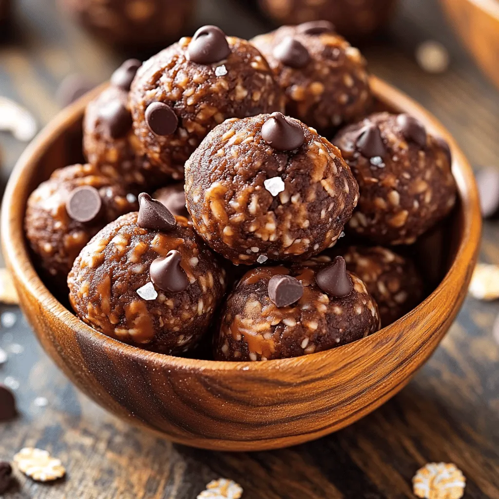 To make No Bake Chocolate Energy Balls, gather these simple ingredients: - 1 cup rolled oats - 1/2 cup natural peanut butter (or almond butter) - 1/3 cup honey or maple syrup - 1/4 cup unsweetened cocoa powder - 1/2 cup ground flaxseed - 1/4 cup dark chocolate chips (or cacao nibs) - 1 teaspoon vanilla extract - A pinch of sea salt These energy balls pack a punch! Each ball contains healthy fats, fiber, and protein. They are great for a quick snack or a pre-workout boost. Here’s a quick breakdown of the key nutrients: - Calories: About 100 per ball - Protein: 3-4 grams - Healthy Fats: 5-7 grams - Fiber: 2-3 grams - Sugar: 5-6 grams (depends on sweetener choice) You can easily swap ingredients based on what you have. Here are some great options: - Nut Butters: Use almond butter or sunflower seed butter for nut-free options. - Sweeteners: Maple syrup works well instead of honey for a vegan choice. - Cocoa Powder: Carob powder can replace cocoa for a different flavor. - Chocolate Chips: Try using mini chocolate chips for a fun twist. Feel free to get creative with your choices! These substitutions can help fit your taste or dietary needs while still making delicious No Bake Chocolate Energy Balls. For the full recipe, check out the details above. Making no-bake chocolate energy balls is quick and fun. You only need 15 minutes of prep time. Gather all your ingredients before you start. This will make mixing easier. Here’s what you need: rolled oats, peanut butter, honey, cocoa powder, flaxseed, chocolate chips, vanilla, and sea salt. In a large mixing bowl, combine all your ingredients. Start with the rolled oats and peanut butter. Add honey and cocoa powder next. Then, mix in the ground flaxseed and chocolate chips. Finally, add the vanilla and a pinch of sea salt. Use a spatula or your hands to mix well. You want the mixture to stick together nicely. If it feels too dry, add a splash of water or more peanut butter. Once you mix everything, cover the bowl with plastic wrap. Place the bowl in the fridge for about 30 minutes. Chilling helps the mixture firm up. After 30 minutes, take it out. Now, grab small portions of the mixture in your hands. Roll them into balls about one inch in size. If you like, roll the balls in cocoa powder or coconut for extra flavor. Store your energy balls in an airtight container. They last about a week in the fridge. For longer storage, freeze them. Make sure to check the full recipe for more details! To boost the flavor of your no bake chocolate energy balls, try adding a splash of espresso powder. This small addition makes the chocolate taste richer. You can also mix in spices like cinnamon or nutmeg for warmth. For texture, consider adding chopped nuts or seeds. They add crunch and make each bite exciting. If you want more sweetness, add extra honey or maple syrup, but do it slowly. If your mixture is too dry and crumbly, add a bit more peanut butter or honey. This helps bind the ingredients better. If it is too wet, add more oats or flaxseed to absorb the extra moisture. Sometimes, the mixture may not hold shape. If this happens, chill it longer in the fridge. Cold mixture is easier to roll. You can make these energy balls your own! Swap the peanut butter for almond butter or sun butter. Each one gives a different taste. Want to change the chocolate? Use white chocolate chips or dried fruit instead. You can even add protein powder for an extra boost. Get creative and make flavors that you love! For more ideas, check out the Full Recipe. {{image_2}} You can switch honey or maple syrup for other sweeteners. Try agave nectar or coconut sugar. Each will change the taste slightly but still keep it sweet. If you want a low-carb option, use stevia or erythritol. These options help make the energy balls healthier. Peanut butter is great, but you can use any nut butter. Almond butter gives a nice flavor. Cashew butter adds creaminess. Sunflower seed butter works well too, especially for nut allergies. Each nut butter changes the taste and texture, so feel free to experiment. Want to boost the nutrition? Add protein powder to your mix. A scoop of vanilla or chocolate protein works best. You can also mix in superfoods like chia seeds or hemp seeds. These add extra nutrients and fiber. Just keep the total dry ingredients balanced for the best results. For the full recipe, check out the instructions above! I recommend storing your No Bake Chocolate Energy Balls in an airtight container. This keeps them fresh and tasty. Place a piece of parchment paper between layers if you stack them. This avoids sticking and makes it easy to grab one when you want a quick snack. If you want to keep these energy balls for longer, freezing is a great option. Just lay them out on a baking sheet first. Freeze them for about an hour until firm. After that, transfer them to a freezer-safe bag. They will last up to three months in the freezer. When you're ready to eat, just thaw them in the fridge overnight. In the fridge, these energy balls can last up to one week. Keep an eye on them for any changes in smell or texture. If you see any signs of spoilage, it’s best to toss them out. This way, you can enjoy fresh and healthy snacks every time! For detailed ingredients and instructions, check the Full Recipe. You can easily make these energy balls without peanut butter. Just swap it for almond butter or sunflower seed butter. Both options work well. They give a nice flavor and texture. Follow the same steps in the full recipe. Yes, you can use other sweeteners. Maple syrup, agave, or coconut sugar are great choices. Each will change the taste a bit. Use what you have at home. Make sure to adjust the amount to keep the right texture. These energy balls last about one week in the fridge. Store them in an airtight container. They stay fresh and tasty. For longer storage, freeze them for up to three months. This blog post covered all you need to know to make No Bake Chocolate Energy Balls. We explored ingredients, step-by-step instructions, and tips for great results. You learned about variations for flavor and nutrition and how to store these treats. Feel free to change ingredients to fit your tastes. Try new sweeteners or nut butters. You can enjoy these energy balls as a quick snack or a healthy treat. Now, it's time to make your own!