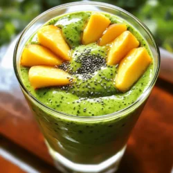 - 1 ripe peach, pitted and sliced - 1 cup fresh spinach leaves, packed - 1/2 ripe banana - 1 cup almond milk (or any milk of choice) - 1 tablespoon chia seeds - 1 tablespoon honey or maple syrup (optional) - A few ice cubes The ingredients in this Peach Spinach Smoothie work together to create a tasty drink. Each one adds flavor and nutrition. The ripe peach brings sweetness and juiciness. Fresh spinach adds a boost of vitamins and minerals. The banana makes the smoothie creamy. Almond milk provides a nice smooth base. Chia seeds add healthy fiber and omega-3 fats. You can sweeten it with honey or maple syrup if you like. A serving of this smoothie has around 200 calories. It offers about 30 grams of carbohydrates, 5 grams of protein, 4 grams of fat, and 6 grams of fiber. These numbers can vary based on your milk choice and if you add sweeteners. Spinach is a superfood. It is low in calories and high in vitamins A, C, and K. These nutrients help keep your body strong and healthy. They can also help you feel full longer. Peaches are not just sweet; they are good for you too. They contain vitamins A and C, which support your immune system. They also have antioxidants that help fight free radicals in your body. This is why peaches are a great choice for smoothies. With these ingredients, you create a drink that is not only tasty but also packed with health benefits. For the complete recipe, check out the Full Recipe section. To start, wash your fresh spinach leaves. Use cool running water to remove dirt. Make sure to rinse them well. Next, slice the ripe peach in half and remove the pit. After that, cut the peach into smaller slices. This makes blending easier. Now it’s time to blend! In your blender, combine the sliced peach, spinach, banana, almond milk, and chia seeds. If you want a sweeter drink, add honey or maple syrup too. Blend on high speed for 30 to 60 seconds. You want it smooth and creamy. If you prefer a colder drink, toss in a few ice cubes. Blend again until it's all mixed well. Pour your smoothie into a glass or bowl. To make it look nice, you can add a slice of peach on top. Use a clear glass to show off the lovely colors. You can also use a fun straw to enjoy your drink. Get creative with the presentation! To make your peach spinach smoothie shine, balance sweetness with honey or maple syrup. Start with a small amount and taste as you go. You can always add more. For extra flavor, think about adding spices like cinnamon or nutmeg. These spices add warmth and depth without overpowering the fruit. Do you prefer a thicker or thinner smoothie? If you want a thicker drink, add more banana or chia seeds. For a thinner option, simply use more almond milk. If you like cold smoothies, add ice cubes. You can also freeze the peach slices ahead of time to chill your drink without watering it down. Cleaning the blender can feel like a chore, but it doesn’t have to be. Rinse the blender right after use to make cleaning easier. Fill it halfway with warm water and a drop of soap, then blend for a few seconds. Rinse again, and you’re done! If you have leftover smoothie, store it in an airtight container in the fridge for up to a day. Just give it a good shake or stir before enjoying it again. For the full recipe, check out the detailed instructions above. {{image_2}} You can mix other fruits with peach and spinach for fun flavors. Bananas add creaminess and sweetness. Berries like strawberries or blueberries give a tart kick. Pineapple offers a tropical twist. Seasonal fruits like mango or kiwi can brighten up your drink. Try mixing in whatever fruits you have at home! Choosing the right milk can change your smoothie’s taste. Almond milk is light and nutty. Soy milk is creamy and rich in protein. Coconut milk adds a tropical flavor. If you want a thicker smoothie, add yogurt. Greek yogurt is great for creaminess and adds protein too. To make your smoothie more filling, add protein. You can mix in protein powder, which blends well and boosts nutrition. Nut butter, like almond or peanut, adds healthy fats and flavor. Greek yogurt works here too, giving extra creaminess and protein. Feel free to experiment with these options! How long can the smoothie last in the fridge? You can store your peach spinach smoothie in the fridge for about 24 hours. After that, it may lose its fresh taste and color. Best practices for storing smoothies To keep it fresh, pour the smoothie into an airtight container. This helps reduce exposure to air and light, preserving flavor and nutrients. Freezing portions for later use You can freeze your smoothie for up to three months. Pour it into ice cube trays or freezer-safe bags. This way, you can grab just what you need later. How to prepare smoothie packs Make smoothie packs for quick and easy use. Combine sliced fruit, spinach, and chia seeds in freezer bags. When you want a smoothie, just add almond milk and blend. How to revive a previously frozen smoothie To revive a frozen smoothie, let it thaw in the fridge overnight. If it's too thick, add a splash of almond milk and blend until smooth. Mixing in fresh ingredients before serving Before serving, mix in fresh ingredients like banana or berries. This adds flavor and texture, making your smoothie taste fresh and vibrant. For the full recipe, check out the Peachy Green Bliss Smoothie! To make a peach spinach smoothie vegan, simply swap out dairy products for plant-based ones. Use almond milk, soy milk, or oat milk instead of regular milk. For sweetening, choose maple syrup over honey. These small changes keep the tasty flavor while making it suitable for a vegan diet. Yes, you can use frozen spinach! It will add a nice chill to your smoothie. However, frozen spinach can change the taste and texture a bit. It may make the smoothie thicker, but it still packs the same nutrients. Just blend it longer to ensure a smooth finish. You can get creative with your smoothie! Consider adding: - 1 tablespoon of nut butter for creaminess. - A handful of berries for extra flavor. - A scoop of protein powder for energy. - Flax seeds for added fiber. These additions enhance both taste and nutrition, making your drink even better. If you lack a blender, don't worry! You can use a food processor or an immersion blender. If you have neither, mash the peach and banana in a bowl. Then, mix in the spinach with a whisk or fork. Slowly stir in your milk and chia seeds until well combined. It may take more effort, but it's doable! This blog post shared a simple and healthy peach spinach smoothie recipe. We covered the key ingredients, their health benefits, and step-by-step instructions for blending. You learned tips for flavor, consistency, and even storage ideas. In conclusion, this smoothie is a great way to boost your nutrition. You can customize it however you like. Enjoy creating your own delicious versions and explore endless possibilities!
