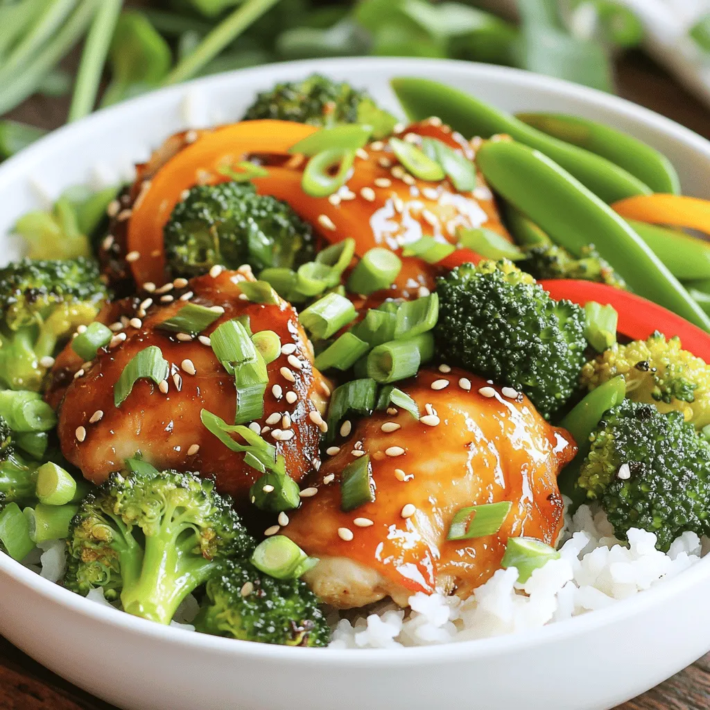 To make these tasty bowls, you'll need a few key items: - 1 lb boneless, skinless chicken thighs, cut into bite-sized pieces - 1 cup teriyaki sauce (store-bought or homemade) - 2 tablespoons sesame oil - 2 cups cooked white rice or brown rice - 1 cup broccoli florets - 1 cup snap peas - 1 red bell pepper, sliced - 2 green onions, sliced (for garnish) - Sesame seeds (for garnish) These ingredients come together to create a meal that is bold in flavor and easy to prepare. You can easily change the recipe to match your tastes or what's in your kitchen. Here are some ideas: - Carrots, julienned - Bell peppers in different colors - Baby corn or water chestnuts - Edamame for extra protein - Cashews or peanuts for crunch Feel free to mix and match these options. You’ll find a version you love! This dish is not only delicious but also packed with nutrients. Here’s a quick breakdown per serving: - Calories: Approximately 450 - Protein: 28 grams - Carbohydrates: 55 grams - Fat: 15 grams - Fiber: 5 grams This meal offers a good balance of protein and carbs, making it a great choice for lunch or dinner. For the full recipe, check out the section above! Start by cutting the chicken thighs into bite-sized pieces. This helps the chicken cook faster and soak up the flavor. In a bowl, add the chicken pieces and half of the teriyaki sauce. Mix them well so every piece gets coated. Let this sit for at least 15 minutes. If you have more time, marinate for up to 2 hours in the fridge. This step makes your chicken tasty and juicy. Heat sesame oil in a large skillet or wok over medium-high heat. When the oil is hot, add the marinated chicken. Make sure to discard any leftover marinade. Cook the chicken for about 5 to 7 minutes. Stir occasionally to help it cook evenly. You want the chicken to be browned and no longer pink inside. This step is key for a safe and delicious meal. Once your chicken is cooked, it's time to add the veggies. Toss in the broccoli, snap peas, and sliced red bell pepper. Stir-fry the mix for 3 to 5 minutes. You want the vegetables to be tender but still crunchy. This keeps them bright and fresh. After mixing, pour the rest of the teriyaki sauce over everything. Stir well to coat all the ingredients. Heat for one more minute to blend those flavors. Now, you’re ready to assemble your Easy Teriyaki Chicken Bowls! Check out the Full Recipe for complete details. To get the best flavor in your teriyaki chicken bowls, start with good marinating. Use half of the teriyaki sauce to marinate the chicken. Let it soak for at least 15 minutes. For a deeper taste, marinate for up to 2 hours in the fridge. This extra time allows the flavors to blend well. Also, think about using homemade teriyaki sauce. You can mix soy sauce, brown sugar, garlic, and ginger for a fresh taste. Cooking the chicken right is key to a great dish. Use medium-high heat in your skillet or wok. This helps the chicken brown nicely. Make sure to discard any excess marinade before cooking. This prevents excess liquid from steaming the chicken. Stir occasionally while cooking to ensure even browning. The chicken should take about 5-7 minutes to cook through. When done, it should no longer be pink in the center. Avoid common mistakes to make your bowls shine. Don’t skip the marinating step; it adds great flavor. Overcrowding the pan can also lead to uneven cooking. If you add too many ingredients at once, the chicken may steam instead of sear. Lastly, be careful not to overcook the veggies. They should be tender-crisp for the best texture. Keeping these tips in mind will help you create delicious teriyaki chicken bowls every time. For the complete cooking process, check out the Full Recipe. {{image_2}} You can swap the chicken for other proteins. Try beef, shrimp, or tofu. Each option brings unique flavors and textures. For beef, use thin slices of flank steak. Cook it quickly for a tender bite. If you choose shrimp, make sure they are fresh or thawed. Cook them until they turn pink. Tofu is great for a vegetarian twist. Press and cube it before cooking to get rid of excess moisture. Going meatless is easy with this dish. Use firm tofu or tempeh as your protein. Both absorb the teriyaki sauce well. You can also add more veggies to make it hearty. Vegetables like mushrooms, carrots, and zucchini work great. For a vegan version, ensure your teriyaki sauce is free from honey. Many brands offer vegan-friendly options. You can boost flavor with simple additions. Try fresh ginger or garlic for a spicy kick. A dash of red pepper flakes adds heat. You can also mix in sesame seeds during cooking for a nutty taste. For a tangy twist, drizzle some rice vinegar or lime juice before serving. Adding pineapple chunks can give a sweet and tropical flair. These small changes can make your teriyaki bowls exciting every time. For further details on making these variations, check the Full Recipe. To store leftovers, let the teriyaki chicken cool completely. Place it in an airtight container. You can keep it in the fridge for up to three days. Make sure to separate the rice from the chicken and veggies for better freshness. If you want to freeze the chicken bowls, use freezer-safe bags or containers. Make sure to label them with the date. You can freeze the bowls for up to three months. To avoid freezer burn, squeeze out as much air as possible before sealing. When reheating, the microwave works well. Heat the chicken and veggies for two minutes, stirring halfway. If you prefer, you can reheat on the stove. Just add a splash of water to keep it moist. Cook until heated through, about 5-7 minutes. Enjoy your Easy Teriyaki Chicken Bowls just as tasty as when you first made them! For the full recipe, check the earlier sections. You can serve many sides with Easy Teriyaki Chicken Bowls. Rice is a great base. I prefer white or brown rice for a hearty feel. You can also add a crisp salad. A simple cucumber salad works well. For extra color, try pickled carrots or radishes. You might like to serve edamame beans too. They add protein and a nice texture. Don't forget some fresh fruit for a sweet touch. Pineapple or orange slices can brighten your meal. Yes, you can make this recipe in advance. The chicken can marinate for a few hours. This makes it more flavorful. You can also cook the chicken and veggies ahead. Store them in the fridge for up to three days. Just keep the rice separate until serving. When you're ready to eat, reheat everything together in a pan. This keeps the meal fresh and tasty. To adjust the spice level, start with less teriyaki sauce. You can always add more later. If you like heat, add some red pepper flakes. Sriracha is another great option for spice. For a milder flavor, choose a sweet teriyaki sauce. You can also balance spice with a touch of honey. This adds sweetness without making it too hot. Experiment until you find your perfect mix. For the full recipe, refer back to the Easy Teriyaki Chicken Bowls section. This article covered how to make easy teriyaki chicken bowls. We discussed the main and optional ingredients, and we explored their nutrition. I shared step-by-step instructions for marinating, cooking the chicken, and preparing vegetables. You learned helpful tips and tricks to avoid common mistakes and enhance flavors. I also provided variations using different proteins and offered storage and reheating advice. With these insights, you can create a delicious meal any time. Enjoy your cooking!
