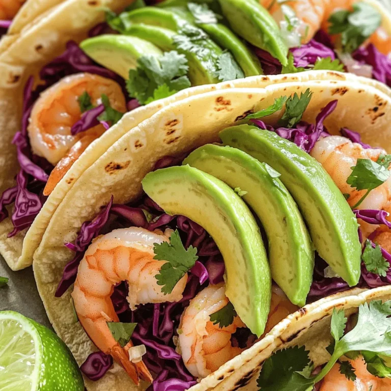 - 1 pound large shrimp, peeled and deveined - 2 tablespoons olive oil - 3 tablespoons fresh lime juice - Zest of 1 lime - 1 teaspoon ground cumin - 1 teaspoon garlic powder - Salt and pepper to taste - 1 cup fresh cilantro, chopped - 8 small corn or flour tortillas - 1 cup red cabbage, shredded - 1 avocado, sliced - Lime wedges for serving When I make cilantro lime shrimp tacos, I start with fresh shrimp. The large shrimp really pop with flavor. I peel and devein them, which makes them ready to cook. Next, I mix up my marinade. I use olive oil, fresh lime juice, and lime zest. This mix gives the shrimp a bright and zesty flavor. I also add ground cumin and garlic powder for extra taste. Salt and pepper help tie it all together. I let the shrimp sit in this mix for about 20 minutes. While the shrimp marinate, I prepare my toppings. Fresh cilantro adds a nice touch. Red cabbage adds crunch and color. Sliced avocado makes everything creamy. I also have lime wedges ready for serving. These ingredients blend well together. The fresh flavors make for a tasty and simple dinner. For the complete recipe, check [Full Recipe]. First, grab a medium bowl. Combine the olive oil, fresh lime juice, lime zest, cumin, garlic powder, salt, and pepper. Mix these well. You want a smooth blend that will coat the shrimp nicely. The lime juice adds zing, while the cumin gives warmth. Next, add the shrimp to the marinade. Make sure all the shrimp get coated. This step is key for flavor. Let the shrimp sit in the marinade for 15 to 20 minutes. This helps the shrimp soak up those tasty flavors. Heat a large skillet over medium-high heat. Once it's hot, add the marinated shrimp. Cook them for 2 to 3 minutes on each side. Look for that nice pink color. When they turn opaque, they are ready. This cooking method keeps the shrimp tender and juicy. While the shrimp cool for a minute, warm the tortillas in the same skillet. Cook each tortilla for about 30 seconds on each side. They should be soft and pliable. Now, it's time to assemble! Place a few shrimp on each tortilla. Add the cabbage-cilantro mix and slices of avocado. Serve with lime wedges for an extra kick. For the Full Recipe, refer to the provided link. To get tender shrimp, cook them right. Start with fresh or thawed shrimp. Heat your skillet to medium-high. When the skillet is hot, add the shrimp. Cook them for 2-3 minutes on each side. They should turn pink and opaque. Don’t overcook them. Overcooked shrimp become rubbery. Remember, shrimp cook quickly! Want to amp up the flavor? Try adding spices to your marinade. A pinch of smoked paprika gives a nice kick. You can also add a bit of chili powder for heat. If you like herbs, fresh oregano or thyme work well. Even a splash of orange juice adds a nice twist. Play with flavors until you find your favorite mix. Plating is key to a great taco meal. Start with a warm tortilla as your base. Place a few shrimp in the center. Top it with the cabbage and cilantro mix. Add avocado slices for creaminess. A squeeze of lime juice adds brightness. For a fun touch, serve on a colorful platter. This makes sharing easy and fun! For the complete recipe, feel free to check the [Full Recipe]. {{image_2}} You can switch shrimp with chicken or fish. Chicken breast works well when diced and marinated. Cook it the same way as shrimp, until it's fully cooked. For fish, I love using flaky white fish like cod or tilapia. Just be gentle when flipping to avoid breaking it apart. If you need gluten-free tacos, use corn tortillas instead of flour. They add a nice crunch, too. For a dairy-free option, skip the cheese and serve with avocado slices or dairy-free sour cream. This way, you can still enjoy creamy flavors without the dairy. Want to mix things up? Try adding different spices to your marinade. Chili powder or smoked paprika adds a nice kick. You can also top your tacos with mango salsa or pineapple for a sweet twist. Fresh jalapeños or diced red onions can add a bit of heat, too. Each of these changes keeps the dish fun and fresh. For the full recipe, check out the details above. To keep your shrimp tacos fresh, store them in the fridge. Place the tacos in an airtight container. You can also wrap them tightly in plastic wrap. Try to eat them within two days. This helps maintain taste and texture. When reheating tacos, do it in the oven or on the stove. Avoid the microwave if you can. Preheat your oven to 350°F (175°C). Place the tacos on a baking sheet for 10 minutes. This keeps the tortillas crisp and the shrimp juicy. If you want to freeze your shrimp and tortillas, do it separately. Place shrimp in a freezer-safe bag. Squeeze out the air and seal it. Wrap tortillas in foil or a plastic bag. They can last up to three months in the freezer. When ready to eat, thaw them in the fridge overnight. Reheat the shrimp and tortillas as instructed to enjoy a tasty meal again. To cook shrimp well, look for a few signs. First, they should turn from gray to pink. Next, they should curl into a C shape. If they curl into an O shape, they are overcooked. Cooking time is short, only 2-3 minutes per side. Yes, you can use frozen shrimp! Just remember to thaw them first. Place the shrimp in cold water for about 15-20 minutes. Once thawed, pat them dry. This helps the marinade stick better. Cook them the same way as fresh shrimp. You can add many tasty toppings! Here are some ideas: - Diced tomatoes - Chopped red onions - Fresh jalapeños - Sour cream or Greek yogurt - Crumbled queso fresco - Fresh lime juice Mix and match these to find your favorite! To make these tacos better for kids, try this: - Use less lime juice in the shrimp marinade. - Skip the spicy toppings like jalapeños. - Offer toppings like cheese or plain yogurt. - Let kids help assemble their tacos. This makes it fun for them! You can view the full recipe [here](link-to-full-recipe). You learned how to make delicious shrimp tacos from start to finish. We covered ingredients, cooking steps, and tasty tips. Remember, perfecting shrimp tacos is all about flavor and presentation. Don't hesitate to make changes or try new ingredients. Your kitchen can be a place for fun and creativity. Enjoy your cooking journey, and share these tasty tacos with family and friends. They are sure to impress!