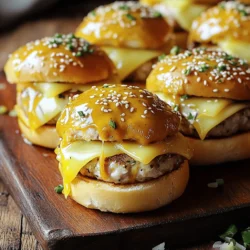 - 1 lb ground turkey - 8 slices Swiss cheese - 8 slider buns - 1/4 cup finely chopped onion - 1/4 cup breadcrumbs - 1 egg, beaten - 1 teaspoon garlic powder - 1 teaspoon dried thyme - Salt and pepper to taste - 1/4 cup honey - 2 tablespoons Dijon mustard - 2 tablespoons mayonnaise - 2 tablespoons butter, melted - Sesame seeds for topping When I make these Turkey and Swiss sliders, I start with the ground turkey and cheese. Ground turkey is a lean meat option. It makes these sliders tasty and healthy. Swiss cheese adds a creamy and slightly nutty flavor. They melt perfectly over the hot turkey patties. Next, I grab the buns and seasoning. I prefer slider buns because they fit the patty size well. The chopped onion adds a sweet crunch. Breadcrumbs help bind the mixture and give it a nice texture. I always add a beaten egg to hold everything together. Garlic powder and dried thyme give the patties a savory taste. Don’t forget to season with salt and pepper! For the glaze and toppings, I use honey, Dijon mustard, and mayonnaise. This mix creates a sweet and tangy flavor. Brushing the melted butter on top gives the sliders a golden color. I like to sprinkle sesame seeds for added crunch. These ingredients come together to create a fun game day treat. You can find the full recipe for Turkey and Swiss sliders to help you along! - Preheat the oven to 350°F (175°C). - In a large bowl, mix together the ground turkey, chopped onion, breadcrumbs, beaten egg, garlic powder, dried thyme, salt, and pepper. Stir until the mixture is well combined. - Shape the turkey mixture into 8 small patties. They should fit the slider buns. - Heat a skillet over medium heat. Cook the patties for about 4-5 minutes on each side. When they are almost done, add a slice of Swiss cheese on top of each patty. Let the cheese melt. - In a small bowl, whisk together honey, Dijon mustard, and mayonnaise to make the honey mustard glaze. - On a baking sheet, place the slider buns. Put the cooked patties with melted cheese on the bottom halves. - Drizzle some honey mustard glaze over each patty. Then, place the top halves of the buns on. - Brush the tops of the slider buns with melted butter and sprinkle sesame seeds on top. - Bake the sliders in the preheated oven for about 10 minutes. They will be warm and the tops will be slightly golden. - Serve warm, and feel free to add more honey mustard glaze on the side if you like. For the full recipe, check out the [Full Recipe]. Always check that your turkey patties reach an internal temperature of 165°F. This ensures they are safe to eat. I like to use a non-stick skillet for cooking. It makes flipping the patties much easier and helps prevent sticking. Serve your sliders with extra honey mustard on the side for a tasty dip. They also pair well with fresh vegetables or a light salad. Crisp veggies add a nice crunch and balance the sliders' richness. You can prepare the patties in advance. Just shape them and refrigerate before cooking. This saves time on game day and lets the flavors blend. When you’re ready to cook, just grill or bake them. Enjoy the ease of having them ready to go! {{image_2}} You can easily change up the flavors in your Turkey and Swiss sliders. Here are some tasty swaps: - Cheese Options: Try using cheddar or pepper jack cheese. Each cheese brings a unique flavor. - Meat Choices: Substitute ground turkey with ground chicken or beef. Each choice adds a different taste and texture to the sliders. These swaps help you customize your sliders to fit your taste. Enhancing the flavor of your sliders can make them even more exciting. Here are a few ideas: - Herbs: Add fresh herbs like rosemary or basil to the turkey mixture. These herbs bring a fresh taste that brightens each bite. - Shredded Vegetables: Mix in shredded vegetables like zucchini. This adds moisture and extra nutrition to the patties. These enhancements let you get creative with each batch of sliders. Experiment and find your favorite combination! For the full recipe, check out the main section. After game day, store your leftover Turkey and Swiss sliders in an airtight container. They will stay fresh for up to 3 days. Make sure they cool down before sealing. This keeps moisture in check and prevents sogginess. You can freeze either uncooked or cooked sliders. For uncooked sliders, form the patties and place them on a baking sheet. Freeze them for about an hour, then transfer to a freezer bag. This helps keep their shape. For cooked sliders, wait until they cool completely, then wrap them tightly in plastic wrap and place in a freezer bag. They can last up to 3 months in the freezer. To reheat your sliders, I recommend the oven for the best results. Preheat your oven to 350°F (175°C). Place the sliders on a baking sheet and cover with foil. Heat for about 10-15 minutes, or until warmed through. This keeps them soft and tasty. You can also use a microwave, but they may get soggy. If you prefer the microwave, heat them in 30-second intervals. Enjoy your sliders warm! To make Turkey and Swiss sliders, follow these simple steps: 1. Preheat your oven to 350°F (175°C). 2. Mix 1 pound of ground turkey, 1/4 cup chopped onion, 1/4 cup breadcrumbs, 1 beaten egg, 1 teaspoon garlic powder, 1 teaspoon dried thyme, salt, and pepper in a bowl. 3. Form the mixture into 8 small patties. 4. Cook the patties in a skillet over medium heat for 4-5 minutes on each side. Make sure they reach 165°F (75°C). 5. Add a slice of Swiss cheese on top of each patty to melt. 6. In a separate bowl, whisk together 1/4 cup honey, 2 tablespoons Dijon mustard, and 2 tablespoons mayonnaise for the glaze. 7. Place the cooked patties on the bottom half of 8 slider buns on a baking sheet. 8. Drizzle the honey mustard glaze over the patties and cover with the top half of the buns. 9. Brush the tops with 2 tablespoons melted butter and sprinkle sesame seeds. 10. Bake for about 10 minutes until heated through and tops are golden. This is the Full Recipe for easy reference. You can pair Turkey and Swiss sliders with several tasty sides: - Fresh vegetable sticks like carrots and celery. - A light garden salad with a vinaigrette. - Crispy sweet potato fries or regular fries. - Chips for a crunch and easy munching. - A bowl of creamy coleslaw for added flavor. Yes, you can make sliders ahead of time! Here are some tips: - Prepare the turkey patties and store them in the fridge for up to a day before cooking. - You can also cook the patties and let them cool. Store them in an airtight container in the fridge. - For longer storage, freeze uncooked or cooked patties. Just make sure to wrap them well. - When ready to serve, reheat them in the oven or on the skillet until hot. This blog post covered making Turkey and Swiss sliders. You learned about ingredients, preparation, and cooking steps. We also explored tips for serving and storing. These sliders are easy to customize and perfect for any gathering. Whether you stick to the recipe or get creative, enjoy satisfying bites that everyone will love. Prepare them ahead, store leftovers, and savor every taste. Happy cooking!