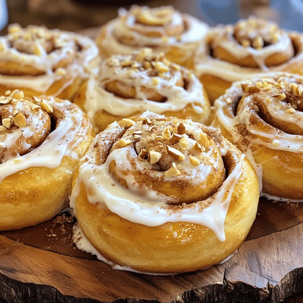 To make mouth-watering cinnamon rolls, you need simple, fresh ingredients. Here’s what you will need: - 4 cups all-purpose flour - 1 packet (2 ¼ teaspoons) active dry yeast - ½ cup granulated sugar - 1 teaspoon salt - 1 cup warm milk - ⅓ cup unsalted butter (melted) - 2 large eggs - 1 tablespoon vanilla extract These ingredients create a soft, fluffy dough. The yeast helps the dough rise, making it light and airy. The filling is what makes cinnamon rolls so special. You will need: - ½ cup brown sugar (packed) - 2 tablespoons ground cinnamon - ⅓ cup unsalted butter (softened) for spreading - Optional: chopped nuts or raisins The brown sugar and cinnamon mix to create a sweet, spicy flavor. Adding nuts or raisins gives a nice texture and extra taste. The sweet frosting adds the final touch to your rolls. For the frosting, gather: - 1 ½ cups powdered sugar - 2-3 tablespoons milk Mix these until smooth. You can adjust the milk amount for your preferred thickness. This creamy frosting makes each bite a delightful treat. For the full recipe, check out the details provided above! To start, we need to activate the yeast. In a small bowl, mix warm milk with one tablespoon of sugar. Sprinkle the yeast on top and let it sit for 5 to 10 minutes. You will see it foam up, which means it's ready. Next, combine the flour, salt, and the rest of the sugar in a large bowl. Make a well in the center. Pour in the melted butter, eggs, and the yeast mixture. Mix everything until a soft dough forms. If your dough seems sticky, add more flour one tablespoon at a time. Now, knead the dough on a floured surface for 5 to 7 minutes. You want it to be smooth and elastic. Place the kneaded dough into a greased bowl. Cover it with a clean kitchen towel and let it rise in a warm spot. This will take about 1 hour or until it doubles in size. After the first rise, sprinkle flour on your surface and roll out the dough into a large rectangle, about 16x24 inches. Spread softened butter evenly over the surface. In a bowl, mix brown sugar and cinnamon together. Sprinkle this mixture over the buttered dough. If you like, add chopped nuts or raisins for extra flavor. Starting from the long side, roll the dough tightly into a log. Cut the log into 12 to 15 equal pieces. Place the rolls in a greased baking dish, leaving space between each one. Cover them again and let them rise for another 30 minutes. Preheat your oven to 350°F (175°C) while the rolls rise. After the second rise, bake the rolls for 20 to 25 minutes. They should be golden brown when done. While they bake, prepare the frosting by mixing powdered sugar and 2 to 3 tablespoons of milk until smooth. Once the rolls are out of the oven, let them cool a bit before drizzling frosting on top. Enjoy your fresh and tasty delight! For the complete recipe, check out the Full Recipe section. To make the best cinnamon rolls, focus on your dough. Handle it gently to keep it soft. When mixing, ensure the yeast is active by letting it foam. This shows it’s ready to work. Use warm milk, not hot, to activate the yeast. The dough needs time to rise. Aim for about one hour for the first rise. It should double in size. For the second rise, let the rolls rest for another 30 minutes. This step helps them become fluffy. Bake at 350°F (175°C) for a golden finish. Many people overproof their dough. This can make rolls too airy. Watch the clock but also check the dough. If it has doubled, it’s ready. Underbaking is another issue. Rolls should be golden brown. Always check with a toothpick; it should come out clean. Use fresh ingredients, especially the yeast. Old yeast will not rise well. A fresh packet is best for great results. To elevate your cinnamon rolls, consider adding extracts. Almond or maple extract can add depth. You can also mix in spices like nutmeg or cardamom for a unique twist. Feeling adventurous? Add some citrus zest for a fresh zing. If you like nuts, try walnuts or pecans in the filling. You can even add chocolate chips for a sweet surprise. Each addition gives your rolls a new personality. For the full recipe, check out the details to make your own delicious rolls! {{image_2}} You can make gluten-free cinnamon rolls by using alternative flours. Almond flour and coconut flour work well. These flours need binding agents like xanthan gum or psyllium husk. This helps mimic the texture of regular dough. Be sure to follow a recipe made for gluten-free rolls. The balance of ingredients is key for success. To make vegan cinnamon rolls, replace dairy and eggs with plant-based options. Use almond milk or oat milk instead of regular milk. Coconut oil or vegan butter can stand in for regular butter. For eggs, use flaxseed meal mixed with water or applesauce. This makes a great substitute. You can get creative by trying different fillings and frostings. Instead of the classic cinnamon filling, use chocolate chips or caramel sauce. Fruit fillings like apples or berries add a fresh twist. For frosting, consider cream cheese or a simple glaze. Each choice adds unique flavors and textures. For the full recipe, check out the Cinnamon Bun Bliss section. You can store homemade cinnamon rolls at room temperature. Place them in an airtight container. This keeps them soft and fresh for about two days. If you want to keep them longer, store them in the fridge. They will stay good for about a week. Just remember to let them cool before you seal them up. You can freeze cinnamon rolls before or after baking. If you freeze them before baking, form the rolls and place them in the dish. Cover them well and put them in the freezer. When you are ready to bake, let them thaw in the fridge overnight. Then, let them rise before baking. If you freeze them after baking, let the rolls cool. Wrap them tightly in plastic wrap, then place them in a freezer bag. They will last up to three months. To enjoy them, just thaw and reheat. To keep your cinnamon rolls fresh, reheat them gently. You can use the oven or microwave. If you use the oven, set it to 350°F (175°C). Place the rolls on a baking sheet and cover them with foil. Heat for about 10 minutes. If you use the microwave, heat them for about 15-20 seconds. Add a splash of milk on top to keep them moist. Enjoy your warm cinnamon rolls with a fresh cup of coffee! Homemade cinnamon rolls last about 2 to 3 days at room temperature. Store them in an airtight container. If you want them to last longer, consider refrigerating them. In the fridge, they can stay fresh for up to a week. You can also freeze them for up to 3 months. Just make sure to wrap them well before freezing. Yes, you can make the dough ahead of time. After mixing, let it rise once. Then, punch it down and wrap it tightly. You can store it in the fridge for up to 24 hours. When ready, let it come to room temperature before rolling it out. This makes it easy for you to enjoy fresh rolls at breakfast. If you don't have active dry yeast, you can use instant yeast instead. Use the same amount, as they are interchangeable. If you have fresh yeast, you can also use it. Just use about three times the amount of fresh yeast. Remember to dissolve it in warm water before adding it to the dough. To make your frosting thicker, add more powdered sugar. Start with a tablespoon at a time until you reach the desired thickness. If it's too thick, add a little milk. Mix well after each addition. This way, you can control the texture just the way you like it. You can easily make cinnamon rolls by hand. Start by mixing your ingredients in a large bowl. Use a wooden spoon to combine them. Once mixed, knead the dough on a floured surface. Knead for about 5 to 7 minutes. This builds strength in the dough. Enjoy the process; it's a great workout! In this guide, we covered everything about homemade cinnamon rolls. You learned the key ingredients needed, from dough to frosting. We detailed step-by-step instructions for making and baking your rolls. We shared tips for perfecting the outcome and avoiding common mistakes. You also discovered variations like gluten-free and vegan options. Now, you can create delicious cinnamon rolls at home. Enjoy sharing them or keeping them all to yourself!