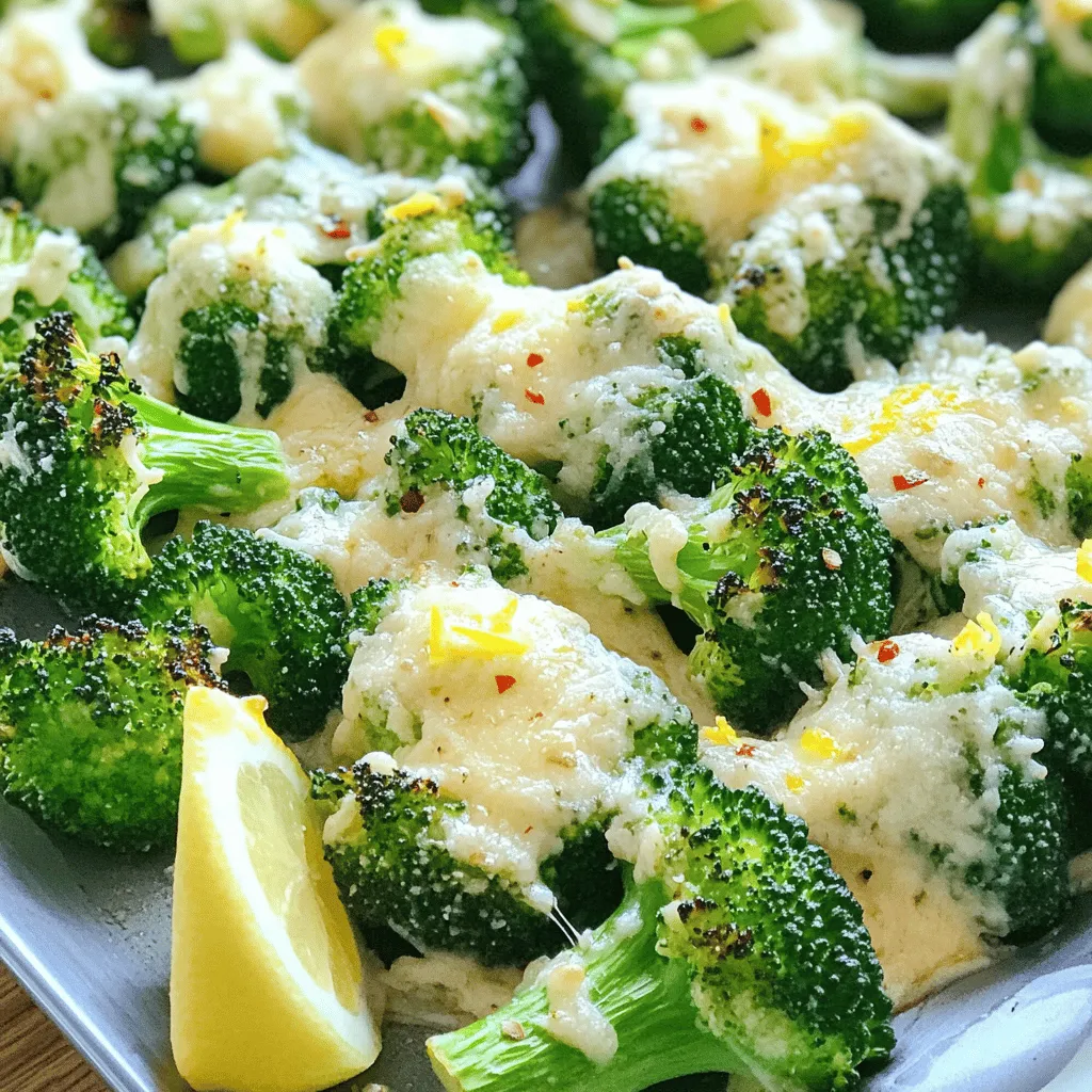 - 2 large heads of broccoli, cut into florets - 3 tablespoons olive oil - 1/2 cup grated Parmesan cheese - 1 teaspoon garlic powder - 1 teaspoon onion powder - 1/2 teaspoon red pepper flakes (optional) - Salt and black pepper to taste - Zest of 1 lemon - Fresh lemon wedges for drizzling - Optional garnishes When you gather your ingredients, you set the stage for a tasty dish. Start with fresh broccoli. Choose vibrant green heads. Cut them into bite-sized florets. This helps them cook evenly. Next, grab some olive oil. It adds a rich flavor and helps the seasonings stick. You’ll need Parmesan cheese for a cheesy, savory touch. Grate it finely for best results. For seasoning, garlic powder and onion powder bring depth. Red pepper flakes add a little kick. Use them if you like some heat. Don’t forget salt and black pepper; they enhance all the flavors. Lastly, lemon zest brightens the dish. It adds freshness and balance. You can serve your broccoli with lemon wedges. Drizzle the juice over the top for extra zing. This recipe is all about vibrant flavors. It’s easy to make and pairs well with many meals. Check out the full recipe for all the cooking steps. Enjoy your tasty side! - Preheat the oven to 400°F (200°C). - In a large bowl, mix the broccoli florets with olive oil. - Add garlic powder, onion powder, red pepper flakes, salt, and black pepper. - Toss well to coat the broccoli evenly. - Spread the seasoned broccoli on a baking sheet. - Roast for 20 minutes, stirring halfway through. - Check for tenderness and a golden color. - Remove the baking sheet from the oven. - Evenly sprinkle the grated Parmesan cheese over the broccoli. - Return the baking sheet to the oven. - Bake for 5 to 7 minutes until the cheese melts and turns golden. This method gives you a tasty side dish that pairs well with many meals. For the full recipe, check out the details above! Seasoning is key before roasting. It helps bring out the best taste. I recommend using fresh broccoli for the best flavor. Fresh broccoli has a better crunch and taste than frozen. If you must use frozen, thaw it first and dry it well. To get crispy yet tender broccoli, don’t crowd the pan. Give the florets space on the baking sheet. Use high heat—400°F (200°C) is perfect. This helps the broccoli brown nicely while cooking through. For extra flavor, try adding herbs like thyme or rosemary. You can also mix in spices like paprika or cumin. Combining your broccoli with other veggies, such as bell peppers or carrots, adds variety. These additions can make your dish even more exciting. Follow the full recipe for more details on creating this tasty dish! {{image_2}} You can switch up the cheese for your Parmesan roasted broccoli. Pecorino Romano offers a salty bite that makes this dish extra tasty. If you want a dairy-free option, try nutritional yeast. It brings a cheesy flavor without the dairy. Mixing cheeses can create a fun flavor twist. For example, combine Parmesan with cheddar for a richer taste. If you need gluten-free options, this dish is naturally gluten-free. Just check the labels on your seasonings. For a dairy-free version, use nutritional yeast instead of Parmesan. This makes the dish vegan-friendly. If you want a vegetarian option, stick with the Parmesan or try a plant-based cheese that melts well. You can enhance your broccoli with seasonal veggies. Carrots or Brussels sprouts blend well and add color. Consider using fresh herbs like thyme or rosemary. They give a nice aroma and taste that changes with the seasons. This way, you can enjoy new flavors all year. After you enjoy your Parmesan roasted broccoli, store any leftovers. Place the broccoli in an airtight container. This keeps it fresh and tasty. Make sure to cool it down first. You can keep it in the fridge for up to three days. If you want to enjoy it later, think about freezing. To reheat your broccoli, use the oven. Preheat it to 350°F (175°C). Spread the broccoli on a baking sheet. Heat it for about 10 minutes. This method helps keep the texture nice and crispy. Avoid using the microwave if you can. The microwave can make the broccoli soggy, and we don't want that! You can freeze Parmesan roasted broccoli, but it’s best to eat fresh. If you freeze it, place it in a freezer-safe container. You can also use a freezer bag. Try to remove as much air as possible. When you're ready to eat, thaw in the fridge overnight. To reheat, use the oven again for the best results. It will taste almost as good as fresh! To make Parmesan roasted broccoli, follow these steps. First, preheat your oven to 400°F (200°C). In a large bowl, mix broccoli florets with olive oil, garlic powder, onion powder, red pepper flakes, salt, and black pepper. Toss until the broccoli is coated. Spread the broccoli on a baking sheet lined with parchment paper. Roast for 20 minutes, stirring halfway through. Then, sprinkle grated Parmesan cheese on top and roast for another 5-7 minutes until the cheese is melted. Finally, add lemon zest before serving. For the full recipe, check the details above. Yes, you can prepare Parmesan roasted broccoli ahead of time. You can wash and cut the broccoli a day before. Store it in the fridge in an airtight container. You can also mix the broccoli with olive oil and seasonings in advance. Just keep it in the fridge until you are ready to roast. You can roast it fresh when you need it. Parmesan roasted broccoli pairs well with many dishes. You can serve it with grilled chicken or fish. It also goes great with pasta, rice, or quinoa. For a vegetarian option, try it alongside stuffed peppers or a hearty grain salad. This dish adds a bright green color and flavor to your table. Yes, Parmesan roasted broccoli is a healthy choice. Broccoli is high in vitamins C and K. It is also rich in fiber, which is good for digestion. Adding Parmesan cheese gives some protein and calcium. The olive oil adds healthy fats. This dish is a great way to enjoy veggies while keeping it tasty. In this post, we explored how to make delicious Parmesan roasted broccoli. We covered essential ingredients like broccoli, olive oil, and seasonings. You learned the importance of roasting techniques and how to enhance flavors. Don’t forget the tips for storage and reheating to keep your leftovers tasty. With variations for dietary needs, this dish fits well into any meal plan. Try this simple recipe to enjoy a healthy and flavorful side that impresses. Healthy eating can be both easy and tasty!